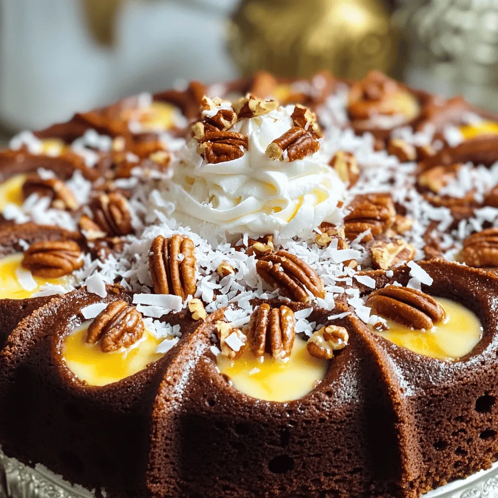 To make a German chocolate poke cake, you need a few key ingredients. First, grab a box of German chocolate cake mix. This mix gives the cake its rich flavor. Next, you will need one cup of coconut milk. It adds moisture and creaminess. You also need three large eggs to bind everything together.