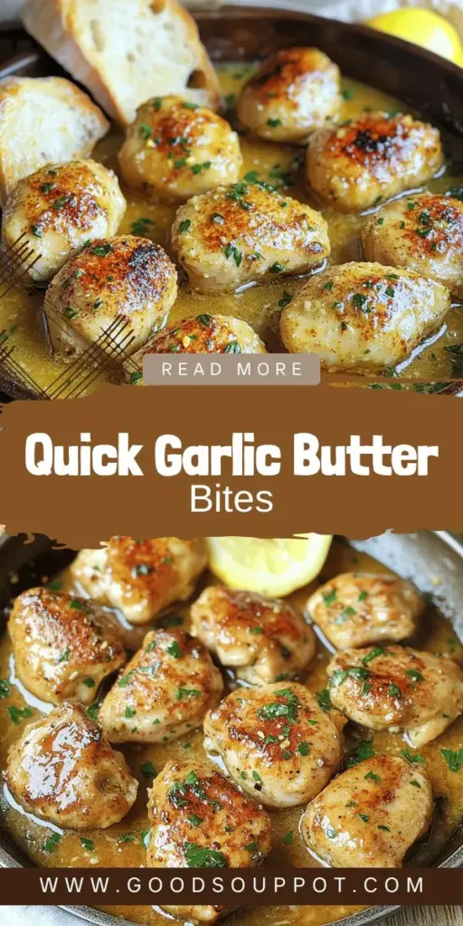 Indulge in the deliciousness of Garlic Butter Chicken Bites, an easy and quick recipe that's perfect for dinner or a party appetizer! With just a few simple ingredients like chicken, garlic, and butter, this dish bursts with flavor. Get inspired with variations and tips to make it your own. Click through for the full recipe and discover how you can make cooking fun and flavorful today!