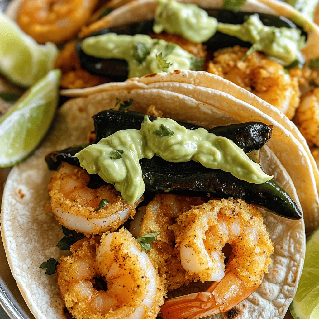 To make crispy shrimp tacos, you need fresh shrimp, cornmeal, and flour. The shrimp is the star. For the best taste, choose large, peeled, and deveined shrimp. Look for shrimp that feel firm and have a clean smell.