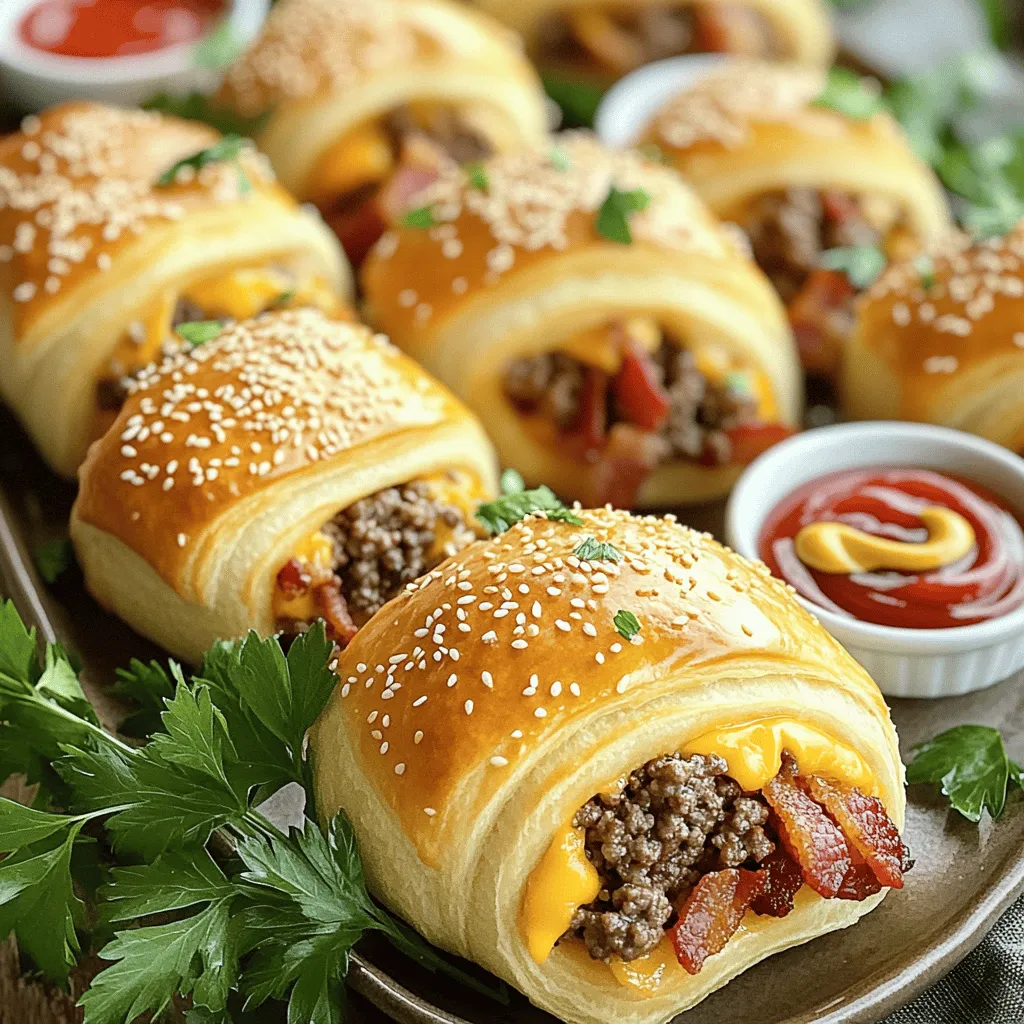 Beefy bacon cheeseburger bombs are tasty, fun snacks. They are like mini burgers wrapped in dough. You can enjoy them at parties or gatherings.