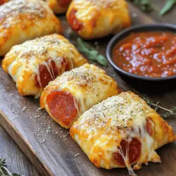 Pizza rolls are small bites filled with pizza goodness. They usually have dough wrapped around cheese, sauce, and toppings. The best part? They fit perfectly in your hand!