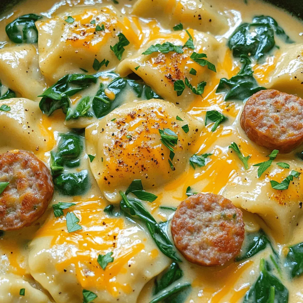 The creamy pierogi and turkey sausage skillet uses simple, fresh ingredients. You need a package of frozen pierogi, which holds potato and cheese. For protein, grab one pound of turkey sausage. Slice it into rounds for even cooking.