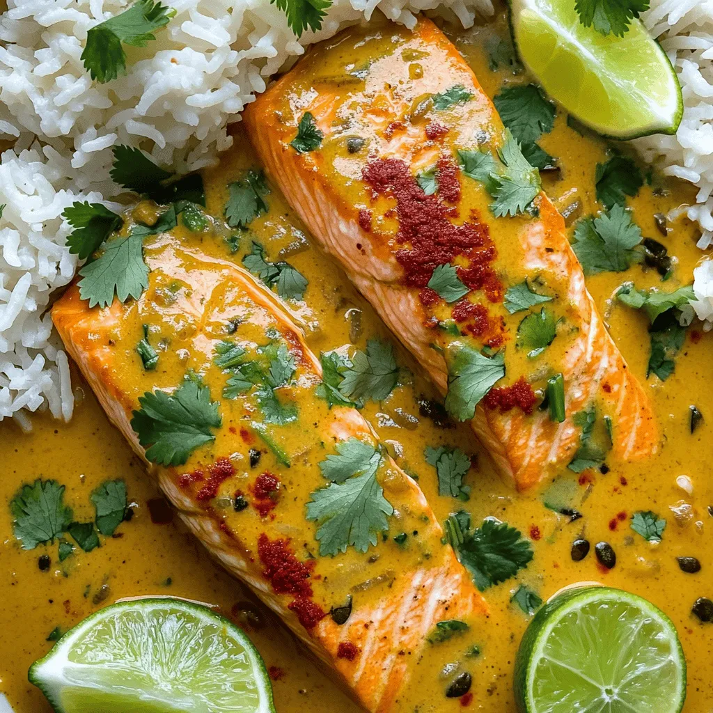 The coconut curry salmon recipe shines with a few key ingredients. First, we need salmon fillets. Choose four fillets, about 6 ounces each. The salmon brings flavor and protein. Next, you'll need coconut milk. A 13.5-ounce can gives a creamy base. It adds richness to the dish.