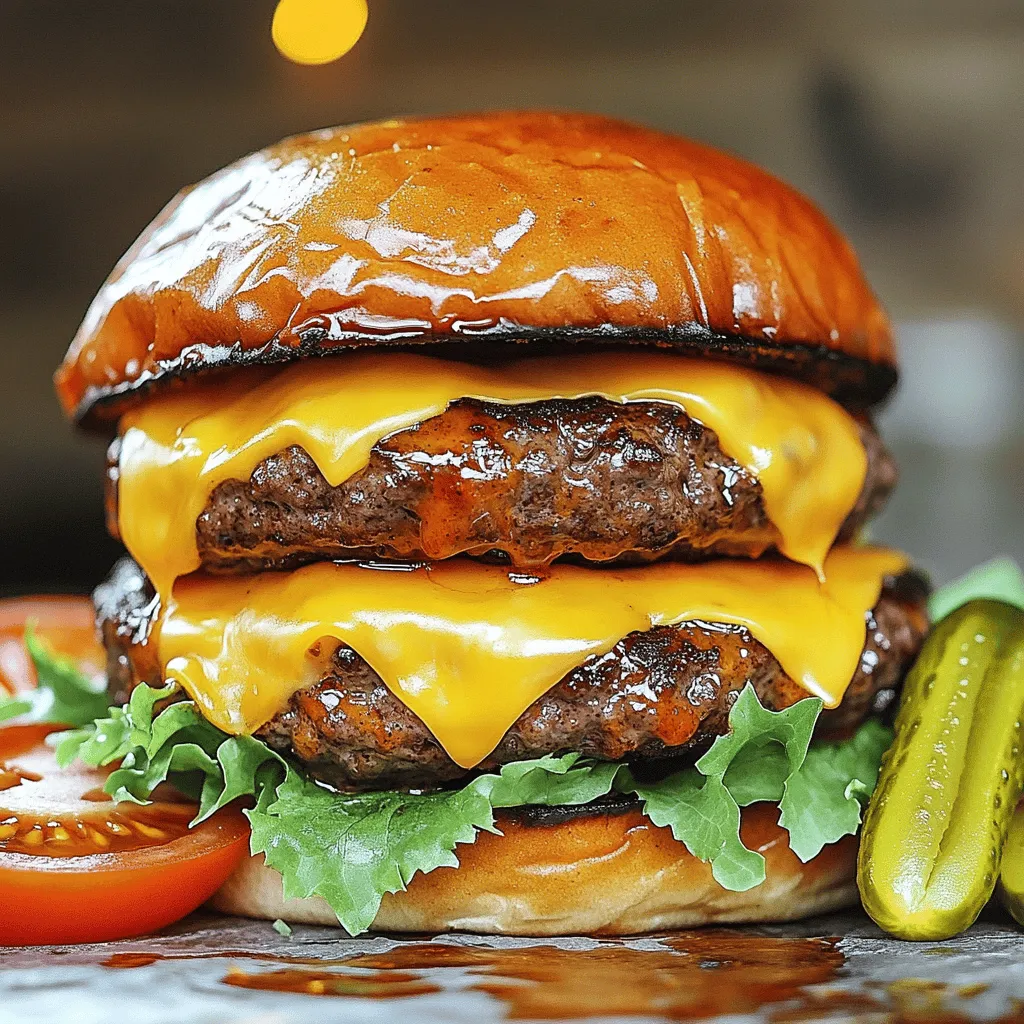 To make a double cheesy smash burger, start with quality ground beef. I use an 80/20 blend, which has just the right fat content. This blend keeps the burger juicy and flavorful. For the cheese, I always choose American cheese. It melts perfectly and adds that creamy touch to each bite.