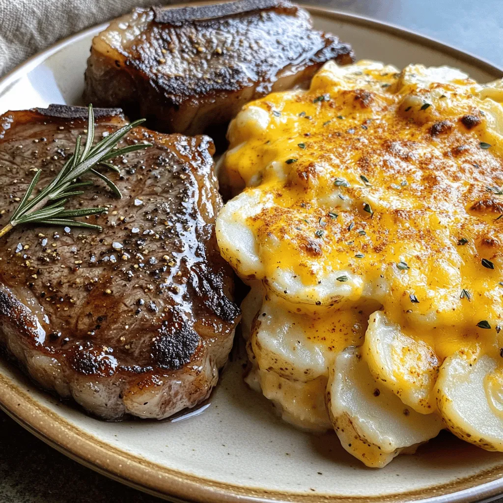 To create a tasty ribeye steak with cheesy scalloped potatoes, you need a few key ingredients. This dish combines rich flavors and textures for a satisfying meal.