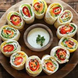 - 4 large flour tortillas - 1 cup cream cheese, softened - 1/2 cup diced bell peppers (red, green, and yellow) - 1/2 cup shredded carrots - 1/4 cup finely chopped green onions