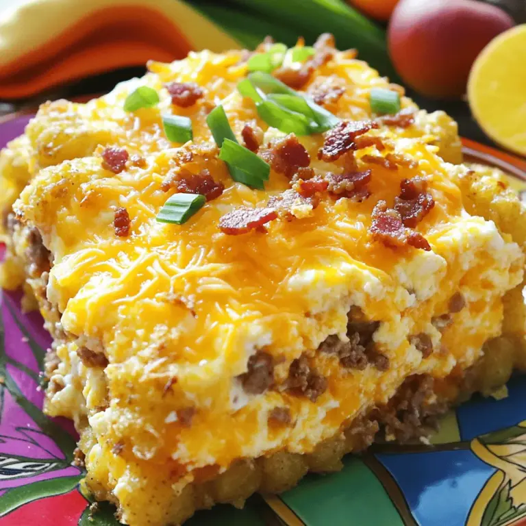 To make the Cracked Out Tater Tot Breakfast Casserole, gather these ingredients: