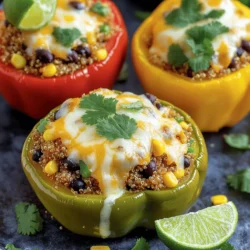 To make stuffed bell peppers with quinoa, you need the following ingredients: - 4 large bell peppers (any color) - 1 cup quinoa, rinsed - 2 cups vegetable broth - 1 can (15 oz) black beans, drained and rinsed - 1 cup corn (fresh or frozen) - 1 small onion, finely chopped - 2 cloves garlic, minced - 1 teaspoon cumin - 1 teaspoon smoked paprika - 1 teaspoon chili powder - Salt and pepper to taste - 1 cup diced tomatoes (fresh or canned) - 1 cup shredded cheese (cheddar or a blend) - Fresh cilantro or parsley for garnish These ingredients create a colorful and tasty dish. The bell peppers serve as a sweet and crunchy shell. The quinoa adds a nice texture and protein. Black beans and corn make the filling hearty and satisfying. Onion and garlic bring great flavor, while spices like cumin and smoked paprika add warmth. Topping with cheese gives a creamy finish. For a burst of freshness, add cilantro or parsley at the end. For the full recipe, you can check out the detailed instructions. Enjoy cooking this delightful dish! First, let's prep the bell peppers. Take four large bell peppers. You can choose any color you like. Slice the tops off and remove the seeds and membranes. This helps the peppers cook evenly. You can set them aside while you get the filling ready. Next, we will cook the quinoa. Grab one cup of rinsed quinoa and two cups of vegetable broth. In a medium saucepan, combine both ingredients. Bring the mixture to a boil, then lower the heat to a simmer. Cover the pot and let it cook for about 15 minutes. The quinoa will be fluffy and the broth should be absorbed. Once done, remove it from the heat and let it cool for a bit. Now, it is time to mix everything together. In a large skillet, heat a drizzle of olive oil over medium heat. Add one small chopped onion and two minced garlic cloves. Sauté them until they turn translucent, which takes about three to four minutes. Then, stir in one can of drained and rinsed black beans, one cup of corn, and your spices: one teaspoon of cumin, one teaspoon of smoked paprika, and one teaspoon of chili powder. Add salt and pepper to taste. Cook this mixture for another five minutes. After that, fluff the cooled quinoa with a fork. Add it to the skillet and mix all the ingredients well. Now, take your prepared bell peppers and place them upright in a baking dish. Fill each pepper generously with the quinoa mixture. Top them off with one cup of shredded cheese. Cover the dish with aluminum foil. Bake everything in your preheated oven at 375°F for 25 minutes. After that, remove the foil and bake for another 10 to 15 minutes. The cheese should be bubbly and golden. Once done, let the peppers cool for a few minutes before serving. Enjoy your colorful quinoa-stuffed bell peppers! You can find the full recipe [here](Full Recipe). To get the best stuffed peppers, choose firm, fresh bell peppers. Look for ones with smooth skin. Cut the tops off and scoop out the seeds. This makes room for the tasty filling. Fill them well, but don’t overstuff. Leave a bit of space at the top. This helps the cheese melt nicely. Seasoning is key to great flavor. Use cumin, smoked paprika, and chili powder to bring warmth. You can also add a splash of lime juice for a zesty kick. If you love more heat, add chopped jalapeños or a dash of hot sauce. Taste the filling before stuffing. Adjust salt and pepper as needed. Fresh herbs like cilantro or parsley also add a bright touch. When serving, place the stuffed peppers on a colorful platter. Garnish them with fresh herbs for a pop of color. A wedge of lime on the side adds style and flavor. For a fun twist, drizzle some olive oil or balsamic glaze over the top. This makes your dish look gourmet and inviting. For the full recipe, check the link. {{image_2}} If you want to switch things up, you can use rice instead of quinoa. Brown rice works great and adds a nice texture. You can also try farro or couscous for a different chew. Each grain brings its own taste and feel to the dish. You can fill your peppers with many other ingredients. Try using lentils or chickpeas for a protein boost. If you want a heartier meal, add ground turkey or beef. For a veggie-packed option, mix in spinach, zucchini, or mushrooms. These ingredients can give you a new flavor every time. Cheese makes everything better! You can use cheddar, mozzarella, or pepper jack for a kick. For a creamy touch, add some feta or goat cheese. You can also top your stuffed peppers with sour cream or avocado slices for a fresh finish. Don’t forget to sprinkle on some fresh herbs like cilantro or parsley for a burst of color and taste. For the full recipe, check out the detailed instructions above. To keep your stuffed bell peppers fresh, let them cool first. Place them in an airtight container. Store them in the fridge for up to four days. This helps to keep the flavors intact. If you want to keep them longer, freezing is a great option. You can freeze stuffed bell peppers for later meals. First, cool them completely. Wrap each pepper tightly in plastic wrap. Then, place them in a freezer-safe bag or container. They’ll last up to three months in the freezer. When you’re ready to eat, let them thaw in the fridge overnight. Reheat your stuffed peppers in the oven for the best results. Preheat the oven to 350°F (175°C). Place the peppers in a baking dish. Cover with foil to keep them moist. Heat for about 20-25 minutes. You can also use a microwave for a quicker option. Heat on high for 2-3 minutes, checking to ensure they are hot throughout. Enjoy your tasty meal again! For the complete recipe, check out the Full Recipe. Yes, you can prepare stuffed bell peppers ahead of time. Just assemble the peppers and store them in the fridge. This makes meal prep easy. You can bake them later. They stay fresh for about one day in the fridge. If you don’t have quinoa, try brown rice or couscous. Both add good texture. You can also use farro or barley for a nutty flavor. Just make sure to adjust the cooking time based on the grain you choose. Yes, stuffed bell peppers are gluten-free. Most of the ingredients are naturally gluten-free. Just check labels on beans and broth. They are safe for gluten-sensitive diets. Stuffed bell peppers can last about 3 to 5 days in the fridge. Store them in an airtight container. This keeps them fresh and tasty. Reheat them in the oven or microwave before serving. Stuffed peppers go well with many sides. A fresh green salad is a great choice. You can also serve them with rice or quinoa on the side. For a fun twist, add some garlic bread. Each option offers a nice balance to the meal. Stuffed bell peppers are easy to make and packed with flavor. This post covered the ingredients, steps, and tips for success. You can customize the recipe with different grains and fillings. Storage methods help keep leftovers tasty for later. Explore variations and pairings to enhance your meal. Overall, stuffed bell peppers are a fun, healthy dish perfect for any occasion. Now, get cooking and enjoy your delicious creation!