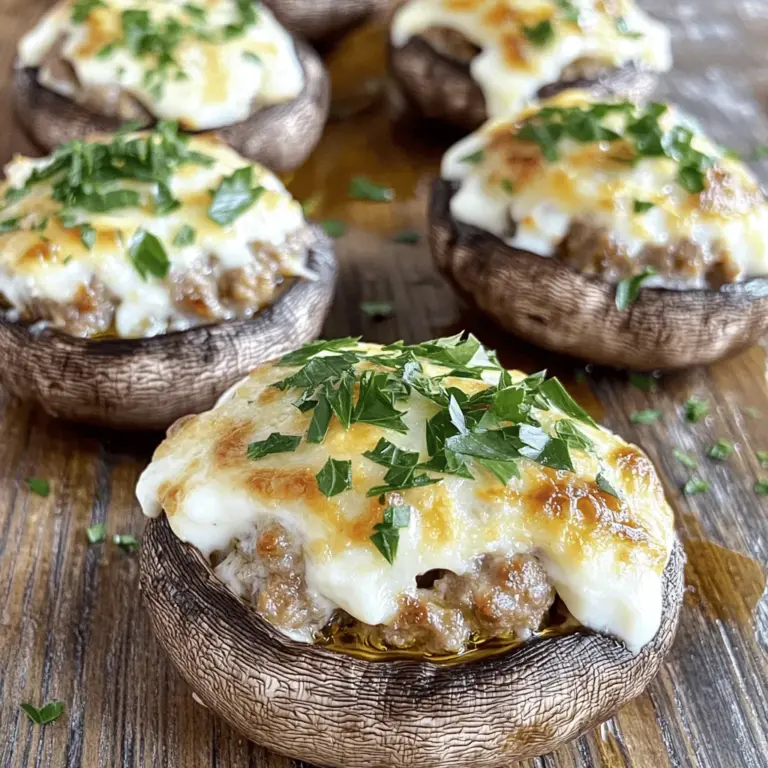 - 12 large portobello mushrooms - 1 cup cooked Italian sausage - 1 cup softened cream cheese - 1/2 cup grated Parmesan cheese - 1/2 cup Italian seasoned breadcrumbs - 1/4 cup fresh parsley - 2 cloves minced garlic - 1 teaspoon dried oregano - 1 teaspoon dried basil - Salt and pepper - Olive oil for drizzling