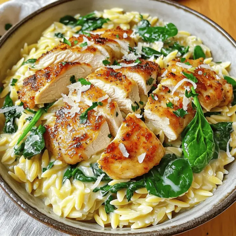 - 2 boneless, skinless chicken breasts - 1 cup orzo pasta - 4 cloves garlic, minced - 1 cup chicken broth - 1 cup heavy cream - 1 cup spinach leaves, chopped - 1/2 cup grated Parmesan cheese - 2 tablespoons olive oil - 1 teaspoon Italian seasoning - Salt and pepper to taste - Fresh parsley, chopped, for garnish