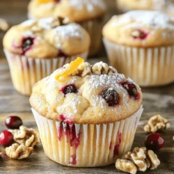 - 2 cups all-purpose flour - 1 cup fresh cranberries, chopped - 1 cup granulated sugar - 1 tablespoon baking powder - 1/2 teaspoon baking soda - 1/2 teaspoon salt - 1/2 cup unsalted butter, melted - 2 large eggs - 1 cup Greek yogurt - Zest of 1 large orange - 1/2 cup fresh orange juice - 1 teaspoon vanilla extract - 1/2 cup chopped walnuts (optional) - 1/4 teaspoon ground cinnamon (optional) To make these cranberry orange muffins, gather your ingredients first. The key is using fresh cranberries. They add a burst of tartness. You can chop them coarsely for better distribution in the batter. The flour is the base of the muffins. Use all-purpose flour for the best texture. Baking powder and baking soda help the muffins rise. Salt enhances all the flavors. Butter adds richness, while eggs provide structure. Greek yogurt keeps the muffins moist. The zest and juice from the orange give a bright flavor. For a little crunch, add walnuts. Cinnamon is optional but adds warmth. You can adjust these ingredients to suit your taste. For the full recipe, refer to the earlier section. - Calories per serving: Approximately 180 calories - Nutritional breakdown: - Fats: 7g - Carbohydrates: 27g - Proteins: 3g This gives you a tasty treat that won’t break the calorie bank. Each muffin is packed with flavor and nutrients, making them a great choice for breakfast or a snack. 1. Start by preheating your oven to 375°F (190°C). This temperature helps the muffins rise well. 2. Prepare your muffin tin by lining it with paper liners or by greasing it lightly with cooking spray. This keeps the muffins from sticking. 3. In a large bowl, sift together the flour, baking powder, baking soda, salt, and optional ground cinnamon. Sifting helps mix the dry ingredients well. 4. Gently fold in the chopped cranberries and walnuts (if using) until they are coated in flour. This keeps them from sinking while baking. 1. In a separate bowl, whisk the melted butter and granulated sugar until they are well mixed. This creates a sweet base for your muffins. 2. Add the eggs, Greek yogurt, orange zest, orange juice, and vanilla extract to the butter-sugar blend. Whisk until the mixture is smooth. 3. Pour the wet ingredients into the dry ingredients. Use a spatula to mix gently. Be careful not to overmix. Overmixing makes muffins dense and tough. Your batter should be slightly lumpy, which is perfect for texture. 1. Divide the batter evenly among the prepared muffin cups, filling each about two-thirds full. This allows room for the muffins to rise. 2. Place the muffin tin in the preheated oven and bake for 18-20 minutes. The muffins are done when a toothpick inserted into the center comes out clean. 3. After baking, let the muffins cool in the pan for about 5 minutes. Then, transfer them to a wire rack to cool completely. Enjoy your cranberry orange muffins warm or at room temperature! For the full recipe, check out the [Full Recipe]. - Use a kitchen scale for measuring flour. A scale helps you get the right amount. Too much flour makes muffins dry. - Store your flour in a cool, dry place. Keep it in an airtight container. This keeps it fresh for longer. - Do not overmix the batter. Overmixing makes muffins tough. Mix just until combined. Some lumps are okay. - Use room temperature ingredients. Cold eggs or yogurt can affect how the batter rises. Take them out ahead of time. - Serve muffins warm or at room temperature. They taste best this way. - Garnish with powdered sugar and a twist of orange peel. This adds a nice look and extra flavor. You can also add a dollop of yogurt or cream cheese for creaminess. For the full recipe, check out the details in the main article. {{image_2}} You can have fun with flavors in your cranberry orange muffins. One easy way is by adding nuts. Walnuts give a rich flavor, while pecans add a sweet touch. Choose the one you like best. You can also use different fruits. Try blueberries or raspberries for a twist. Both fruits pair well with the orange zest. You can even mix in some chocolate chips for a sweet surprise. If you need gluten-free muffins, you can swap the all-purpose flour for a gluten-free blend. Many brands work well and give you great results. Just make sure to check the package for the right measurements. For those who want dairy-free options, use plant-based yogurt instead of Greek yogurt. Almond or coconut yogurt works nicely. This change keeps the muffins moist and delicious without dairy. To see the full recipe, check out the [Full Recipe]. To keep your cranberry orange muffins fresh, you have two main options: room temperature or refrigeration. Storing at room temperature works best if you plan to eat them within a few days. Just place them in an airtight container. This keeps them moist and soft. For muffins you want to keep longer, refrigeration is better. Place them in a sealed bag or container to prevent drying out. To keep muffins fresh: - Store at room temperature for 2-3 days. - Use an airtight container. - Refrigerate for up to a week. If you want to save your muffins for later, freezing is a great option. Start by letting the muffins cool completely. Then, wrap each muffin tightly in plastic wrap. Place the wrapped muffins in a freezer bag for extra protection. This helps keep out air and moisture. When you are ready to eat, thaw your muffins at room temperature. For best texture, you can also microwave them for a few seconds. This warms them and softens them up nicely. To freeze muffins properly: - Cool muffins completely before wrapping. - Use plastic wrap and a freezer bag. - Thaw at room temperature or microwave briefly. To make cranberry orange muffins, start by gathering your ingredients. Mix flour, baking powder, and salt in one bowl. In another bowl, whisk melted butter and sugar. Add eggs, Greek yogurt, orange zest, and juice. Combine the wet and dry mixtures. Fold in chopped cranberries. Spoon the batter into muffin tins and bake. Follow the full recipe for detailed steps. Yes, you can use frozen cranberries. Frozen cranberries are convenient and often available year-round. They may be softer, so adjust baking time slightly. No need to thaw them; just toss them in frozen. This helps keep the muffins moist. If you don't have Greek yogurt, try sour cream or plain yogurt. You can also use buttermilk or applesauce for a dairy-free option. Each will give a similar texture and moisture to your muffins. Adjust the amount slightly if needed for consistency. Yes, you can make mini muffins. Use a mini muffin tin instead of a standard one. Fill each cup about halfway. Bake for about 12-15 minutes. Check for doneness with a toothpick. Adjust the baking time for smaller size. In this blog post, we covered how to make delicious cranberry orange muffins. We went through the key ingredients, nutrition facts, and step-by-step baking instructions. I shared tips to help avoid common mistakes and made suggestions for fun variations. Remember, the joy of baking comes from experimenting with flavors and textures. Use this guide to create your perfect muffins. Enjoy this tasty treat, and share them with friends or family! Happy baking!