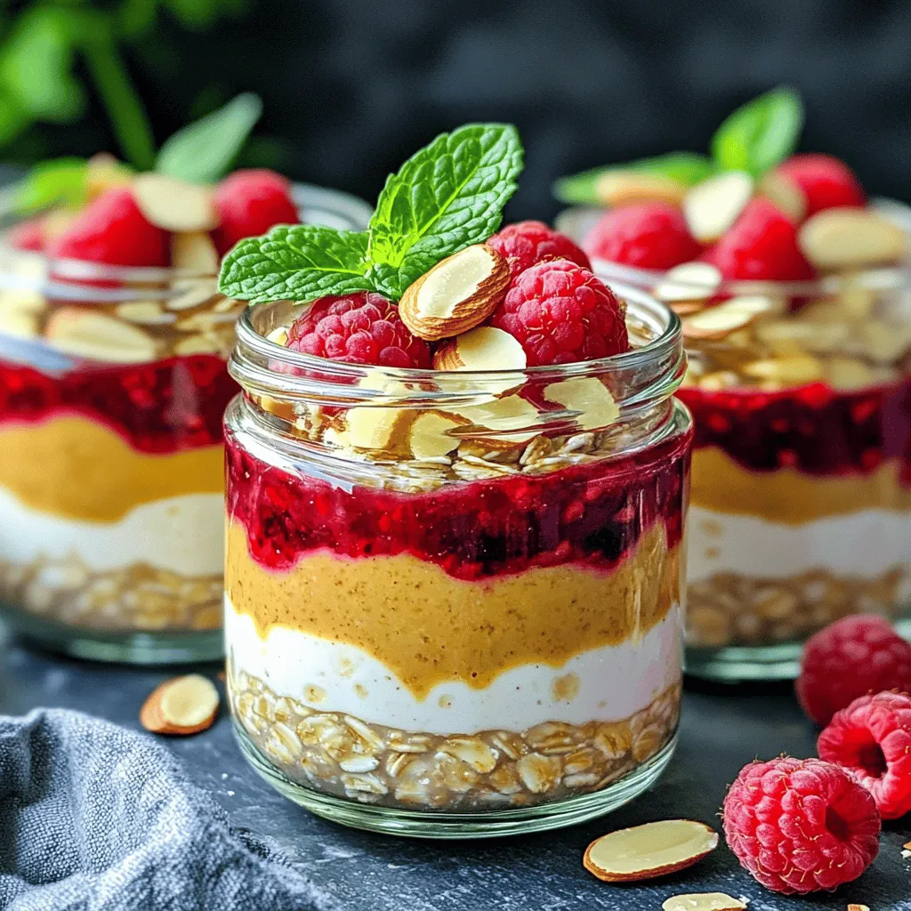 To make Raspberry Almond Overnight Oats, you’ll need: - 1 cup rolled oats - 1 ½ cups almond milk (or any milk of your choice) - ½ cup raspberries (fresh or frozen) - 2 tablespoons almond butter - 1 tablespoon honey or maple syrup (or to taste) - 1 teaspoon vanilla extract - ¼ teaspoon cinnamon - 2 tablespoons sliced almonds (for topping) - Fresh mint leaves (for garnish, optional) You can easily swap out some ingredients. If you're dairy-free, use almond milk or coconut milk. For nut allergies, try sunflower seed butter instead of almond butter. If you want to cut sugar, leave out honey or use a sugar substitute. You can also use agave syrup if you prefer. Raspberry Almond Overnight Oats are not just tasty but also healthy. Each serving has protein, fiber, and healthy fats. Rolled oats provide energy, while raspberries offer vitamins. Almond butter adds protein and healthy fats. This meal keeps you full and satisfied. Enjoy it for breakfast or a snack! To start, gather your ingredients. You'll need rolled oats, almond milk, almond butter, raspberries, honey or maple syrup, vanilla extract, cinnamon, sliced almonds, and fresh mint leaves. This recipe is quick and easy, taking only about ten minutes to prep. First, take a mixing bowl or a jar. Add one cup of rolled oats and one and a half cups of almond milk. Next, include two tablespoons of almond butter. This adds creaminess and a nutty taste. Then, pour in one tablespoon of honey or maple syrup. This will sweeten the oats just right. Don't forget one teaspoon of vanilla extract for extra flavor. Lastly, add a quarter teaspoon of cinnamon to spice things up. Now, it's time to mix! Stir all the ingredients well until they are fully combined. The oats should soak up the almond milk and flavors. After that, gently fold in half a cup of raspberries. Keep some whole for a nice look. Mixing gently helps keep the raspberries intact. Once everything is mixed, transfer the mixture into your chosen container. Make sure it is sealed tightly. This step is key to keeping your oats fresh and tasty. For the best flavor, refrigerate your oats overnight. If you are short on time, leave them in the fridge for at least four hours. This allows the oats to soak up the liquid and become creamy. In the morning, open your fridge and take out the oats. Give them a good stir. If you like your oats thinner, add a splash of almond milk. Top your oats with sliced almonds and any leftover raspberries. For a special touch, add fresh mint leaves as a garnish. Now, you are ready to enjoy! For the full recipe, refer to the section above. One mistake many people make is not stirring the oats well. When you don't mix everything, some oats may not soak properly. This can lead to a dry texture. Another mistake is skipping the soaking time. If you eat the oats too soon, they will be crunchy, not creamy. Always let them sit overnight or at least four hours. Lastly, some folks forget to taste their oats before serving. Adjust sweetness by adding more honey or syrup if needed. To boost flavor, try adding a pinch of salt. Salt brings out the sweetness in the oats. You can also mix in a bit of cocoa powder for a chocolate twist. For extra creaminess, add a dollop of yogurt. If you want a savory option, use almond milk and skip the sweeteners. Finally, play with spices! Cardamom or nutmeg can add a warm note to your oats. Serve your Raspberry Almond Overnight Oats in clear glass jars. This shows off the pretty layers of oats and raspberries. Top with sliced almonds and whole raspberries for a nice crunch. You can also add a few mint leaves for a pop of color. These oats make a great snack too! Take them on the go in a sealed jar. They are perfect for busy mornings or a sweet afternoon treat. Check out the Full Recipe for more details. {{image_2}} You can mix in many fruits for fun flavors. Try bananas for creaminess and sweetness. Blueberries add a nice pop of color and taste. If you like tart, go for strawberries. They pair well with almond butter. Apples are crunchy and add fiber. Feel free to get creative! You can even use a mix of your favorites. Just remember to adjust the sweetness based on the fruit you choose. While almond butter shines in this recipe, other nut butters work too. Peanut butter gives a classic flavor that many love. Cashew butter is creamy and has a mild taste. Sunflower seed butter is great for nut-free options. Each butter adds its unique taste and texture. You can also swap them based on your mood or pantry stock. Just keep the same amount in the recipe to maintain balance. If you want a vegan twist, it's simple! Use maple syrup instead of honey for sweetness. Choose almond milk or oat milk for a creamy base. These options are dairy-free and delicious. You can even try coconut milk for a tropical vibe. Ensure your nut butter is vegan-friendly too. With these swaps, you still get a tasty breakfast that fits your needs. For the full recipe and more ideas, check out the [Full Recipe]. To keep your raspberry almond overnight oats fresh, use airtight containers. Glass jars work best, as they are easy to clean and look nice. Make sure to seal them tightly. Store them in the fridge, where they will stay cool and safe. If you prepare multiple jars, label them with the date. This way, you can track freshness easily. Raspberry almond overnight oats can last up to five days in the fridge. For the best taste, eat them within three days. The oats may thicken over time. If they do, just stir in a splash of almond milk before enjoying. Always check for any off smells or unusual texture before eating. If you want to warm them up, heat the oats in the microwave for about 30-60 seconds. Stir well after heating. You can also turn leftover oats into a smoothie. Just blend them with some extra almond milk and your favorite fruits. This makes a tasty drink that’s perfect for busy mornings. You can store Raspberry Almond Overnight Oats in the fridge for up to five days. Just keep them in a sealed container. This makes them perfect for meal prep. The oats will soak up the liquid and stay creamy. If you notice any excess liquid, just stir before eating. You can use quick oats, but the texture will change. Quick oats absorb liquid faster and become softer. This may result in a mushier dish. If you prefer a firmer bite, stick with rolled oats. They hold up well and give a nice chew. Overnight oats are healthy and easy to make. They are high in fiber, which helps digestion. This can keep you full longer and curb cravings. They are also packed with vitamins and minerals. You can customize them with your favorite fruits and nuts. This makes them a great choice for breakfast or snacks. Plus, they save time in the morning. For a full recipe, check out the details above. Raspberry Almond Overnight Oats are simple and tasty. We covered the ingredients, how to prepare them, and tips for the best results. Avoid common mistakes and enhance flavors with fun variations. You can store leftovers for later and even repurpose them. When you try this recipe, you get a nutritious breakfast or snack. It’s quick to make and easy to love. Enjoy experimenting with different fruits and nut butters. This dish makes healthy eating fun and tasty!