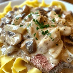 To make a great Beef Stroganoff, you need specific ingredients. Here’s what you will need: - 1 lb beef sirloin, thinly sliced - 2 tablespoons olive oil - 1 medium onion, finely chopped - 2 cloves garlic, minced - 8 oz mushrooms, sliced (cremini or button) - 1 cup beef broth - 1 tablespoon Worcestershire sauce - 1 teaspoon Dijon mustard - 1 cup sour cream - 2 tablespoons all-purpose flour - Salt and pepper to taste - Fresh parsley, chopped (for garnish) - Egg noodles or rice (for serving) These fresh ingredients make the dish rich and flavorful. Each one adds its own taste to the mix. You will need some basic tools to cook this dish well. Here’s a list of what you need: - A large skillet for cooking - A sharp knife for slicing the beef and vegetables - A chopping board for prep work - Measuring cups and spoons for accuracy - A spatula for stirring Having the right equipment helps you cook faster and easier. Choosing the best ingredients is key to a tasty Beef Stroganoff. Here are some tips to help you: - Beef: Look for fresh sirloin with good marbling. This makes the beef tender and juicy. - Mushrooms: Choose firm mushrooms with a smooth surface. Avoid any that look slimy or wrinkled. - Onion and Garlic: Select firm onions and plump garlic bulbs. Freshness adds flavor. - Sour Cream: Go for full-fat sour cream. It gives a richer taste and creamier texture. - Broth: Use low-sodium beef broth for better control over saltiness. By picking quality ingredients, you ensure that your Beef Stroganoff tastes amazing. This attention to detail makes all the difference. For the full recipe, check out [Full Recipe]. Start with 1 pound of beef sirloin. Slice it thinly against the grain. This helps keep the meat tender. Heat 2 tablespoons of olive oil in a large skillet over medium-high heat. Season the beef with salt and pepper. Add the beef to the skillet and cook until it turns brown. This should take about 3 to 5 minutes. Once browned, remove the beef and set it aside on a plate. In the same skillet, add the chopped onion and minced garlic. You should have one medium onion and two cloves of garlic. Sauté these for about 2 to 3 minutes. Wait until the onion is soft and clear. Next, add 8 ounces of sliced mushrooms. You can use cremini or button mushrooms. Cook these for another 5 minutes until they are soft and browned. This adds great flavor to the dish. Once your veggies are ready, sprinkle 2 tablespoons of all-purpose flour over them. Stir well to coat everything and cook for 1 minute. This helps thicken your sauce. Next, slowly pour in 1 cup of beef broth while stirring. Bring this mixture to a gentle simmer. Then, mix in 1 tablespoon of Worcestershire sauce and 1 teaspoon of Dijon mustard. Stir until the sauce thickens slightly. Now, reduce the heat to low. Slowly mix in 1 cup of sour cream. This makes the sauce creamy and rich. Return the cooked beef to the skillet and stir everything together. Heat this for another 2 to 3 minutes. Taste it and adjust with salt and pepper if needed. Serve your beef stroganoff hot over cooked egg noodles or rice. Don’t forget to garnish with freshly chopped parsley for a pop of color and flavor. For the full recipe, check the ingredients and instructions listed above. To make your beef stroganoff burst with flavor, use fresh ingredients. Start with quality beef sirloin. Slice it thinly against the grain. This keeps the meat tender. Season the beef well with salt and pepper. Searing it in the hot pan creates a nice crust. This adds depth to your dish. When cooking the onions and garlic, let them soften and turn golden. This brings out their sweetness. Add mushrooms next. Cook until they brown and release their juices. This adds a rich umami flavor. Finally, stir in the Worcestershire sauce and Dijon mustard. These ingredients bring a tangy kick to the creamy sauce. One common mistake is overcooking the beef. This can make it tough. Cook the beef just until browned, then remove it. It will cook more when you return it to the sauce. Another mistake is not using enough sour cream. It balances the flavors and gives creaminess. Always taste your sauce before serving. Adjust with salt and pepper if necessary. Avoid adding flour too early. It can clump and ruin your sauce. Only add it after the mushrooms are cooked and combined. This helps create a smooth sauce. To thicken your beef stroganoff sauce, flour works well. Sprinkle it over the mushroom mixture, then stir well. If you prefer a gluten-free option, use cornstarch. Mix one tablespoon of cornstarch with cold water. Add it slowly to the sauce while stirring. Another method is to let the sauce simmer longer. It will naturally reduce and thicken. Just remember to keep stirring to prevent sticking. If you want a richer texture, add more sour cream. This gives a lovely, creamy finish. For the full recipe, you can refer back to the main sections. Enjoy your cooking! {{image_2}} If you dislike mushrooms, you can still enjoy beef stroganoff. Simply skip the mushrooms. You can replace them with more onions or add bell peppers. These will give your dish a nice crunch and flavor. The cream sauce will still taste great without the mushrooms. For a lighter version, use lean beef like sirloin or tenderloin. You can also swap sour cream for Greek yogurt. This change adds protein and cuts fat. Instead of egg noodles, try zucchini noodles or whole grain pasta. They are healthier and still delicious. To make a vegetarian or vegan stroganoff, you can use plant-based beef or mushrooms as the main ingredient. Swap out the beef broth for vegetable broth and use cashew cream or silken tofu instead of sour cream. This keeps the dish creamy while being plant-based. Serve over rice or quinoa for a filling meal. To store leftovers, let the beef stroganoff cool down first. Once cooled, place it in an airtight container. You can keep it in the fridge for up to three days. Make sure to label the container with the date. This way, you know when to use it up. When you're ready to enjoy the leftovers, you can reheat them easily. Use a skillet over low heat. Stir often to heat evenly without burning. You can also use a microwave. Place the stroganoff in a microwave-safe dish. Heat it for one minute, then stir. If it’s not warm enough, keep heating in 30-second bursts. If you want to freeze the stroganoff, it’s best to do it before adding sour cream. Place cooled beef stroganoff in a freezer-safe container. It can last up to three months in the freezer. To thaw it, move it to the fridge for a few hours or overnight. Reheat it on the stove before serving. If you've already added sour cream, use it within a few days. Enjoy your meal! Beef Stroganoff comes from Russia. It dates back to the 19th century. The dish is named after the Stroganov family, a wealthy group in Russia. They enjoyed fine dining and rich flavors. Over time, cooks adapted this dish. They used beef, mushrooms, and sour cream. Today, many cultures have their own versions. Yes, you can use other meats. Chicken, pork, or turkey work well. Just slice them thin like beef. Adjust cooking times as needed. Chicken cooks faster than beef, for example. To make Beef Stroganoff gluten-free, replace the flour. Use cornstarch or gluten-free flour instead. Mix it with cold water before adding it to the sauce. This helps thicken your dish without gluten. Always check if your broth and sauces are gluten-free too. Beef Stroganoff pairs great with many sides. Serve it over egg noodles or rice. Mashed potatoes are also a tasty option. For veggies, try steamed green beans or broccoli. A fresh salad can balance the meal well. Enjoy your meal with a nice glass of wine, too! To make classic Beef Stroganoff, you need good ingredients and clear steps. We reviewed essential items, cooking tools, and quality tips. I provided detailed instructions on beef prep, sautéing, and sauce making. I shared tips for flavor and common pitfalls to avoid. Plus, I offered tasty variations and storage tips. In conclusion, with simple techniques, anyone can create this hearty dish. Enjoy your cooking and savor the results!