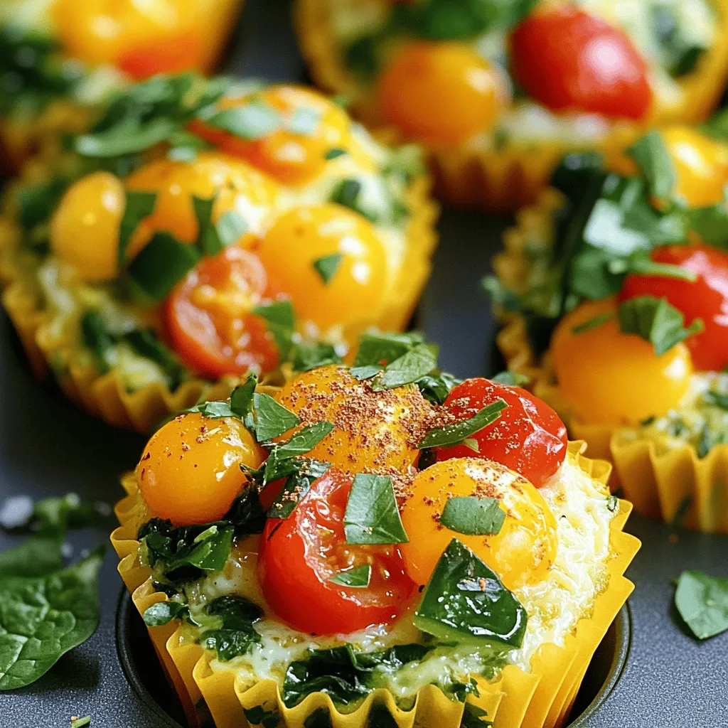To make savory breakfast egg muffins, you need some key ingredients. Here’s what you need: - 6 large eggs - 1 cup spinach, chopped - 1/2 cup bell pepper, diced (you can use any color) - 1/4 cup red onion, finely chopped - 1/2 cup cherry tomatoes, halved - 1/2 cup shredded cheese (cheddar or feta works well) - 1/2 teaspoon garlic powder - 1/4 teaspoon paprika - Salt and pepper to taste These items work together to create a tasty and filling meal. The eggs provide protein, while the veggies add fiber and vitamins. The cheese gives a nice creaminess that brings everything together. You can make these muffins your own by adding optional ingredients. Consider these options: - Fresh herbs like parsley or chives for garnish - Cooked bacon or sausage for added protein - Different veggies like zucchini or mushrooms - Spices like cumin or chili powder for a kick Customizing your muffins allows you to explore flavors you enjoy. Feel free to mix and match based on what you have at home. Each muffin packs a nutritious punch. Here’s what you can expect in one muffin: - Calories: Approximately 100 - Protein: 7 grams - Carbohydrates: 4 grams - Fat: 6 grams These muffins are low in carbs and high in protein, making them a healthy choice for breakfast. You can enjoy them guilt-free while starting your day right. For the full recipe, check the main article. First, get your muffin tin ready. Preheat your oven to 350°F (175°C). Grease each cup of the muffin tin with cooking spray or a little oil. This helps the muffins come out easily. Next, gather your ingredients on the counter. You will need 6 large eggs, 1 cup of chopped spinach, 1/2 cup of diced bell pepper, 1/4 cup of finely chopped red onion, and 1/2 cup of halved cherry tomatoes. Also, get 1/2 cup of shredded cheese, garlic powder, paprika, salt, and pepper. In a large bowl, crack the 6 eggs. Whisk them until they are well mixed. Then, add the chopped spinach, diced bell pepper, chopped red onion, halved cherry tomatoes, and shredded cheese. Sprinkle in 1/2 teaspoon of garlic powder, 1/4 teaspoon of paprika, salt, and pepper to taste. Stir everything together until it is well combined. This mixture is colorful and full of flavor. Now, it’s time to bake. Pour the egg mixture evenly into the muffin tin, filling each cup about halfway. Place the muffin tin in the preheated oven. Bake for 18 to 20 minutes or until the muffins are set and slightly golden on top. Once done, take them out of the oven and let them cool for a few minutes. Then, gently remove the muffins from the tin. Enjoy them warm or cool them completely to store later. For the full recipe, check out the details above. To get the best muffins, follow these tips: - Use fresh ingredients. Fresh veggies make a big difference in taste. - Don’t overfill the tins. Fill each cup halfway to allow for rising. - Check doneness with a toothpick. Insert a toothpick into the center; it should come out clean. - Let them cool. Wait a few minutes before removing the muffins to avoid breaking them. Avoid these common pitfalls: - Skipping the greasing step. This can cause muffins to stick to the tin. - Overmixing the batter. Mix just enough to combine ingredients; this keeps muffins light. - Using too many wet ingredients. Too much liquid can make the muffins soggy. - Not preheating the oven. Always preheat for even baking. These muffins are great on their own, but here are some ideas: - Pair with salsa or hot sauce. This adds a nice kick. - Serve with avocado slices. Creamy avocado complements the flavors well. - Top with yogurt. A dollop of yogurt gives a nice tang. - Enjoy with fresh fruit. This adds sweetness and balances the meal. For the full recipe, refer to the section above. {{image_2}} Keto-friendly savory muffins swap out some ingredients to lower carbs. Use only eggs and cheese as the base. You can add cooked meats like bacon or sausage for protein. Spinach and bell peppers still work well, but skip the tomatoes. This keeps carbs down and makes a tasty treat! For a vegetarian muffin, keep the eggs but skip the meat. Add more veggies like zucchini or mushrooms. If you want a vegan option, replace the eggs with a mix of flaxseed meal and water, or use silken tofu. This makes a great base, and you can still use all the same veggies and spices! You can change the flavor of your muffins easily. Try adding different cheeses, like goat cheese or mozzarella, for unique tastes. Herbs like basil or dill can add a fresh kick. Spices like cumin or chili powder can give an extra punch. Just remember to keep the balance of wet and dry ingredients right. For the full recipe, check out the Savory Breakfast Egg Muffins section above. Enjoy experimenting! Store your savory breakfast egg muffins in an airtight container. Place a paper towel in the container to soak up moisture. This keeps them fresh longer. You can store them in the fridge for up to five days. If you want them to last longer, freezing is a great option. To reheat your muffins, use the microwave. Heat them for about 30 seconds on high. Check if they are warm all the way through. If not, heat for another 15 seconds. You can also reheat them in the oven. Preheat the oven to 350°F (175°C) and bake for about 10 minutes. To freeze your muffins, let them cool completely. Wrap each muffin tightly in plastic wrap. Place the wrapped muffins in a freezer bag. Label the bag with the date. You can freeze them for up to three months. When you are ready to eat, thaw them in the fridge overnight. Then, reheat as mentioned above. Enjoy your easy and healthy recipe anytime! Homemade savory breakfast egg muffins last about 4 to 5 days in the fridge. Store them in an airtight container. This keeps them fresh and tasty. If you want to keep them longer, consider freezing them. They can last up to 2 months in the freezer. Just remember to wrap them well. Yes, you can make these muffins ahead of time. They are great for meal prep. You can bake a batch on Sunday and enjoy them all week. Just reheat them in the microwave or oven when you are ready to eat. This saves time during busy mornings. You can add many tasty ingredients to your egg muffins. Here are some ideas: - Cooked bacon or sausage for extra protein - Zucchini or mushrooms for more veggies - Different cheeses like mozzarella or goat cheese - Avocado for creamy texture - Spices like chili powder for a kick Feel free to mix and match these add-ins to create your perfect muffin. For the full recipe, check the main section! Savory breakfast egg muffins are easy and fun to make. We covered essential and optional ingredients, smart steps for prepping and baking, and tips for the perfect muffin. You can also explore flavor variations and find ways to store leftovers. Whether you choose keto, veggie, or unique flavors, you now have the tools to create your own version. Enjoy your tasty breakfast and feel great knowing you can customize it to your liking!