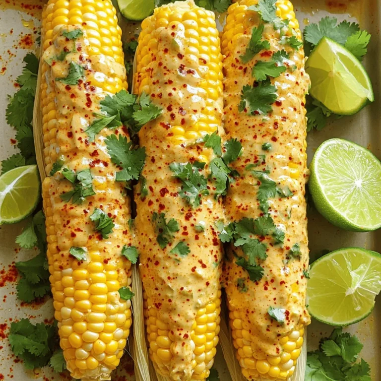 - Fresh corn - Mayonnaise - Sour cream - Lime juice and zest - Chili powder - Smoked paprika - Salt - Fresh cilantro - Lime wedges for serving When I make chili lime corn on the cob, I always start with fresh corn. Look for ears that feel firm and heavy. They should have green husks and plump kernels. I love the crunch and sweetness of fresh corn. Next, I gather my other ingredients. Mayonnaise gives the corn a creamy texture. Sour cream adds a nice tang. Lime juice and zest bring a bright, fresh flavor. Chili powder adds heat, while smoked paprika gives a touch of depth. A sprinkle of salt brings all the flavors together. Finally, fresh cilantro will garnish the corn. It adds a burst of color and flavor. I also set aside lime wedges for serving. They give an extra zing when squeezed over the corn. This combination makes each bite a savory delight. For the full recipe, check the section below! - First, bring a large pot of salted water to a boil. - Next, husk the corn, removing all the silk and leaves. - Cook the corn for about 5-7 minutes. - You want it tender but still crisp. - Keep an eye on it so it doesn't overcook. - In a mixing bowl, combine the mayonnaise and sour cream. - Add fresh lime juice and lime zest for bright flavor. - Then, mix in chili powder and smoked paprika. - Don't forget to add a pinch of salt. - Stir until everything is smooth and well mixed. - Once the corn cools a bit, it’s time to coat it. - Use a brush or a spoon to spread the chili-lime mixture. - Make sure to cover each ear well for great flavor. - Sprinkle more chili powder on top for extra heat. - Add chopped cilantro for a fresh touch. - Serve with lime wedges on the side for zest. Enjoy the full flavor explosion of this dish! Check the [Full Recipe] for details. When picking corn, look for bright green husks. The silk should be golden and slightly sticky. Fresh corn feels firm and heavy. For the best taste, go for organic corn. Organic corn often has richer flavors and fewer chemicals. Regular corn can be good too, but always check for freshness. To boost the flavor, think about adding spices. Garlic powder or cumin can add depth. You can also try smoked salt for a unique twist. Marinating the corn before cooking can enhance taste. Just coat it in the chili-lime mix and let it sit for 15-30 minutes. This extra time allows the flavors to soak in. You can boil or grill corn for this recipe. Boiling is quick and easy. Cook the corn for 5-7 minutes in salted water. Grilling gives a nice smoky flavor. If grilling, cook for about 10-15 minutes, turning often. Adjust the time based on your preference for tenderness. Either way, you'll end up with a delicious dish! For the complete recipe, check out the [Full Recipe]. {{image_2}} To kick it up a notch, add some heat! You can chop up fresh jalapeños or add a splash of your favorite hot sauce. This change gives the corn a fiery twist that some will love. The spice level depends on your taste, so start small and add more if you dare. You might find that jalapeños add a fresh, crunchy texture that balances the creamy sauce perfectly. If you want a plant-based version, swap the mayonnaise and sour cream. Use vegan mayo and coconut yogurt instead. These substitutes still keep the creaminess but fit a vegan diet. You can also try using mashed avocado for a rich, buttery flavor. This way, everyone can enjoy this tasty treat! Don’t be afraid to play with flavors! Try adding cheese like Cotija or feta for a salty kick. You can also mix in fresh herbs like cilantro, parsley, or even basil for a unique taste. Each variation can totally change the dish, making it fun to discover new favorites. Get creative and make this dish your own! For the full recipe, check out the [Full Recipe]. After enjoying chili lime corn on the cob, you may have some left. To keep corn fresh, wrap each ear tightly in plastic wrap. This keeps moisture in and prevents it from drying out. You can also place the corn in an airtight container. Store it in the fridge for up to three days. This method helps maintain the flavor and texture. To reheat cooked corn, you have a few options. The best way is to use a microwave. Place the corn on a microwave-safe plate. Cover it with a damp paper towel. Heat in short bursts of 30 seconds until warm. You can also reheat it on the stovetop. Boil a small pot of water. Place the corn in a steamer basket over the pot for about five minutes. This keeps the corn moist and tasty. If you want to freeze corn, start by cooking it first. After boiling, let the corn cool completely. Then, cut the kernels off the cob. Place them in freezer-safe bags. Squeeze out as much air as possible before sealing. Store the bags in the freezer for up to six months. When you’re ready to use them, thaw in the fridge overnight or microwave for a quick defrost. Enjoy the fresh taste of summer whenever you like! You can store Chili Lime Corn on the Cob for about three days in the fridge. Keep it in an airtight container to keep it fresh. The corn may lose some flavor over time, but it will still taste good. Yes, you can prepare the corn ahead of time. I suggest boiling the corn and making the chili-lime sauce. Just store them separately in the fridge. When you are ready to serve, coat the corn with the sauce. This way, the corn stays fresh and flavorful. Chili Lime Corn pairs well with many dishes. Here are some tasty suggestions: - Grilled chicken or shrimp - Tacos with fresh toppings - A light salad with avocado and tomatoes - Rice and beans for a filling meal These sides complement the bold flavors of the corn and make a great summer feast. For the full recipe, check out the details above! In this post, we covered how to make Chili Lime Corn on the Cob. We shared a full list of fresh ingredients and step-by-step instructions to prepare this tasty treat. You learned tips for selecting corn, enhancing flavors, and cooking methods. We also explored fun variations, storage tips, and answered common questions. Enjoy crafting this dish! It’s simple, fun, and packed with flavor. Explore the ingredients and techniques to make it your own. Happy cooking!