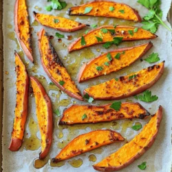 To make baked sweet potato fries, you need simple, fresh ingredients. Here’s what you’ll need: - 2 large sweet potatoes, peeled and cut into fries - 2 tablespoons olive oil - 1 teaspoon smoked paprika - 1 teaspoon garlic powder - 1/2 teaspoon cayenne pepper (adjust for spice preference) - 1 teaspoon sea salt - 1/2 teaspoon black pepper - 1 tablespoon maple syrup (for a hint of sweetness) - Fresh parsley, finely chopped (for garnish) These ingredients work together to create a tasty and healthy dish. Sweet potatoes are naturally sweet. Olive oil adds richness. The spices bring out bold flavors. Sweet potatoes are a great food choice. They are full of vitamins, minerals, and fiber. Here are some benefits: - High in Fiber: Sweet potatoes help keep your tummy happy. - Rich in Vitamins: They contain vitamin A, which supports your eyes and skin. - Antioxidants: Sweet potatoes have antioxidants that help fight disease. - Low in Calories: They are a great option for a healthy snack or side dish. Adding sweet potatoes to your meals can help you stay healthy while enjoying great taste! To make your sweet potato fries extra tasty, use the right seasonings. Here are my favorites: - Smoked Paprika: This spice adds a lovely, smoky flavor. - Garlic Powder: This gives a nice savory kick. - Cayenne Pepper: If you like heat, this spice will warm up your fries. - Sea Salt and Black Pepper: These basic seasonings enhance all the other flavors. You can also try adding herbs like rosemary or thyme for a fresh twist. The right seasonings can make your baked sweet potato fries shine! For the complete recipe, check out the Full Recipe section. To start, gather your ingredients. You need two large sweet potatoes, olive oil, and spices. Here’s a quick list: - 2 large sweet potatoes, peeled and cut into fries - 2 tablespoons olive oil - 1 teaspoon smoked paprika - 1 teaspoon garlic powder - 1/2 teaspoon cayenne pepper - 1 teaspoon sea salt - 1/2 teaspoon black pepper - 1 tablespoon maple syrup - Fresh parsley, finely chopped Next, preheat your oven to 425°F (220°C). Line a baking sheet with parchment paper or give it a light coat of oil. This helps your fries cook evenly and not stick. In a large bowl, toss the sweet potato fries with the olive oil. Make sure every fry is coated well. This step makes the fries crispier in the oven. Now, it’s time to season! In a small bowl, mix the smoked paprika, garlic powder, cayenne pepper, sea salt, and black pepper. Once mixed, sprinkle this spice blend over the fries. Toss again until they’re evenly coated. Drizzle the maple syrup over the seasoned fries. This adds a sweet touch that balances the spices. Toss them one last time to make sure the syrup is spread evenly. Spread the fries out in a single layer on the baking sheet. Make sure they don’t touch each other. This allows hot air to circulate and helps them become crispy. Bake your fries in the oven for about 25 to 30 minutes. Flip them halfway through to ensure even cooking. When they are golden brown and crisp around the edges, they are ready! To get that perfect crispy texture, follow these tips: - Cut the fries evenly. This ensures they cook at the same rate. - Use enough olive oil, but don’t drown the fries in it. A light coat is best. - Bake in a single layer. Overcrowding leads to steaming, not crisping. - Flip them halfway through baking. This helps both sides get that nice crunch. Let the fries cool slightly after baking. Garnish with chopped parsley for a fresh finish. Enjoy your delicious, crispy baked sweet potato fries! For the complete recipe, check out the Full Recipe. To make the best baked sweet potato fries, always start with fresh sweet potatoes. Choose firm ones with smooth skin. Cut them into even sizes. This helps them cook evenly. Coat the fries well with olive oil. Use just enough to cover them lightly. Too much oil makes them soggy. Adding spices is key. Try smoked paprika and garlic powder for flavor. Spread the fries in a single layer on your baking sheet. This prevents them from steaming. Make sure they do not touch each other. Flip them halfway through baking for even crispiness. One common mistake is not preheating the oven. Always heat it to 425°F (220°C) before baking. This ensures a nice crunch. Another mistake is overcrowding the baking sheet. If the fries touch, they will steam instead of bake. This leads to soft, limp fries. Also, avoid skipping the maple syrup. It adds a nice touch of sweetness that balances the spice. Baked sweet potato fries pair well with many dishes. Serve them with homemade dips like garlic aioli or spicy ketchup. They also go great alongside burgers or grilled chicken. For a fun twist, top your fries with feta cheese and fresh herbs. You can also serve them as a side for tacos or salads. For the full recipe, check out the Sweet & Spicy Baked Sweet Potato Fries section above. {{image_2}} If you love heat, try adding some heat to your fries. You can use more cayenne pepper or try adding chili powder. A pinch of crushed red pepper can also give your fries a nice kick. For an extra layer of flavor, sprinkle on some taco seasoning. This will make your sweet potato fries pop with exciting tastes. For a sweet twist, try adding cinnamon to your fries. Mix one teaspoon of cinnamon with the other spices. You can also sprinkle a bit of brown sugar for a caramelized effect. Drizzling honey or maple syrup before baking can add a rich sweetness. These sweet variations are great as a dessert or a snack. If you want to try different cooking methods, an air fryer is a great option. It cooks the fries faster and makes them crispier. Set your air fryer to 400°F and cook for about 15-20 minutes. Shake the basket halfway through to get even crispiness. You can also grill your fries for a smoky flavor. Just toss them in a grill basket and cook until they are tender and slightly charred. Get creative with these variations to make your baked sweet potato fries even more delicious! For the full recipe, check out the Sweet & Spicy Baked Sweet Potato Fries . After enjoying your baked sweet potato fries, you might have some left. To store them, let the fries cool completely. Then, place them in an airtight container. This keeps them fresh. Make sure to store them in the fridge. They will last for about three to four days. When you're ready to eat your leftover fries, reheating them is key. The best way to do this is in the oven. Preheat your oven to 400°F (200°C). Spread the fries on a baking sheet. Bake them for about 10 to 15 minutes. This method helps restore their crispiness. You can also use an air fryer for quicker results. Just heat them at 375°F (190°C) for about 5 minutes. If you want to keep your fries longer, freezing is a great option. First, let the fries cool completely. Then, spread them in a single layer on a baking sheet. Freeze them for about two hours. Once they are frozen, transfer them to a freezer-safe bag. Make sure to remove as much air as possible. Frozen fries can last up to three months. When you're ready to enjoy them, bake them straight from the freezer. No need to thaw! Just add a few extra minutes to the baking time. To make baked sweet potato fries from scratch, follow these steps. First, peel and cut two large sweet potatoes into fry shapes. Preheat your oven to 425°F (220°C). In a bowl, mix the fries with olive oil until coated. Add spices like smoked paprika, garlic powder, cayenne pepper, sea salt, and black pepper to the fries. Toss them well. Drizzle maple syrup for sweetness, then spread the fries on a baking sheet. Bake for 25 to 30 minutes, flipping halfway through. Your fries should be golden and crispy when done. You can find the full recipe for more details. If you need a substitute for olive oil, several options work well. You can use canola oil, avocado oil, or coconut oil. Each of these oils has its own flavor and benefits. Canola oil has a neutral taste and is great for frying. Avocado oil is rich in healthy fats and adds a nice flavor. Coconut oil will give a slight sweetness to the fries. Choose what you have on hand or what fits your taste. Yes, baked sweet potato fries are healthier than regular fries. Sweet potatoes are high in vitamins and fiber. They have fewer calories and less fat than white potatoes, especially when baked. Baking uses less oil than frying, making them a better choice for your health. Plus, sweet potatoes provide antioxidants, which help fight disease. With the right seasonings, you can enjoy a tasty and healthy snack! In this blog post, we explored the world of sweet potato fries. We covered their healthy ingredients and the best seasonings. I shared step-by-step instructions to prepare and cook them perfectly. We also discussed tips for creating crispy fries and common mistakes to avoid. Finally, I highlighted various cooking methods, storage tips, and answered your frequently asked questions. Sweet potato fries are tasty and versatile. Enjoy exploring different flavors and methods in your kitchen!