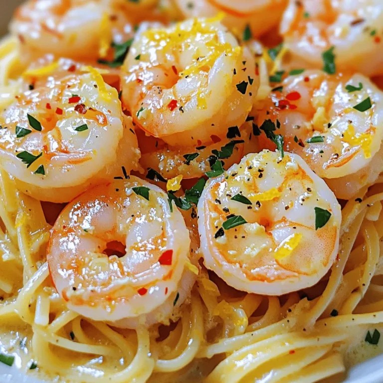 To create a tasty garlic butter shrimp scampi, you will need these main ingredients: - 1 lb large shrimp, peeled and deveined - 4 tablespoons unsalted butter - 4 cloves garlic, minced - 1 teaspoon red pepper flakes (adjust to taste) - 1 cup vegetable broth - 1 lemon, juiced and zested - 8 oz linguine or spaghetti - Salt and black pepper to taste - Fresh parsley, chopped for garnish - Grated Parmesan cheese for serving (optional) These ingredients work together for a rich, buttery flavor that is hard to resist. The shrimp adds protein, while the pasta gives it a nice heartiness. The red pepper flakes give a little kick, but you can adjust that to match your taste. You can switch up the recipe with some optional ingredients. Here are a few ideas: - Cherry tomatoes for a fresh burst of flavor - Fresh basil or oregano for added herb notes - A splash of white wine for depth - Zucchini noodles for a low-carb option These additions let you make the dish your own and cater to different tastes or dietary needs. Experimenting is part of the fun in cooking! Pair your garlic butter shrimp scampi with sides that complement its flavors. Here are some great options: - A simple green salad with lemon vinaigrette - Garlic bread to soak up the buttery sauce - Steamed vegetables like asparagus or broccoli - A light pasta salad for extra texture These sides add variety to your meal and enhance the overall dining experience. You can mix and match based on what you enjoy or have on hand. For the full recipe, check out the details above. To start, boil a large pot of salted water. Add your linguine or spaghetti and cook it according to the package instructions. You want it to be al dente, which means it should still have a little bite. This usually takes around 8-10 minutes. Before you drain the pasta, save about ½ cup of that starchy water. This water will help mix the sauce later on. Once done, drain the pasta and set it aside. Next, grab a large skillet and melt 2 tablespoons of butter over medium heat. Once the butter is bubbling, add 4 minced garlic cloves and 1 teaspoon of red pepper flakes. Sauté this mixture for about a minute until it smells amazing. Now, add in your shrimp. Season them with salt and black pepper. Cook the shrimp for about 2-3 minutes on each side. They will turn pink and opaque when they’re ready. After cooking, remove the shrimp from the skillet and set them aside. In the same skillet, pour in 1 cup of vegetable broth and add the remaining 2 tablespoons of butter. Stir everything together and bring it to a simmer. Let it cook for about 2-3 minutes. This will help the flavors come together and the sauce to reduce a bit. Now it’s time to combine everything. Add the cooked pasta to the skillet along with the juice and zest of 1 lemon. If the sauce seems too thick, add a splash of the reserved pasta water. Toss everything together well. Finally, return the shrimp to the skillet and mix until everything is heated through. Taste your dish and adjust the seasoning with more salt and black pepper if needed. Serve it hot, garnished with fresh chopped parsley and some grated Parmesan cheese if you like. You can find the full recipe for Garlic Butter Shrimp Scampi in the article. Enjoy your meal! When you pick shrimp, look for key signs of freshness. Fresh shrimp should smell clean, like the ocean. The shells should look shiny and moist. Avoid shrimp with a strong fishy smell or dry shells. If you see black spots, skip those. Choose shrimp that feel firm to the touch. The size matters too, so go for large shrimp for this recipe. Cooking shrimp is quick, but timing matters. Overcooked shrimp become tough and chewy. Cook shrimp on medium heat for about 2-3 minutes on each side. Look for a nice pink color and a slight curl. When they turn opaque, they are done. If you're unsure, take one out to check. It should be tender and juicy. To make shrimp scampi shine, use fresh garlic, lemon, and herbs. Garlic adds a rich, savory taste. Fresh lemon juice brightens the dish. Parsley gives a nice color and fresh flavor. You can even add red pepper flakes for some heat. Don’t forget to mix in your favorite herbs, like basil or thyme, to boost the flavor. These small touches make a big difference! For the full recipe, check out the details above. {{image_2}} You can make this dish gluten-free. Just use gluten-free pasta instead of regular linguine or spaghetti. Many brands offer great options that cook well and taste good. You won't lose any flavor. This way, everyone can enjoy this meal. If you love heat, add more red pepper flakes. Start with a teaspoon, then taste. You can always add more if you want it spicier. The heat pairs well with the garlic and butter. It adds a nice kick to the dish. For a creamy twist, add heavy cream. After cooking the shrimp, pour in about half a cup of cream. Stir until well mixed. This will give you a rich, silky sauce. The cream makes the dish feel more luxurious. You can even sprinkle in some cheese for extra flavor. Check the Full Recipe for all the steps to make this delicious Garlic Butter Shrimp Scampi! To store leftover garlic butter shrimp scampi, place it in an airtight container. Make sure the dish is cool before sealing it. This helps keep the shrimp fresh for longer. Store it in the fridge for up to three days. If you want it to last longer, freezing is a great option. When you reheat shrimp scampi, do it gently. Use a skillet over low heat. This keeps the shrimp from getting tough. You can add a splash of vegetable broth or water to keep it moist. Stir often until heated through. Avoid using the microwave, as it can cook the shrimp unevenly. To freeze garlic butter shrimp scampi, first cool the dish completely. Then, transfer it into a freezer-safe container. Leave some space at the top, as the sauce may expand. It can last in the freezer for about two months. When ready to eat, thaw it overnight in the fridge before reheating. Try to consume it soon for best taste. For the full recipe, check the earlier section. If you want a substitute for shrimp, try scallops or chicken. You can also use firm tofu for a vegetarian option. Just remember that cooking times may change. Scallops may cook faster, while chicken will need more time. Yes, you can prep some parts ahead. Cook the pasta and shrimp separately. Store them in the fridge. When ready to eat, just warm them up and mix in the sauce. This helps keep the shrimp tender. To avoid rubbery shrimp, cook them quickly. Use high heat and don't overcook. Shrimp only need about 2-3 minutes per side. Also, make sure they are fresh. Fresh shrimp taste much better and have a better texture. Linguine or spaghetti works best for Garlic Butter Shrimp Scampi. Both types hold the sauce well. You can also try fettuccine for a thicker noodle. Choose the pasta you enjoy most for a tasty meal. For the complete recipe, check out the Full Recipe section above. This blog post covered all you need to know about Garlic Butter Shrimp Scampi. We explored key ingredients, easy steps, and helpful tips for perfection. You learned about variations and how to store and reheat leftovers. Cooking scampi is fun and offers many choices. Trust your taste, and feel free to experiment. Enjoy making this dish and impressing your friends and family with your skills. Your kitchen will smell amazing, and the flavors will delight everyone.