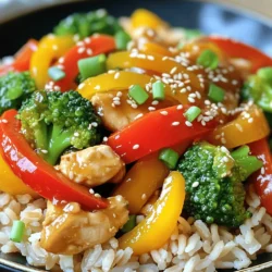Chicken and Vegetable Ingredients - 2 boneless, skinless chicken breasts, sliced into thin strips - 1 red bell pepper, sliced - 1 yellow bell pepper, sliced - 1 cup broccoli florets - 1 carrot, julienned Sauce Ingredients - 3 tablespoons soy sauce - 1 tablespoon honey - 1 tablespoon sesame oil - 2 cloves garlic, minced - 1-inch piece of ginger, minced - 1 teaspoon red pepper flakes (adjust to taste) Garnishes and Serving Suggestions - 3 green onions, chopped - Sesame seeds for garnish - Cooked white or brown rice, for serving This easy chicken stir fry is a quick meal you can make any night. The chicken and veggies cook fast and taste great. You can use fresh or frozen veggies. Check out the Full Recipe for more details on preparation and cooking! To start, we need to marinate the chicken. This step adds great flavor. In a medium bowl, mix together: - 2 boneless, skinless chicken breasts, sliced into thin strips - 3 tablespoons soy sauce - 1 tablespoon honey - 2 cloves garlic, minced - 1-inch piece of ginger, minced Toss well to coat the chicken in the sauce. Let it marinate for about 15 minutes. This short time is enough for the flavors to soak in. Next, heat a large skillet or wok over medium-high heat. Add 1 tablespoon sesame oil to the pan. Once the oil is hot, add the marinated chicken. Spread it out in a single layer. Cook for about 5-7 minutes. Stir occasionally. You want the chicken to be cooked through and no longer pink. Now it’s time for the vegetables! I like using: - 1 red bell pepper, sliced - 1 yellow bell pepper, sliced - 1 cup broccoli florets - 1 carrot, julienned Add these to the skillet with the chicken. Stir-fry for another 5 minutes. You want the veggies to be crisp-tender, not mushy. This keeps all the bright colors and crunch. Feel free to check the [Full Recipe](#) for all the details! Marinade Time Recommendations Marinating chicken adds great flavor. I suggest marinating for at least 15 minutes. If you have more time, let it sit for 30 minutes. This gives the chicken more taste. Techniques for Crispier Vegetables To keep your veggies crisp, cook them quickly over high heat. Cut them into bite-sized pieces for even cooking. You can also add them later in the process. This way, they stay crunchy and colorful. Best Heat Level for Stir Frying Use medium-high heat for stir-frying. This temperature cooks the chicken fast and keeps it juicy. It also helps the veggies cook quickly without getting soggy. Stirring Techniques for Even Cooking Stir constantly while cooking. This ensures every piece cooks evenly. Use a spatula to flip the chicken and veggies. This method will help you avoid burning anything. Side Dishes that Complement the Dish Serve chicken stir fry over rice. White or brown rice works well. You can also pair it with steamed dumplings or a fresh salad. These side dishes add more texture and taste. Presentation Tips Garnish with sesame seeds and chopped green onions for a nice touch. Use a large plate to show off the colorful stir fry. A good presentation makes the meal more inviting and fun. For the full recipe, check out the Spicy Citrus Chicken Stir Fry. {{image_2}} You can easily switch the protein in this recipe. Try using tofu for a vegetarian option. Tofu absorbs flavors well and adds a nice texture. You can also use thinly sliced beef or shrimp if you want a different taste. Each choice brings its own flair to the dish. For vegetables, feel free to mix and match. Snow peas, snap peas, or even mushrooms work great. You can add zucchini or baby corn for extra crunch. Use what you have on hand. The goal is to keep it colorful and fresh. To change the sauce, try adding orange juice instead of honey for a citrusy twist. You can also increase the red pepper flakes for a spicier kick. If you prefer less heat, skip the flakes and add some teriyaki sauce instead. You can create different cuisine styles too. For a Thai flair, add coconut milk and basil. For a Japanese touch, include soy sauce and mirin. Experimenting with flavors keeps your meals exciting and new. How do you store leftovers? First, let the stir fry cool down. Next, place it in an airtight container. This keeps the flavors fresh. Store the container in the fridge. How long can you keep it? You can store the chicken stir fry for up to three days. After that, the taste may change. Always check for signs of spoilage before eating. What are the best tips for freezing? To freeze the stir fry, use a freezer-safe container. Make sure to leave some space at the top. This helps the food expand as it freezes. Label the container with the date. How do you reheat frozen stir fry? Thaw the stir fry in the fridge overnight. To reheat, use a skillet on medium heat. Stir it often until it's hot. You can also microwave it, stirring every minute. This way, you enjoy a quick meal without losing flavor. For the full recipe, check the earlier sections. To boost the flavor of your stir fry, focus on umami. Umami is the savory flavor that makes food taste rich. Here are some tips to add umami: - Use soy sauce or tamari for a salty kick. - Add a splash of fish sauce for depth. - Sprinkle in some mushrooms, like shiitake or button, for an earthy note. - Consider adding a touch of miso paste for a creamy texture. - Finish with sesame oil for a nutty aroma. These small changes can make a big difference in your dish. Yes, you can use frozen vegetables in your stir fry. They are quick and easy. Here are some things to keep in mind: - Thaw them first to avoid sogginess. - Pat them dry to remove excess moisture. - Cook them for a minute longer than fresh veggies. - Frozen vegetables are often picked at peak freshness. Using frozen vegetables can save time without losing nutrition. Chicken stir fry pairs well with several side dishes. Here are my top recommendations: - Serve it over cooked white or brown rice. It soaks up the sauce nicely. - Try it with noodles for a different texture. - Add a side of steamed edamame for extra protein. - A crisp green salad can provide a refreshing contrast. These sides will complete your meal and keep it balanced. This blog post covered essential ingredients, cooking steps, and tips for a tasty chicken stir fry. I shared how to marinate chicken, cook it right, add crisp vegetables, and serve it well. Remember, you can tweak flavors and substitute proteins for variety. Store leftovers carefully and use frozen veggies if needed. With these pointers, you'll make a delicious stir fry. Enjoy your cooking journey and impress your family!