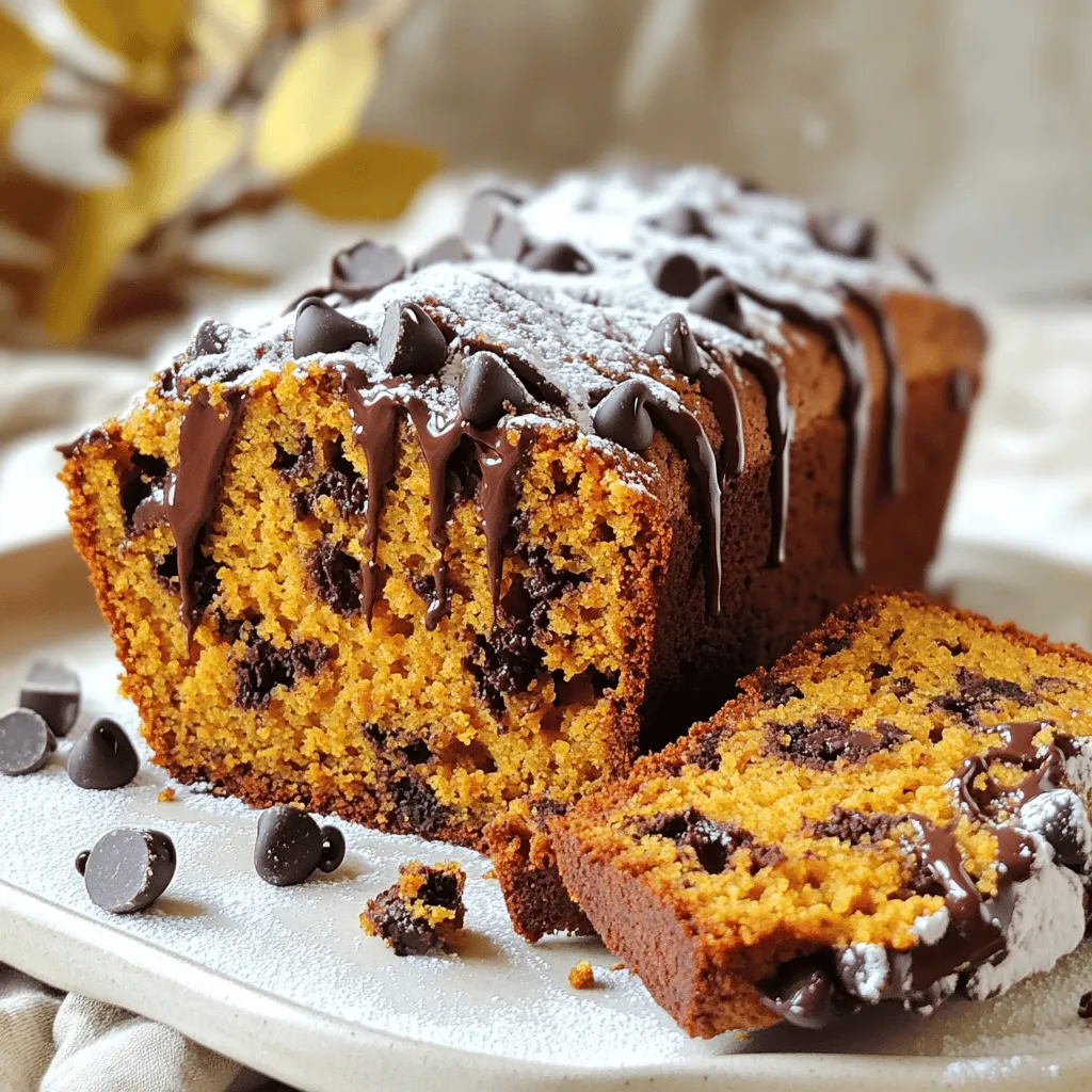 To make vegan chocolate chip pumpkin bread, gather these simple ingredients: - 1 cup pumpkin puree - 1/2 cup maple syrup - 1/4 cup vegetable oil (or melted coconut oil) - 1/4 cup almond milk (or any plant-based milk) - 1 teaspoon vanilla extract - 1 1/2 cups all-purpose flour - 1 teaspoon baking soda - 1/2 teaspoon baking powder - 1 teaspoon ground cinnamon - 1/2 teaspoon ground nutmeg - 1/4 teaspoon ground ginger - 1/2 teaspoon salt - 1/2 cup dairy-free chocolate chips When making this bread, choose high-quality ingredients. For pumpkin puree, select brands with no added sugars or preservatives. Look for pure maple syrup instead of pancake syrup. This syrup adds rich flavor. When picking flour, consider organic or unbleached all-purpose types. They give the best texture. Use fresh spices for a stronger taste. Check dates on spices to ensure freshness. Not all ingredients are set in stone. Here are some swaps you can try: - Pumpkin Puree: You can use sweet potato puree or butternut squash puree. - Maple Syrup: Agave syrup or brown sugar can work instead. - Vegetable Oil: Applesauce or mashed banana can replace oil for a lighter bread. - Almond Milk: Any plant-based milk like oat or soy works great. - Dairy-Free Chocolate Chips: You can use chopped dark chocolate or carob chips for a different flavor. For the full recipe, check out the detailed steps. Start by gathering all your ingredients. You need pumpkin puree, maple syrup, oil, almond milk, and vanilla extract. In a large bowl, mix the pumpkin puree, maple syrup, oil, almond milk, and vanilla extract. Whisk it all until smooth. In another bowl, combine the flour, baking soda, baking powder, cinnamon, nutmeg, ginger, and salt. Mix these dry ingredients well. Gradually add the dry mix to the wet mix, stirring gently. Avoid overmixing, as this keeps the bread light and fluffy. Finally, fold in the dairy-free chocolate chips. Pour the batter into a greased loaf pan and spread it evenly. Preheat your oven to 350°F (175°C). This temperature helps the bread bake evenly. Bake the bread for 50 to 60 minutes. Check it after 50 minutes, as ovens can vary. The top should look golden brown and firm. To check if your bread is done, insert a toothpick into the center. If it comes out clean or with a few crumbs, it’s ready. If it has wet batter, give it another 5-10 minutes. Once done, take it out of the oven. Let it cool in the pan for about 10 minutes. Then, transfer it to a wire rack to cool completely. Enjoy your Vegan Chocolate Chip Pumpkin Bread! For more detailed steps, check the Full Recipe. To make your vegan chocolate chip pumpkin bread soft and fluffy, use fresh pumpkin puree. Canned puree works well too, but fresh adds a nice touch. Make sure not to overmix the batter. Mix just until the dry and wet parts blend. This keeps air in the dough, helping it rise nicely. One big mistake is using cold ingredients. Always bring your plant-based milk and oil to room temperature. This helps the batter mix better. Another common error is not measuring flour correctly. Too much flour can make your bread dry. Use a spoon to scoop flour into your measuring cup, then level it off with a knife. Spices make a huge difference in flavor. Along with cinnamon, nutmeg, and ginger, try adding a pinch of ground cloves or allspice for a warm kick. You can also mix in some vanilla extract for a deeper taste. If you like a bit of zest, consider adding orange or lemon zest. This will brighten up the flavors in your bread and make each bite special. For the full recipe, refer to the recipe above. {{image_2}} You can easily change up this vegan chocolate chip pumpkin bread. Adding nuts boosts the crunch. Try walnuts or pecans for a nice flavor. You can also add dried fruit like cranberries or raisins. They add sweetness and texture. For a little spice, toss in some chopped ginger or a pinch of cayenne. To make a gluten-free version, swap out regular flour for gluten-free flour. Look for blends that work well for baking. You can also use almond flour or oat flour. Just keep in mind that the texture may change. It can become more dense, so adjust the liquid slightly if needed. If you prefer different sweeteners, you have choices. Coconut sugar or agave syrup works well. These will change the flavor but still taste great. For a lower-calorie option, consider using stevia or monk fruit sweetener. Remember, they are sweeter, so adjust the amount you use. For dairy-free options, almond milk is a great choice, but you can also use oat or soy milk. Each one will give a unique taste to your bread. For the full recipe, check out the details above. After baking, let your Vegan Chocolate Chip Pumpkin Bread cool completely. This step helps keep it moist. Wrap the bread tightly in plastic wrap or store it in an airtight container. You can keep it at room temperature for up to three days. If you want it to last longer, consider refrigerating it. However, cold storage may dry it out a bit. Freezing your pumpkin bread is easy! First, slice the bread into pieces. This allows you to grab a slice whenever you want. Wrap each slice in plastic wrap, then place them in a freezer-safe bag. You can freeze it for up to three months. Just make sure to label the bag with the date for easy reference. To enjoy your pumpkin bread warm, preheat your oven to 350°F (175°C). Place the wrapped slices on a baking sheet. Heat for about 10-15 minutes, or until warmed through. You can also use a microwave for quick reheating. Just warm it for about 15-20 seconds. Enjoy it as is, or spread a bit of vegan butter on top for added richness. Yes, you can use fresh pumpkin. Start by roasting a pumpkin. Cut it in half, scoop out the seeds, and bake it at 350°F (175°C) for about 45 minutes. Once it cools, scoop out the flesh and mash it. You need one cup of this fresh pumpkin puree for the recipe. Using fresh pumpkin gives a bright flavor and nice texture. Your bread will last about five days at room temperature. Keep it in an airtight container to stay fresh. You can also store it in the fridge for up to a week. If you want to keep it longer, slice it and freeze it. It will last for about three months in the freezer. Just thaw it before serving. Absolutely! If you want to skip the chocolate chips, you can add nuts or seeds instead. Walnuts or pecans work well. You could also use dried fruit, like cranberries or raisins. This change will still give your bread a tasty twist. For a more pumpkin-forward flavor, just leave out the chips entirely. You now have all the tools to make delicious vegan chocolate chip pumpkin bread. We covered key ingredients, important steps for baking, and tips to keep your bread moist and tasty. You can even try different variations, like gluten-free options or extra spices. Remember to store your bread well for the best taste later. I hope you feel excited to create this easy recipe and share it with others! Happy baking!