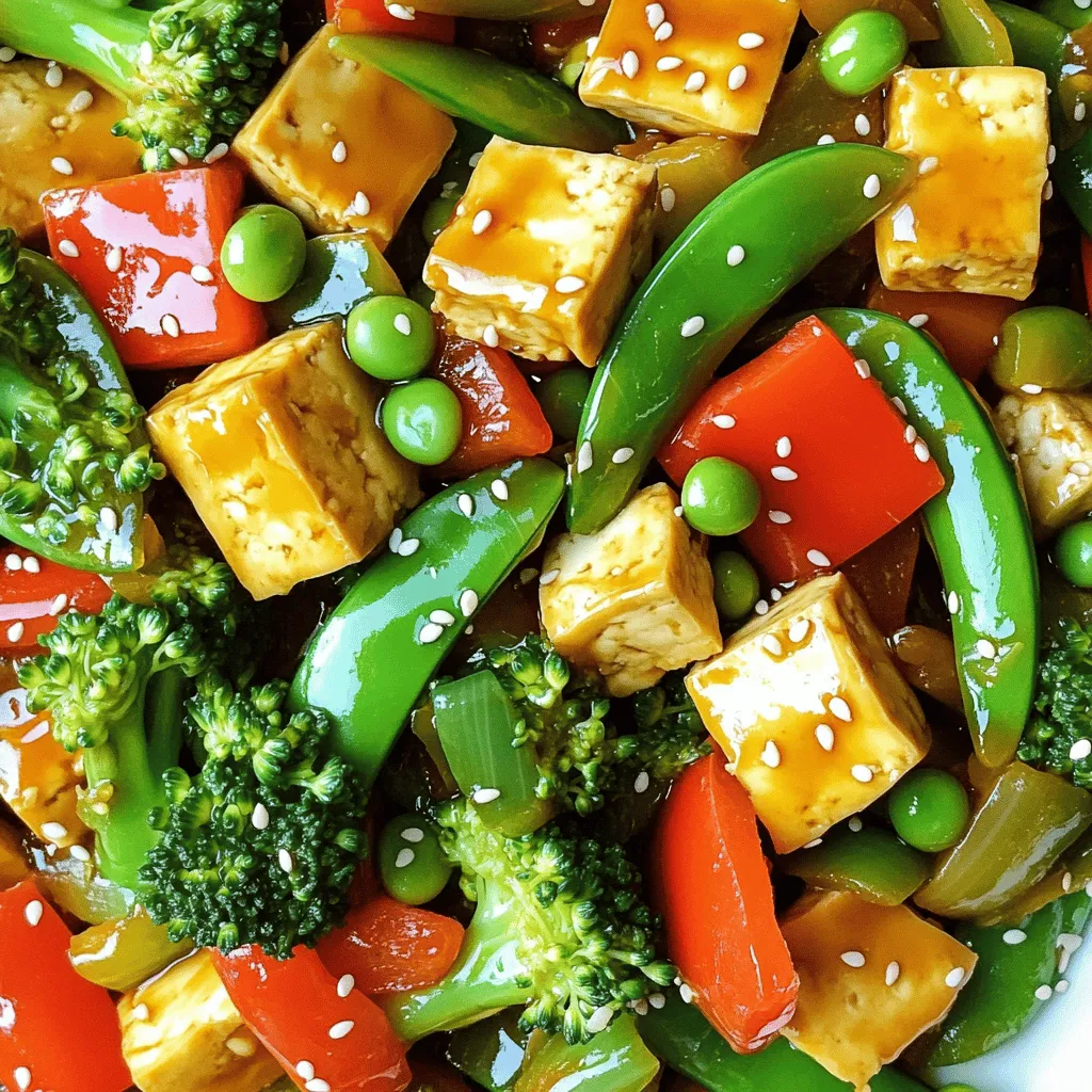 - 14 oz firm tofu, pressed and cubed - 2 tablespoons olive oil - 1 red bell pepper, sliced - 1 green bell pepper, sliced - 1 cup broccoli florets - 1 cup snap peas - 2 cloves garlic, minced - 1 inch ginger, grated - 1/4 cup low-sodium soy sauce - 2 tablespoons maple syrup - 1 tablespoon rice vinegar - 1 teaspoon sesame oil In my kitchen, firm tofu is a must for this dish. It holds its shape well and absorbs flavors nicely. Fresh vegetables add color and crunch. I love using red and green bell peppers, broccoli, and snap peas for their taste and nutrition. The garlic and ginger bring warmth and depth to the stir fry. They mix well with the teriyaki sauce, creating a tasty blend. - 1 teaspoon cornstarch mixed with 2 tablespoons water (optional, for thickness) - Sesame seeds, for garnish - Chopped green onions, for garnish If you want a thicker sauce, you can add cornstarch. Just mix it with water before adding it to the pan. Garnishing with sesame seeds and green onions makes the dish look great and adds flavor. These small touches take your teriyaki tofu stir fry to the next level. For the full recipe, check out the details above! Press the tofu to remove excess moisture. This step helps the tofu absorb flavors better. Use a clean towel or paper towels to wrap it. Place a heavy object on top for about 15 minutes. After pressing, cut the tofu into bite-sized cubes. Heat 1 tablespoon of olive oil in a large pan over medium-high heat. Add the tofu cubes once the oil is hot. Fry them for about 8 to 10 minutes. Turn the cubes so they brown evenly on all sides. Once golden brown, remove the tofu from the pan and set it aside. In the same pan, add the remaining olive oil. Add the minced garlic and grated ginger. Cook them for 30 seconds until they smell great. Next, toss in the sliced red and green bell peppers, broccoli florets, and snap peas. Stir-fry for about 5 minutes. You want them crisp-tender but not mushy. In a small bowl, mix the soy sauce, maple syrup, rice vinegar, and sesame oil. Stir these ingredients well until combined. This sauce adds a sweet and savory taste to the stir fry. Add the cooked tofu back into the pan. Pour the teriyaki sauce over the tofu and veggies. Stir gently to coat everything. If you want a thicker sauce, mix cornstarch with water in a separate bowl. Add this mixture to the pan. Cook for an additional 2 to 3 minutes until the sauce thickens to your liking. Remove the stir fry from heat. Transfer it to a serving dish. For a lovely finish, sprinkle sesame seeds and chopped green onions on top. This adds color and texture to your dish. Enjoy your Teriyaki Tofu Stir Fry! For the full recipe, check out the section above. How to press tofu effectively Pressing tofu is key to getting rid of extra water. Start with a block of firm tofu. Wrap it in a clean kitchen towel or paper towels. Place a heavy pan on top for about 15-30 minutes. This helps the tofu absorb flavors better. Frying techniques for even browning To fry tofu well, use a non-stick pan. Heat olive oil over medium-high heat. Add the tofu cubes in a single layer, leaving space between them. Let them cook for 8-10 minutes. Don’t rush flipping; wait until they are golden before turning. This gives you a nice crisp texture. Adding spices or additional sauces You can add spices to boost flavor. Try garlic powder, onion powder, or even chili flakes for some heat. For more sauce, consider adding a splash of hoisin or sriracha. This makes the dish more exciting without much effort. Optimal heat settings for stir-fry Stir-frying requires high heat. Use medium-high to high heat for quick cooking. This keeps veggies crisp and bright. Stir quickly to avoid burning. Cook veggies for about 5 minutes. This timing helps preserve their color and crunch. {{image_2}} You can use different types of tofu in this stir fry. Firm tofu holds its shape well and has a great texture. Soft tofu is creamier, but it can break apart easily in stir fry. If you want a change, try tempeh or seitan. Tempeh has a nutty taste and adds protein. Seitan, made from wheat gluten, also has a chewy texture that mimics meat. Feel free to swap in your favorite vegetables. Seasonal veggies work great! Try adding zucchini, asparagus, or even carrots. You can use kale or spinach for a leafy twist. Just make sure to cut them into bite-sized pieces for even cooking. You can adjust the teriyaki sauce to suit your taste. Want it sweeter? Add more maple syrup. For a tangy flavor, include more rice vinegar. Try adding chili flakes for heat or garlic powder for extra flavor. Experiment with the sauce to make it your own! For the full recipe, check out the Teriyaki Tofu Stir Fry. To keep your teriyaki tofu stir fry fresh, store it in an airtight container. Make sure it cools down before sealing. Place it in the fridge for up to three days. This helps keep the flavors intact while ensuring food safety. Reheat your stir fry gently. You can use a microwave or stovetop. If using the microwave, heat in short bursts. Stir after each burst to ensure even warmth. On the stovetop, add a splash of water or broth. This keeps the tofu and veggies moist and prevents them from drying out. To freeze your stir fry, let it cool completely. Then, place it in a freezer-safe bag or container. Remove as much air as possible to avoid freezer burn. It can last for up to three months in the freezer. When ready to eat, thaw in the fridge overnight before reheating. This keeps the texture nice. For the complete cooking process, check out the Full Recipe for teriyaki tofu stir fry. You can make teriyaki sauce easily at home. Here’s a simple recipe: - 1/4 cup low-sodium soy sauce - 2 tablespoons maple syrup - 1 tablespoon rice vinegar - 1 teaspoon sesame oil Just mix these ingredients in a bowl. You can adjust the sweetness by adding more maple syrup if you like. This sauce pairs perfectly with your Teriyaki Tofu Stir Fry. Yes, you can make this dish gluten-free! Replace the low-sodium soy sauce with tamari. Tamari is a gluten-free soy sauce and works well in this recipe. You can also check if your maple syrup is certified gluten-free. Try pairing your stir fry with: - Steamed jasmine rice - Quinoa for a nutty flavor - Noodles for extra texture - A side salad for freshness These sides complement the stir fry well and add more nutrition to your meal. You can store your leftover Teriyaki Tofu Stir Fry in the fridge for about 3 to 4 days. Keep it in an airtight container to maintain freshness. Reheat it on the stove or in the microwave before serving. In this post, I covered how to make a tasty Teriyaki Tofu Stir Fry. You learned about the key ingredients, steps for cooking, and tips to enhance flavor. Remember to choose fresh veggies and enjoy your creations. Whether you stick to the recipe or try new variations, this dish is sure to please. Store leftovers properly and reheat to keep it delicious. Enjoy your flavorful meals while exploring the world of tofu cooking!