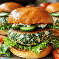 - 1 lb ground turkey - 1 cup fresh spinach, finely chopped - 1/2 cup feta cheese, crumbled - 1/4 cup breadcrumbs (preferably whole wheat) - 1/4 cup onion, finely chopped - 2 cloves garlic, minced - 1 teaspoon dried oregano - 1 teaspoon salt - 1/2 teaspoon black pepper - Whole grain burger buns - Lettuce leaves, tomato slices, and cucumber slices for serving For these spinach feta turkey burgers, I focus on fresh, wholesome ingredients. Ground turkey serves as a lean protein base, while spinach adds a pop of color and nutrients. Feta cheese brings a tangy flavor that truly shines. The breadcrumbs bind the mixture, ensuring your burgers stay together. Onions and garlic add depth and aroma, creating a savory punch. The spices, like oregano, salt, and pepper, elevate the taste to a gourmet level. When it’s time to serve, choose whole grain burger buns. They pair well with fresh veggies like lettuce, tomato, and cucumber, enhancing both flavor and crunch. For the full recipe, check out Spinach Feta Turkey Burgers 🥗. To make the best spinach feta turkey burgers, you start by combining the ingredients. In a large bowl, mix together: - 1 lb ground turkey - 1 cup fresh spinach, finely chopped - 1/2 cup feta cheese, crumbled - 1/4 cup breadcrumbs - 1/4 cup onion, finely chopped - 2 cloves garlic, minced - 1 teaspoon dried oregano - 1 teaspoon salt - 1/2 teaspoon black pepper Use your hands to mix gently. It’s key not to overmix. If you do, the burgers will become tough. You want the mixture to stay tender and juicy. Once mixed, divide it into four equal parts and shape each into a patty. Make each patty about 1-inch thick for even cooking. Next, heat a skillet over medium-high heat. Add 1 tablespoon of olive oil and let it warm up. Once hot, place the patties in the skillet. Cook each side for about 5-6 minutes. You want them golden brown and cooked through. The internal temperature should reach 165°F (75°C). If you like, toast the burger buns in the same skillet for extra flavor. After cooking, let the patties rest for a couple of minutes. This helps keep them juicy. Now, it’s time to assemble your burgers. Start with a whole grain burger bun. Add a crisp lettuce leaf, then place a turkey patty on top. Layer with fresh tomato and cucumber slices. If you love feta, sprinkle some on top. Serve with your favorite condiments like mustard or mayo. This meal is not just tasty; it’s also vibrant and full of flavor. Check out the Full Recipe for more details. To ensure juicy patties, keep the mixture moist. Use fresh spinach and crumbled feta. Do not overmix the ingredients; this can make the burgers tough. Gently combine everything to keep them tender. To prevent shrinking, shape each patty slightly larger than the bun. As they cook, they will shrink to fit perfectly. Cook on medium heat to avoid charring the outside before the inside cooks through. Adding spices can take your burgers to the next level. Consider mixing in smoked paprika or red pepper flakes for a kick. Fresh herbs like parsley or dill can also brighten the flavors. For optional toppings, try avocado slices or a dollop of tzatziki sauce. These add creaminess and flavor. Don’t forget to include fresh veggies like lettuce and tomato for a crisp bite. For cooking, a non-stick skillet or a cast-iron pan works best. These help in achieving a nice sear. Use a sturdy spatula for flipping the patties without breaking them. A mixing bowl is essential for combining the ingredients. A scoop can help in evenly portioning the burger mixture. For the full recipe, check the section above. {{image_2}} You can swap ground turkey for other meats. Chicken or lean beef works well too. Want to try something different? Use ground lamb for a rich flavor. If you prefer a lighter option, ground chicken is a great choice. For cheese, feta is popular, but you can try others. Goat cheese offers a tangy taste. Cream cheese can add a creamy texture. Just remember that different cheeses will change the burgers' flavor. You can change how your burgers taste by adding herbs. Fresh herbs like basil or dill can brighten the dish. Dried herbs like thyme or rosemary also work well. Want a little heat? Add red pepper flakes for a spicy kick. If you prefer mild flavors, leave them out! Consider mixing in some chopped jalapeños or bell peppers for a fun twist. These additions can change each bite and keep things exciting. For gluten-free options, skip the breadcrumbs or use gluten-free ones. You might also try crushed oats or almond flour for binding. This keeps the burgers together without gluten. If you want a vegetarian alternative, try using chickpeas or black beans. Mash them and mix with spinach and spices for a hearty burger. You can also use lentils for a protein boost. You can enjoy these variations without missing out on flavor! For the full recipe, check out the Spinach Feta Turkey Burgers! To keep your spinach feta turkey burgers fresh, refrigerate them right away. Place the leftover patties in an airtight container. This helps to keep them moist and tasty. Make sure to eat them within three days for the best flavor. If you want to save some for later, freezing is a great option. Wrap each patty tightly in plastic wrap and place them in a freezer-safe bag. You can store them for up to three months. This way, you can enjoy a quick meal anytime. When it’s time to reheat your burgers, you have a few options. The best way is to use a skillet. Heat it over medium heat and add a little olive oil. Place the patties in the skillet and cook for about three to four minutes on each side. This helps keep the burgers juicy and warm. You can also use a microwave if you’re in a hurry. Just place the patty on a microwave-safe plate and cover it. Heat it for one minute, then check if it’s warm enough. If not, heat in 30-second intervals. How long can you store spinach feta turkey burgers safely? In the fridge, they last about three days. If you freeze them, they can stay good for up to three months. Keep an eye on the smell and texture. If it looks or smells off, it’s best to throw it away. Enjoy your meal knowing you have safe storage methods! To keep turkey burgers from breaking, you need to bind them well. Use breadcrumbs and feta cheese. These ingredients help hold the mixture together. Also, mix gently with your hands. Overmixing makes them tough. Let the patties chill for 30 minutes before cooking. This helps them firm up. Yes, you can use frozen spinach. Just make sure to thaw it first. Drain any extra water to avoid soggy burgers. Frozen spinach is often chopped finer than fresh. This can help it mix better in the patties. The taste will still be great! These burgers pair well with many sides. Try sweet potato fries for a sweet touch. A fresh salad adds crunch and color. You can also serve them with roasted vegetables. For drinks, iced tea or lemonade works nicely. Keep it light and refreshing! This post covers the main ingredients for turkey burgers, including turkey, spinach, and feta. You learned how to prepare and cook the patties, along with serving tips. We explored flavor enhancements, variations, and storage information to keep your burgers tasty. In conclusion, these turkey burgers are simple and fun to make. They are perfect for everyone. Enjoy trying different flavors and ways to serve them. Your meals will be healthier and more delicious!
