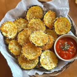- 2 medium zucchinis - 1 cup whole wheat breadcrumbs - 1 cup grated Parmesan cheese - 2 large eggs - 1 teaspoon garlic powder - 1 teaspoon onion powder - 1 teaspoon dried oregano - Salt and pepper to taste - Olive oil spray or 2 tablespoons olive oil Crispy Parmesan Zucchini Chips are not just tasty; they are also easy to make. You start with fresh zucchinis. Choose medium ones for the best taste. Whole wheat breadcrumbs give a nice crunch. Grated Parmesan cheese adds a savory flavor. For extra flavor, you will need some simple seasonings. Garlic powder, onion powder, and dried oregano work perfectly here. Don’t forget salt and pepper to bring it all together. You will also need eggs to bind the breadcrumbs to the zucchini. Using olive oil spray helps achieve that crispy texture we all love. If you use regular olive oil, just two tablespoons will do. This mix of ingredients makes the chips both healthy and delicious. With these basic items, you can create a fun snack that everyone will enjoy! First, preheat your oven to 425°F (220°C). This helps the chips become nice and crispy. Next, line a baking sheet with parchment paper. This will keep the chips from sticking. Now, wash the zucchinis under cool water. Slice them into thin rounds, about 1/4 inch thick. Thin slices cook better and get crispier. In a shallow bowl, beat the two large eggs. Add a pinch of salt and pepper. This will add flavor to the chips. In another shallow bowl, mix one cup of breadcrumbs with one cup of grated Parmesan cheese. Add one teaspoon each of garlic powder, onion powder, and dried oregano. This mix gives the chips a tasty crust. To coat the zucchini, dip each slice into the egg. Let any extra egg drip off. Then, coat the slice with the breadcrumb mix. Make sure to cover it well. Place the coated zucchini chips in a single layer on the baking sheet. If you want extra crispiness, lightly spray them with olive oil. Bake the chips for 20-25 minutes. Turn them halfway through for even cooking. They should turn golden brown and crispy. When they are done, let them cool slightly before serving. To get the best crunch, slice your zucchini thin. Aim for about 1/4 inch thick. Thicker slices may turn soft. The key is even cooking. Use olive oil spray for a golden finish. It boosts crispiness without adding too much fat. A light coat works wonders. Present your crispy zucchini chips in a rustic basket. Line it with parchment paper for a nice touch. For dipping, offer marinara sauce or garlic aioli. Both add great flavor. You could even try a spicy sauce for an extra kick. One mistake is overcrowding your baking sheet. This traps steam and makes chips soggy. Always keep them in a single layer. Another mistake is skipping the preheat step. Preheating your oven ensures that the chips cook evenly. Don’t rush this part, as it’s key to perfecting your chips. {{image_2}} You can switch the cheese in this recipe. Cheddar or mozzarella also work great. Each cheese adds a distinct taste. Try adding spices for extra kick. Paprika gives a smoky flavor, while cayenne adds heat. These changes can make the chips even more exciting. If you need a gluten-free snack, use gluten-free breadcrumbs. They will still give you that nice crunch. Just check the label to ensure they fit your diet. This small change keeps the flavor high while meeting your needs. For a vegan twist, replace the eggs with a flax egg. To make a flax egg, mix one tablespoon of ground flaxseed with two and a half tablespoons of water. Let it sit for five minutes to thicken. Instead of cheese, use nutritional yeast. It adds a cheesy flavor without any dairy. These swaps make the dish both tasty and suitable for plant-based diets. After you enjoy your crispy zucchini chips, let them cool down. Once cool, place them in an airtight container. This helps keep them fresh. Store the container in the fridge. They will stay good for about three days. To reheat, preheat your oven to 375°F (190°C). Place the chips on a baking sheet. Bake for about 10 minutes. This will help them regain their crunch. You can freeze zucchini chips if you want to save some for later. To freeze before cooking, slice the zucchinis and coat them as usual. Place the coated chips on a baking sheet. Freeze until firm, then transfer them to a freezer bag. If you freeze after cooking, let the chips cool completely first. Place them in a freezer bag, removing as much air as you can. To thaw, leave them in the fridge overnight. Reheat in the oven at 375°F (190°C) for about 10-12 minutes. This will make them crispy again. To make crispy zucchini chips, follow these steps. First, preheat your oven to 425°F (220°C) and line a baking sheet with parchment paper. Wash two medium zucchinis and slice them into thin rounds, about 1/4 inch thick. In a shallow bowl, beat two large eggs with salt and pepper. In another bowl, mix one cup of whole wheat breadcrumbs, one cup of grated Parmesan cheese, one teaspoon of garlic powder, one teaspoon of onion powder, and one teaspoon of dried oregano. Dip each zucchini slice in the egg, let the excess drip off, then coat it in the breadcrumb mix. Place the chips on the baking sheet in a single layer. Bake for 20-25 minutes until golden and crispy, turning halfway through. Yes, you can use other vegetables! Try eggplant, sweet potatoes, or carrots. Slice them thinly like the zucchini. The cooking time may change based on the vegetable you choose. Always check for crispiness and adjust the baking time as needed. Crispy zucchini chips are best enjoyed fresh. If stored properly, they last about 2-3 days in an airtight container. To keep them crispy, avoid layering them. These chips pair well with dips like marinara sauce or garlic aioli. You can also serve them with a fresh salad for a crunchy side. Yes, crispy zucchini chips are a healthy snack! They are lower in calories than regular chips. Zucchini is rich in vitamins and minerals. You can also make them healthier by using whole wheat breadcrumbs and less oil. To sum up, this blog post shares a simple way to make crispy Parmesan zucchini chips. You learned about the main ingredients, seasonings, and step-by-step instructions to achieve the perfect crunch. I also gave tips on variations, storage, and common mistakes to watch for. Enjoy experimenting with different flavors and serving ideas. With these tips, you can make a tasty snack that’s easy to share. Try it out and enjoy your delicious creation!