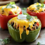 - 4 large bell peppers (any color) - 1 pound ground turkey or beef - 1 cup cooked rice (white or brown) - 1 can (15 oz) black beans, rinsed and drained - 1 can (10 oz) diced tomatoes with green chilies - 1 tablespoon taco seasoning - 1 cup shredded cheddar cheese - Salt and pepper to taste - Fresh cilantro, chopped (for garnish) - Sour cream (for serving) For cheesy taco stuffed peppers, gather your ingredients first. Use any color bell peppers; they all taste great. Ground turkey or beef works well, so choose what you like. Cooked rice adds texture and helps fill the peppers. Black beans bring protein and fiber, while diced tomatoes with green chilies add flavor and a little spice. Don't forget the taco seasoning to tie it all together! Shredded cheddar cheese is a must for that melty goodness. Season with salt and pepper to make everything pop. Fresh cilantro adds a nice touch, and sour cream makes a creamy dip on top. This mix of flavors makes each bite a tasty treat. Enjoy preparing your ingredients; they are key to a delicious dinner! - Preheat your oven to 375°F (190°C). - Prepare the bell peppers by slicing the tops off and removing seeds. To start, you need to preheat your oven. This step ensures that your cheesy taco stuffed peppers cook evenly. I love using vibrant bell peppers for this dish. Simply slice off the tops and take out the seeds. Place them upright in a baking dish. This gives each pepper a chance to hold all the yummy filling. - Cook ground turkey or beef in a skillet. - Incorporate cooked rice, black beans, and diced tomatoes into the meat. Next, grab a large skillet and heat it over medium heat. Add your ground turkey or beef and cook it until it turns brown. This usually takes about 5 to 7 minutes. Stir often and use a spatula to break it into smaller pieces. Season it with salt, pepper, and taco seasoning for great flavor. Now it’s time to mix in the other ingredients. Add in your cooked rice, black beans, and diced tomatoes. Stir them well and cook for another 2 to 3 minutes. This step blends all the flavors together and heats everything up. - Mix in cheddar cheese and stuff the bell peppers. - Bake the stuffed peppers and achieve desired tenderness. After cooking, take the skillet off the heat. Stir in half of the shredded cheddar cheese. This will melt into the mixture, making it extra cheesy! Then, carefully spoon this cheesy taco mix into each bell pepper. Fill them up to the top and pack it in well. Top each pepper with the rest of the cheddar cheese for that delicious, bubbly finish. Cover the baking dish with aluminum foil. Bake in the preheated oven for 25 minutes. After that, remove the foil and bake for another 10 to 15 minutes. You’ll know they are done when the cheese is bubbly and the peppers are tender. Enjoy the warm, cheesy goodness! For the best ground meat, use a high heat. This browns the meat well. Break the meat apart with a spatula. Cook until it has no pink left. This keeps it safe and tasty. Choose lean meat for less grease. Cook peppers to a bright color. This shows they are tender. To melt cheese perfectly, add it at the end. Mix half into the meat blend first. This helps it melt into the filling. For the top, sprinkle the rest on before baking. Use sharp cheddar for a nice kick. You can also try Monterey Jack or pepper jack. Both melt well and add flavor. Think beyond cilantro and sour cream! Try diced avocado for creaminess. A sprinkle of green onions adds freshness. You can also use sliced jalapeños for heat. Serve the peppers with lime wedges. The juice brightens each bite. Pair them with a side salad for a full meal. {{image_2}} You can switch up the ground meat. Try ground chicken or turkey for a lighter dish. You can also use plant-based meat for a vegan option. For cheese, mix it up! Use pepper jack for spice or Monterey Jack for a mild taste. Each choice adds a unique twist to your cheesy taco stuffed peppers. Want to make it vegan? Use plant-based meat and skip the cheese. You can replace cheese with a vegan cheese alternative. For gluten-free options, ensure your taco seasoning is gluten-free. If you follow a low-carb diet, you can skip the rice or use cauliflower rice instead. These swaps help meet various dietary needs. To spice things up, add jalapeños or your favorite hot sauce. This adds heat and flavor. You can also toss in more vegetables like corn or zucchini. Adding veggies boosts nutrition and flavor. These enhancements make your cheesy taco stuffed peppers even more delicious! To keep your cheesy taco stuffed peppers fresh, first, let them cool. Place the leftovers in an airtight container. This helps keep moisture in and prevents odors from other foods. Store them in the fridge for up to three days. If you want to keep them longer, consider freezing. Always label your containers with the date for easy tracking. When you're ready to eat your leftovers, you have safe methods to reheat them. The best way is to use the oven. Preheat your oven to 350°F (175°C). Place the stuffed peppers in a baking dish and cover them with foil. Heat for about 20 minutes, or until they are warm throughout. You can also use a microwave. Place the peppers on a microwave-safe plate and heat for 2-3 minutes. Check if they are hot in the center. Yes, you can freeze cheesy taco stuffed peppers! To do this, follow these steps: - Cool the peppers completely. - Wrap each pepper tightly in plastic wrap. - Place wrapped peppers in a freezer-safe bag or container. This will keep them fresh for up to three months. When you're ready to eat, remove them from the freezer and thaw in the fridge overnight. Reheat as mentioned above, and enjoy! If you want a meatless option, try these: - Crumbled tofu - Lentils - Chickpeas - Quinoa - Plant-based crumbles These options add great flavor and protein. They also help make the dish lighter and healthier. Each choice brings its own taste and texture, so feel free to mix and match. You can tell the peppers are done by looking for these signs: - The peppers will be soft. - The cheese should be bubbly and golden. - A fork should easily pierce the pepper skin. Once you see these signs, your meal is ready to enjoy! Yes, you can! Here are some tips: - Prepare the filling and stuff the peppers the night before. - Keep them in the fridge until you are ready to bake. - You can also bake them in advance and reheat later. This makes dinner easy on busy nights! These sides pair well with your cheesy taco stuffed peppers: - A fresh green salad - Corn on the cob - Mexican rice - Guacamole and chips - Black bean soup These sides add color and flavor to your meal. They also help balance the rich cheese in the peppers! In summary, this blog covered everything you need to know about making cheesy taco stuffed peppers. We explored essential ingredients and detailed steps for cooking and baking. I shared helpful tips for making your dish even better and suggested tasty variations. Remember, you can customize your stuffed peppers to fit your needs and preferences. Enjoy experimenting with different flavors and ingredients to create your perfect meal!