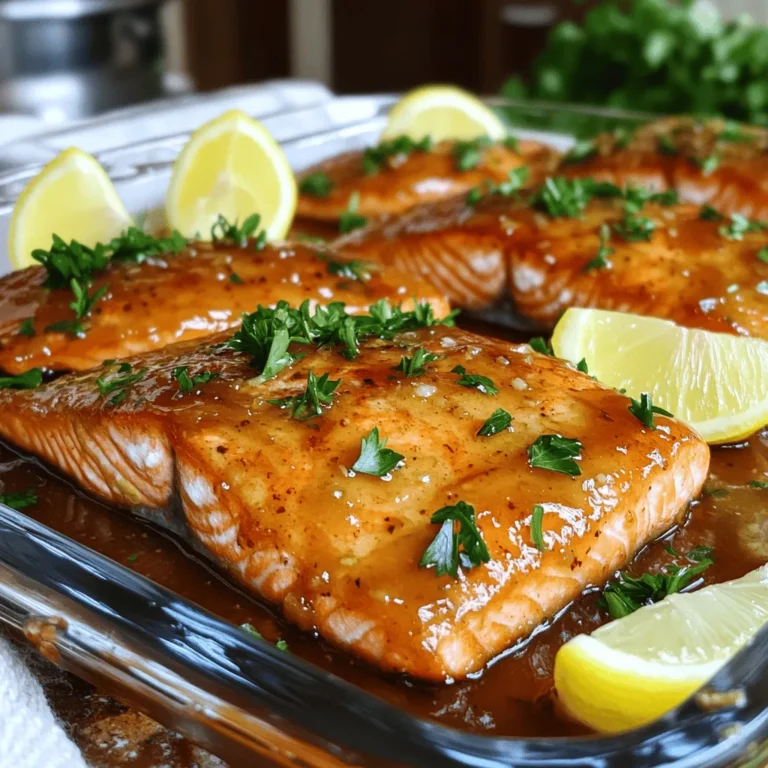 You need four salmon fillets. Each should weigh about six ounces. Look for fillets with bright color and no strong smell. Fresh salmon makes a big difference in taste. For the glaze, gather these ingredients: - 1/4 cup pure maple syrup - 2 tablespoons soy sauce (or tamari for gluten-free) - 1 tablespoon Dijon mustard - 2 cloves garlic, minced - 1 teaspoon fresh ginger, grated - Salt and black pepper to taste - 1 tablespoon olive oil This glaze brings sweet and savory flavors together. The maple syrup adds richness. The soy sauce gives a nice umami taste. Garlic and ginger add warmth and spice. To make your dish pop, consider these garnishes: - Fresh parsley or chives, for a touch of color - Lemon wedges, for a zesty finish The herbs add freshness, while the lemon gives a bright contrast to the sweet glaze. These simple touches make your meal look and taste even better. To start, you will make the maple glaze. This sweet and savory mix gives the salmon its special flavor. In a small saucepan, combine these ingredients: - 1/4 cup pure maple syrup - 2 tablespoons soy sauce (or tamari for gluten-free) - 1 tablespoon Dijon mustard - 2 cloves garlic, minced - 1 teaspoon fresh ginger, grated Set the saucepan over medium heat. Stir the mix until it starts to simmer. This means it's heating up! Once it simmers, lower the heat. Let it cook for 3 to 5 minutes. You want it to thicken a bit. This glaze will coat the salmon and make it shine! Next, it’s time to prepare the grill. You can also use a grill pan if you prefer. Preheat your grill or grill pan over medium-high heat. This will help cook the salmon evenly. Brush the grill with olive oil to stop the fish from sticking. A little oil goes a long way! This step is key for a good cook. Now, let’s cook the salmon. Take your four salmon fillets and season both sides. Use salt and black pepper to taste. This adds flavor to the fish. Place the salmon on the grill. Cook for about 4 to 5 minutes on one side. After that, flip each fillet over. During the last 2 minutes, brush some glaze on top of the salmon. This gives it a nice caramelized finish and makes it extra tasty. The salmon is ready when it flakes easily with a fork. Once done, move the salmon off the grill and let it rest for a minute. Drizzle any leftover glaze over the fish for more flavor. Serve the salmon warm, garnished with fresh parsley or chives. Add lemon wedges on the side for a zesty kick! When picking salmon, look for bright color and shiny skin. Fresh salmon should smell like the ocean, not fishy. The flesh should feel firm and spring back when you touch it. If you can, buy salmon from a trusted source or local market. You want the best quality for your maple glazed salmon. To make the glaze just right, balance the sweet and salty flavors. Start with pure maple syrup for the best taste. Mix it with soy sauce, Dijon mustard, garlic, and ginger. Heat it gently in a saucepan. Stir until it simmers, then let it thicken slightly for 3-5 minutes. This step ensures the glaze clings well to the salmon. For perfect salmon, cook it for about 4-5 minutes on each side. This timing gives you flaky fish that melts in your mouth. Brush the glaze on during the last two minutes. This adds a nice caramelized finish. The salmon is done when it flakes easily with a fork. Always let it rest for a minute before serving. This keeps it juicy and flavorful. {{image_2}} You can spice up your maple glazed salmon with various seasonings. Try adding a pinch of cayenne pepper for heat. A sprinkle of smoked paprika gives a nice depth. You can also use a blend of herbs like rosemary or thyme for a fresh taste. Just mix these spices into the glaze before cooking. It adds layers of flavor that excite your taste buds. I prefer grilling salmon for that smoky flavor. Grilling cooks it quickly and gives a great char. If you want a more controlled cooking method, bake it in your oven. Preheat the oven to 400°F. Place the seasoned salmon on a baking sheet lined with foil. Bake for 12-15 minutes. Both methods yield tender, flaky fish. Choose the one that fits your mood! To keep this recipe gluten-free, swap regular soy sauce for tamari. Tamari is a gluten-free soy sauce that works well. Make sure to check that your maple syrup has no additives. Most pure maple syrups are gluten-free. These simple swaps let everyone enjoy this dish without worry. After cooking, let your maple glazed salmon cool. Place leftovers in an airtight container. Store them in the fridge. The salmon stays fresh for up to three days. Make sure to eat it within this time for the best taste. If you want to keep salmon longer, freeze it. Wrap each fillet tightly in plastic wrap. Then, place wrapped fillets in a freezer bag. Label the bag with the date. Frozen salmon lasts for about three months. When you're ready to use it, thaw it overnight in the fridge. To reheat salmon, use the oven for best results. Preheat your oven to 275°F (135°C). Place the salmon on a baking sheet. Cover it with foil to keep it moist. Heat for about 15 minutes or until warm. You can also use the microwave. Heat it in short bursts of 30 seconds. Check often to avoid overcooking. Enjoy your salmon warm with leftover glaze! Yes, you can use other fish. Try trout, tilapia, or cod. Each fish offers a unique taste. Salmon has rich flavors, but other fish work well too. Just adjust the cooking time. Thin fish cooks faster, while thick fish needs more time. You can use honey or agave nectar. Both add sweetness and flavor. If you want a different taste, use brown sugar with water. Mix one cup of brown sugar with a little water to get a syrupy texture. Each option will change the flavor slightly. The best way to check salmon is by looking at its color. Cooked salmon is opaque and flakes easily with a fork. You can also use a food thermometer. The safe internal temperature for salmon is 145°F. If you see a white protein, called albumin, it means the fish is done. You've learned how to make a tasty maple-glazed salmon dish. We covered key ingredients, cooking steps, and helpful tips. Variations allow for fun twists, and proper storage keeps your dish fresh. Remember to choose good salmon and perfect the glaze for the best taste. Keep experimenting to find what you love most. Enjoy cooking and make this dish your own!