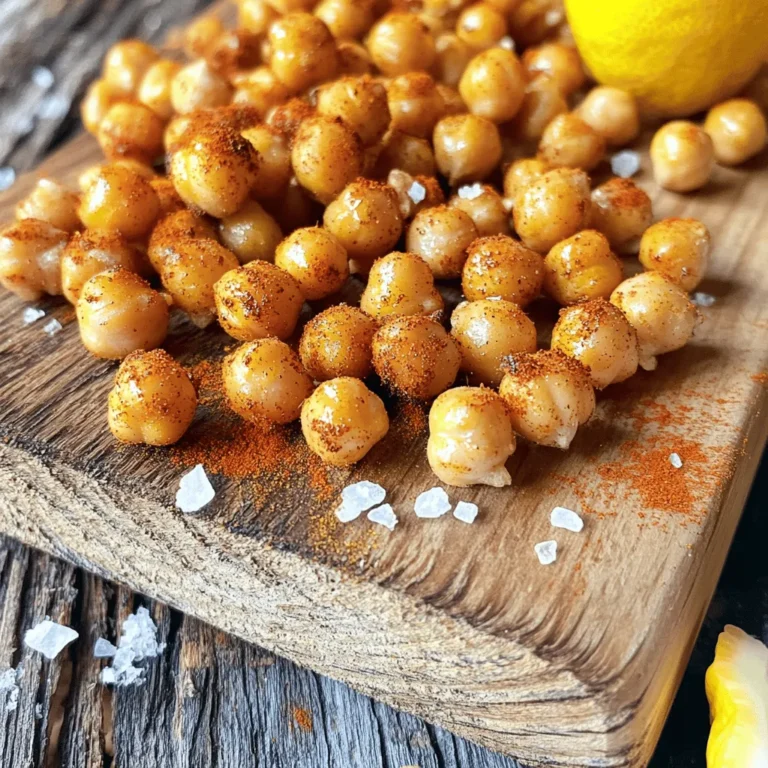 To make crispy air fryer chickpeas, you need just a few key items: - 1 can (15 oz) chickpeas, drained and rinsed - 1 tablespoon olive oil - 1 teaspoon garlic powder - 1 teaspoon smoked paprika - ½ teaspoon ground cumin - ½ teaspoon chili powder - Salt to taste These ingredients work together to create a tasty snack. The olive oil helps the spices stick to the chickpeas, while the garlic powder and smoked paprika add depth. If you want to take your chickpeas to the next level, consider adding: - 1 teaspoon lemon juice This ingredient gives a fresh zing. It’s great for balancing the spices. When selecting chickpeas, freshness is key. Here are some tips: - Choose canned chickpeas for easy prep. - Look for brands with no added salt or preservatives. - If using dried chickpeas, soak them overnight for best results. Fresh chickpeas yield a better texture. This makes your final snack crispier. To start, you need to get your chickpeas ready. Open a can of chickpeas, which is about 15 ounces. Drain the liquid and rinse them well under cold water. This helps remove any canning residue. After rinsing, you must pat them dry with a clean towel. This step is key because dry chickpeas will crisp up better in the air fryer. If they are wet, they will steam and not get crispy. Now, let’s make the spice mix. In a mixing bowl, combine the dry chickpeas with 1 tablespoon of olive oil. Then, add your spices: 1 teaspoon of garlic powder, 1 teaspoon of smoked paprika, ½ teaspoon of ground cumin, and ½ teaspoon of chili powder. Finally, sprinkle in salt to taste. If you want a bright flavor, add 1 teaspoon of lemon juice. Mix everything together until the chickpeas are evenly coated. This spice mix gives the chickpeas a great flavor. Next, it's time to air fry! Preheat your air fryer to 400°F (200°C). Once it's hot, place the chickpeas in a single layer in the basket. If you have a lot of chickpeas, you may need to do this in batches. Air fry the chickpeas for about 15 to 20 minutes. Make sure to shake the basket halfway through to cook them evenly. When they reach a golden brown color, they are done! After cooking, let them cool for a few minutes. They will get even crispier as they cool down. Enjoy your crunchy snack! To get your chickpeas nice and crispy, start by rinsing and draining them well. Pat them dry with a clean towel. This step is key! If they are wet, they won’t crisp up. Use just enough olive oil to coat them lightly. Too much oil can make them soggy. Air fry them at 400°F (200°C) for 15-20 minutes. Shake the basket halfway through for even cooking. Let them cool before serving, as they get crunchier with time. One common mistake is not drying the chickpeas enough. Remember, moisture is the enemy of crispiness. Also, overcrowding the air fryer leads to uneven cooking. Always spread them in a single layer. Don't skip the shaking step, as it helps them cook evenly. Lastly, using too many spices can overwhelm the flavor. Stick to the recommended amounts and adjust to your taste. To boost flavor, sprinkle some lemon juice after cooking. It adds a fresh zing. You can also try different spices, like curry powder or Italian herbs. For a sweet twist, toss in a bit of cinnamon and sugar. Want a spicy kick? Add more chili powder or cayenne pepper. These small changes can make your crispy chickpeas even more fun and tasty! {{image_2}} You can change the flavor of your crispy chickpeas with different spices. Try using curry powder for a warm, earthy taste. If you like heat, add cayenne pepper for a fiery kick. Italian herbs like oregano and basil can give a fresh twist. You can even go sweet by adding cinnamon and a bit of sugar. Mix and match to find your favorite blend! While the air fryer is my go-to, you can bake these chickpeas too. Spread them on a baking sheet and roast at 400°F (200°C) for 30-40 minutes. Stir every 10 minutes to help them cook evenly. You can also use a stovetop skillet. Just heat some oil and fry them until crispy. Each method gives a nice crunch, but the air fryer is faster. These crispy chickpeas make a great snack on their own. You can also add them to salads for extra crunch. Try them in a grain bowl with quinoa or rice. They work well as a topping for soups too. You can even serve them with dips like hummus or tzatziki. The options are endless, so get creative! To store leftover chickpeas, first let them cool completely. Then, place them in an airtight container. You can keep them in the fridge for up to three days. If you want to store them longer, freeze them. Spread the chickpeas on a baking sheet and freeze until solid. Once frozen, transfer them to a freezer bag. This way, they can last up to three months. To reheat your chickpeas and keep them crispy, use the air fryer again. Preheat the air fryer to 400°F (200°C). Add the chickpeas in a single layer and air fry for about 5 minutes. Shake the basket halfway through to ensure they heat evenly. This method helps restore their crunch. Cooked chickpeas last up to three days in the fridge. If you freeze them, they can last up to three months. However, for the best taste and texture, eat them within the first few days. Enjoy the crispiness while it lasts! If your chickpeas are not crispy, check a few things. First, make sure you dry them well after rinsing. Any moisture can make them soggy. Second, use enough olive oil and spices to coat them fully. This helps them crisp up. Lastly, shake the air fryer basket halfway through cooking. This will help them cook evenly. If they are still soft, try cooking them a bit longer. Each air fryer is different, so adjust the time as needed. Yes, you can use dried chickpeas, but they need some prep. First, soak them overnight in water. This helps them soften. After soaking, cook them until they are tender. You can boil them or use a pressure cooker. Once cooked, drain and dry them before seasoning. Then, follow the same steps to season and air fry. The cooking time may vary, so keep an eye on them. Great news! The recipe is already vegan. All the ingredients are plant-based. Use olive oil, spices, and chickpeas, and you are good to go. If you want to add lemon juice for flavor, it is also vegan-friendly. Enjoy these tasty snacks without worry! You learned how to make crispy air fryer chickpeas. We discussed essential ingredients and helpful tips. Don’t forget the spice mix for extra flavor. I shared common mistakes to help you avoid soggy chickpeas. Explore variations for a unique twist. Perfecting this snack takes practice. With time, you’ll master the art of crispiness. Use these tips to enjoy crunchy, tasty chickpeas anytime. Happy air frying!