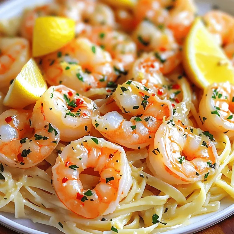 To make Garlic Butter Shrimp Scampi, you need: - 1 lb large shrimp, peeled and deveined - 4 tablespoons unsalted butter - 4 tablespoons olive oil - 6 cloves garlic, minced - 1 teaspoon red pepper flakes (adjust to taste) - Juice of 1 lemon - Zest of 1 lemon - 1/4 cup fresh parsley, chopped - Salt and pepper to taste - 8 oz linguine or spaghetti (optional, for serving) You can swap shrimp for chicken if you prefer. If you want a lighter dish, skip the pasta. Use whole wheat or gluten-free pasta if needed. For a vegan option, try using mushrooms instead of shrimp. You can also use vegan butter and olive oil for a plant-based twist. Fresh parsley adds great color and taste, but you can use dried parsley in a pinch. Using fresh ingredients is key to great flavor. Fresh shrimp tastes better and has a firmer texture. Fresh garlic gives a stronger aroma and taste than dried. Fresh lemon juice and zest make the dish bright and zesty. Always choose the best ingredients you can find. Quality makes a big difference in this dish. To cook pasta, fill a big pot with water. Add a good amount of salt to the water. Bring the water to a boil over high heat. Once boiling, add 8 oz of linguine or spaghetti. Cook the pasta as per the package instructions. You want it to be al dente, firm but not hard. After it cooks, drain the pasta and keep a small cup of pasta water. Set the pasta aside for later. In a large skillet, heat 4 tablespoons of olive oil and 2 tablespoons of butter on medium-high heat. Wait until the butter is melted and bubbly. Add 1 lb of peeled and deveined shrimp in a single layer. Season the shrimp with salt and pepper. Cook the shrimp for about 2-3 minutes on each side. They should turn pink and opaque. Once done, remove the shrimp from the skillet and set them aside. Now, let’s make the garlic butter sauce. Lower the heat to medium in the same skillet. Add the remaining 2 tablespoons of butter. Once melted, add 6 minced garlic cloves and 1 teaspoon of red pepper flakes. Sauté for about 1-2 minutes. You want the garlic to smell great but not turn brown. Add the shrimp back into the skillet. Then, add the juice and zest of 1 lemon, and 1/4 cup of chopped parsley. If you cooked pasta, toss it in now too. Pour in a splash of the reserved pasta water. This helps create a nice sauce. Toss everything together and cook for another 1-2 minutes. This lets all the flavors mix well. Now it's time to taste your dish. Adjust the seasoning as needed. You can add more salt, pepper, or even extra lemon juice for a zing. Make sure it tastes just right for you. To serve, plate the shrimp scampi over your pasta. If you didn’t use pasta, just serve the shrimp. Garnish with more chopped parsley and lemon wedges for a fresh look. This adds color and brightness to your dish, making it even more appealing. Enjoy your delicious meal! When picking shrimp, I recommend using large or jumbo shrimp. These sizes hold up well during cooking. Look for shrimp that are fresh and smell like the ocean. If you choose frozen shrimp, ensure they are peeled and deveined. This saves time and adds ease to your cooking. To boost flavor, don’t skip the lemon juice and zest. They add brightness. Red pepper flakes give a nice kick, so adjust them to your liking. Always use fresh garlic for the best taste. You can also add a splash of white wine to the sauce for depth. One common mistake is overcooking shrimp. They should turn pink and opaque, which takes only 2-3 minutes per side. Another mistake is not seasoning the shrimp enough. Adding salt and pepper before cooking makes a big difference. Lastly, don’t rush the sauce; let flavors meld for a few minutes. For a creamy sauce, add a splash of reserved pasta water. This helps bind the sauce to the shrimp. If the sauce seems too thick, more water can help. Stirring often ensures even coating. Adjust seasoning at the end for a balanced flavor. {{image_2}} Adding white wine gives the dish a fresh twist. Use a dry white wine for the best taste. Start by adding the wine right after you sauté the garlic. Let it simmer for a few minutes. This helps the flavors blend well. The wine adds depth and a lovely aroma. For heat lovers, add more red pepper flakes. You can also use fresh jalapeños for more spice. Sauté them with the garlic for the best result. Adjust the amount to your liking. This variation turns up the heat while keeping the buttery flavor. If you're gluten-free, swap pasta with zucchini noodles or spaghetti squash. These options are tasty and healthy. For a low-carb meal, skip the pasta altogether. Serve the shrimp over a fresh salad instead. This keeps the dish light and satisfying. While pasta is a classic, you can serve this dish with rice or quinoa. Both add a nice base for the garlic butter sauce. For a fun twist, use crusty bread to soak up the sauce. This way, you get every last bit of flavor. You can even serve it with veggies for a complete meal. To store leftover garlic butter shrimp scampi, let it cool first. Place it in an airtight container. This helps keep the shrimp fresh. Store it in the fridge for up to three days. Make sure to label the container with the date. If you want to keep it longer, freezing is a great option. When you're ready to eat your leftovers, reheat them gently. Use a skillet over low heat. Add a splash of water or broth to keep it moist. Stir often to heat evenly. This helps prevent the shrimp from getting rubbery. You can also microwave it in short bursts, stirring in between. Just be careful not to overcook. If you want to freeze your garlic butter shrimp scampi, do it right after cooking. Place it in a freezer-safe container. It can last for up to three months in the freezer. To thaw, move it to the fridge overnight. Reheat as mentioned above. This method helps keep the flavor and texture nice. The best shrimp for scampi is large, fresh shrimp. Look for shrimp labeled as "U.S. wild-caught" or "fresh." These shrimp taste sweeter and have a better texture. If you pick frozen shrimp, choose ones that are peeled and deveined. This saves time and makes cooking easier. Yes, you can make Garlic Butter Shrimp Scampi ahead of time. Cook the shrimp and sauce, then store them in the fridge. When you are ready to eat, just reheat gently on the stove. If you used pasta, cook it fresh to keep it al dente. The spice level depends on your taste. The recipe uses one teaspoon of red pepper flakes. If you like it milder, use less. For more heat, add extra flakes. Adjusting spice is easy, so feel free to experiment! Absolutely! You can use frozen shrimp. Just make sure to thaw them first. Place them in the fridge overnight or run them under cold water. Once thawed, peel and devein if needed. Then, follow the recipe as usual. Garlic Butter Shrimp Scampi pairs well with pasta, like linguine or spaghetti. You can also serve it with a fresh salad, crusty bread, or steamed veggies. A side of garlic bread is great for soaking up the sauce! In this blog post, we explored how to make Garlic Butter Shrimp Scampi. We covered key ingredients and their substitutions. Fresh ingredients enhance taste, so choose wisely. I shared step-by-step instructions, from cooking pasta to crafting the sauce. You learned tips for perfect shrimp, flavor boosts, and common mistakes to avoid. We also discussed variations and storage methods to keep leftovers fresh. In the end, this dish is simple yet impressive. Enjoy cooking and savoring your creation!