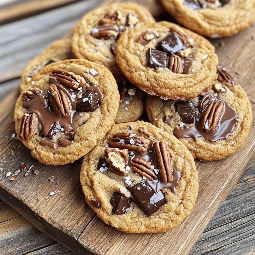 - 1 cup unsalted butter - 1 cup brown sugar, packed - 1/2 cup granulated sugar - 1 large egg - 1 large egg yolk - 2 teaspoons vanilla extract - 2 cups all-purpose flour - 1 teaspoon baking soda - 1/2 teaspoon salt - 1 cup pecans, toasted and chopped - 1 cup chocolate chunks (dark or milk chocolate) Each ingredient plays a key role in the flavor and texture of the cookies. The unsalted butter gives a rich taste, while the brown sugar adds moisture and chewiness. The chocolate chunks provide sweet bites, and the pecans add crunch. If you need to swap ingredients, here are some ideas: - Replace unsalted butter with coconut oil for a dairy-free option. - Use light brown sugar instead of dark brown sugar for a lighter flavor. - Try maple syrup in place of granulated sugar for a unique sweetness. - For a nut-free version, skip the pecans or use sunflowers seeds. These swaps can change the taste and texture a little but can still yield tasty results! Fresh ingredients make a huge difference in baking. Old flour can lose its rising power, while stale nuts lack flavor. Always check the expiration dates on your baking goods. Fresh eggs improve the dough's structure. Freshness enhances both taste and texture, leading to cookies that are soft and flavorful. To start, take one cup of unsalted butter and place it in a medium saucepan. Set the heat to medium. As the butter melts, keep stirring constantly. This helps it cook evenly. After about five to seven minutes, you will see the butter foam. Look for a golden brown color and a nutty smell. This means your butter is ready! Remove it from the heat and let it cool slightly. This step adds a rich, deep flavor to your cookies. In a large mixing bowl, combine one cup of packed brown sugar and half a cup of granulated sugar. Next, pour in your slightly cooled browned butter. Mix these ingredients until the mixture is smooth. Then, add one large egg, one large egg yolk, and two teaspoons of vanilla extract. Beat them together until the mix is fluffy and well blended. This mixing technique helps create a soft and chewy cookie texture. Now, it’s time to chill the dough. Take a separate bowl and whisk together two cups of all-purpose flour, one teaspoon of baking soda, and half a teaspoon of salt. Gradually mix this dry blend into your wet ingredients. Do this until just combined. Then, gently fold in one cup of toasted and chopped pecans and one cup of chocolate chunks. Once everything is mixed, cover the bowl with plastic wrap. Place it in the fridge for at least 30 minutes, but up to two hours is best. Chilling helps the dough firm up and enhances the flavors. To get the right cookie texture, start by browning the butter. This adds a rich flavor. Once ready, mix it well with the sugars until smooth. The creaming step is key! It helps the cookies rise and stay soft inside. Make sure not to overmix the dough after adding flour. This keeps your cookies tender. Even baking is vital for great cookies. Use parchment paper on your baking sheet. It prevents sticking and helps brown the bottoms evenly. Make sure your oven is at 350°F (175°C) before placing the cookies inside. Bake for 10-12 minutes. Keep an eye on them; the edges should be golden, while the centers look a bit underbaked. They will firm up as they cool. One common mistake is skipping the chilling step. Chilling the dough for at least 30 minutes helps improve flavor and texture. Another mistake is not measuring ingredients correctly. Use a scale for accuracy, especially with flour. Lastly, don’t rush the cooling process. Let the cookies cool on the baking sheet for five minutes first. This helps them set properly. {{image_2}} You can swap chocolate and nuts for other flavors. Try using white chocolate instead of dark or milk chocolate. It adds a sweet touch. For nuts, almonds or walnuts work well too. If you prefer no nuts, just leave them out. Your cookies will still taste great. Add a twist with flavor add-ins. A pinch of sea salt brings out the sweetness. You can also mix in spices like cinnamon or nutmeg for warmth. These flavors make each bite unique. Try adding a splash of espresso for a coffee kick. If you need gluten-free cookies, use a gluten-free flour blend. This keeps the texture while avoiding gluten. For a vegan option, replace butter with coconut oil or vegan butter. Use a flax egg instead of regular eggs. These swaps make your cookies friendly for all diets. Enjoy exploring different variations! To keep your cookies fresh, store them in an airtight container. This helps keep moisture in and air out. Layer parchment paper between cookies to prevent sticking. Keep the container at room temperature for the best taste. Avoid placing them in the fridge, as the cold can change their texture. Freezing cookies can extend their life significantly. Place the cooled cookies in a single layer on a baking sheet. Freeze them for about an hour until firm. Then, transfer the cookies to a freezer bag. Remove as much air as possible before sealing. You can freeze them for up to three months. If your cookies become soft after storage, revive them by reheating. Preheat your oven to 300°F (150°C). Place the cookies on a baking sheet and warm them for about 5 minutes. This will help restore their crispiness. You can also microwave them for a few seconds, but be careful not to overdo it. Yes, you can make the dough ahead. I recommend chilling it for at least 30 minutes. You can store it in the fridge for up to 2 days. This helps the flavors mix well. Just cover the bowl tightly with plastic wrap. When ready, scoop it directly onto the baking sheet. You can swap pecans for walnuts or almonds. Both nuts add a great crunch. If you prefer no nuts, just leave them out. The cookies will still taste amazing. You could also try sunflower seeds for a nut-free option. Look for golden edges on the cookies. The centers should look slightly underbaked. This means they will stay soft as they cool. Bake for 10-12 minutes for the best results. If you want a crunchier cookie, leave them in for a minute longer. This article covered key ingredients, steps, and tips for perfect cookies. You learned about ingredient freshness and browning butter well. We discussed mixing for texture and how to chill dough properly. The tips help ensure perfect consistency and even baking. You also explored fun variations and smart storage methods. In the end, mastering cookies is simple with practice. Follow these steps for delicious treats every time. Enjoy baking!