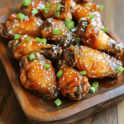 - 2 pounds chicken wings - 1/4 cup honey - 1/4 cup soy sauce (low sodium preferred) - 4 cloves garlic, minced - 1 tablespoon ginger, grated - 1 tablespoon sesame oil - 1 teaspoon black pepper - 1 teaspoon chili flakes (adjust to taste) - 2 green onions, thinly sliced (for garnish) - Sesame seeds (for garnish) When choosing chicken wings, look for fresh, plump wings. They should feel firm and not slimy. Buying wings from a trusted butcher or market gives you the best flavor. Make sure your honey is pure and not overly processed. Fresh garlic and ginger make a big taste difference. Look for bright green onions for garnish; they add color and crunch. Each serving has about 350 calories. The wings contain protein, fat, and some carbs. Here’s a quick breakdown of the macros: - Protein: 25g - Fat: 20g - Carbohydrates: 15g These wings are a tasty treat. Enjoy them in moderation for a balanced meal. To make the marinade, grab a large bowl. Add 1/4 cup of honey and 1/4 cup of low-sodium soy sauce. Next, toss in 4 minced garlic cloves, 1 tablespoon of grated ginger, and 1 tablespoon of sesame oil. Finally, sprinkle in 1 teaspoon of black pepper and 1 teaspoon of chili flakes. Mix well until everything blends together perfectly. Once your marinade is ready, it's time to marinate the chicken wings. Take 2 pounds of chicken wings and add them to your bowl. Make sure each wing is coated well in that sweet and sticky mix. Cover the bowl and place it in the fridge. Let them marinate for at least 1 hour, but overnight gives the best flavor. The longer they sit, the better they taste. Now, let’s cook these wings! First, preheat your oven to 400°F (200°C). While the oven warms up, line a baking sheet with parchment paper or foil. This will make clean-up easier. Take the wings out of the marinade, letting the extra drip off. Place them in a single layer on the baking sheet. Save the leftover marinade for later. Bake the wings for 30 to 35 minutes. Flip them halfway through for even cooking. They should turn golden and crispy. While they bake, take the reserved marinade and pour it into a small saucepan. Heat it over medium heat until it simmers. Cook for about 5 to 7 minutes, or until it thickens into a glaze. Once the wings are done, toss them in the thickened glaze. Make sure every wing gets a nice coating. Now, transfer them to a serving platter and add sliced green onions and sesame seeds on top for a finishing touch. Enjoy your tasty honey garlic chicken wings! To make your chicken wings crispy, start with dry wings. Pat them with paper towels before marinating. This removes extra moisture and helps the skin crisp up. Bake at 400°F for 30-35 minutes. Flip them halfway to cook evenly. Temperature matters! If your oven is too cool, the wings will steam instead of crisp. Use a meat thermometer to check if they reach 165°F for safe eating. One mistake is overcooking or undercooking the wings. Check them often and use a timer. Overcooked wings can be dry, while undercooked wings can be unsafe. Another mistake is not using enough marinade. Wings need a good coating to soak up flavor. If you marinate too briefly, they won't taste as good. Aim for at least one hour, but overnight works best! For sides, pair your wings with celery sticks and blue cheese dip. This contrast adds a nice crunch. You can also serve them with fries or a fresh salad. Presentation is key! Arrange the wings on a large platter. Sprinkle green onions and sesame seeds on top for color. This makes your dish look as good as it tastes. {{image_2}} To make spicy honey garlic wings, you can add heat. You can mix in chili flakes or hot sauce. Start with 1 teaspoon of chili flakes. If you want more heat, just add more. Hot sauce also works well. Try sriracha or your favorite hot sauce. This adds a nice kick to the sweet honey. You can balance the flavors to suit your taste. You can cook honey garlic wings in two main ways: baking or frying. Baking is healthier and easier. You simply place the wings on a baking sheet. Frying gives the wings a crispy texture. You can fry them in hot oil for a few minutes. Both methods work well, but they give different results. Choose what fits your cooking style and time. You can change the glaze for your wings for new flavors. Try teriyaki sauce for a sweet twist. BBQ sauce adds a smoky flavor. Lemon pepper gives a fresh and zesty taste. Each option brings a unique taste to the wings. Feel free to mix and match glazes based on what you enjoy. This makes your wings fun and exciting every time you make them. You can keep honey garlic chicken wings in the fridge for up to four days. Make sure to store them in an airtight container. This keeps them fresh and prevents them from absorbing other smells. To freeze the wings, place them in a single layer on a baking sheet first. Freeze them for about two hours until solid. Then transfer the wings to a freezer bag or container. They will stay good for up to three months. Label the bag with the date for easy tracking. When reheating, the goal is to keep the wings crispy. You can use the oven for the best results. Set the oven to 375°F (190°C) and bake the wings for about 10-15 minutes. This helps restore their crunch. You can also use an air fryer, which works well for reheating and keeps them crispy too. Avoid the microwave, as it can make them soggy. To make honey garlic chicken wings, follow these simple steps. First, mix honey, soy sauce, minced garlic, grated ginger, sesame oil, black pepper, and chili flakes in a bowl. Stir well to combine. Next, add the chicken wings, making sure each wing is coated in the marinade. Cover the bowl and place it in the fridge for at least one hour, or overnight for better flavor. Then, preheat your oven to 400°F (200°C). Line a baking sheet with parchment paper. Place the wings in a single layer on the baking sheet, allowing excess marinade to drip off. Bake the wings for 30 to 35 minutes, turning them halfway through. Meanwhile, simmer the reserved marinade in a small saucepan until it thickens into a glaze. Once the wings are golden and crispy, toss them in the glaze, and they are ready to serve! Yes, you can prepare the marinade in advance. Make it up to two days ahead. Store it in an airtight container in the fridge. The flavors will develop and become even more tasty. When you're ready to use it, just add the chicken wings. Let them marinate for at least one hour before cooking. This will ensure great flavor. Honey garlic chicken wings can be a tasty treat, but they should be eaten in moderation. A typical serving has about 300-400 calories. The wings contain protein from chicken, but they also have sugar from honey and sodium from soy sauce. If you're looking for a healthier option, try using low-sodium soy sauce and less honey. This will reduce calories and sugar. Serve honey garlic chicken wings hot from the oven. Place them on a large platter for sharing. You can garnish them with sliced green onions and sesame seeds for a nice touch. Pair them with fresh veggies like carrot and celery sticks. For dipping, offer ranch or blue cheese dressing. This adds a nice contrast to the sweet and sticky wings. Enjoy! Honey garlic chicken wings are a tasty treat. We covered key ingredients and preparation steps. You learned how to create a flavorful marinade. I shared tips for perfecting your cooking, like achieving crispiness. Explore variations and storage methods to enjoy your wings longer. Remember, key details make a big difference in taste. With these insights, you can impress friends and family with your chicken wings. Enjoy your cooking adventure!