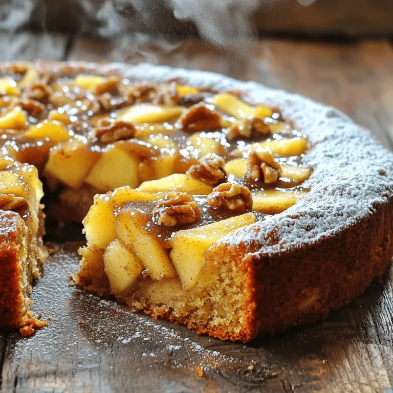 For this cake, you need: - 2 cups all-purpose flour - 1 ½ teaspoons baking powder - 1 teaspoon baking soda - 1 teaspoon ground cinnamon - ¼ teaspoon salt These dry ingredients help build the cake's structure. The flour gives it body, while the baking powder and baking soda create the rise. Cinnamon adds warmth and flavor. Salt balances the sweetness. The wet ingredients are just as important. You will need: - ½ cup unsalted butter, softened - 1 cup brown sugar, packed - ½ cup granulated sugar - 3 large eggs - 1 teaspoon vanilla extract - 1 cup buttermilk The butter adds richness. Brown sugar gives a deep, caramel flavor. Eggs help bind everything together. Buttermilk makes the cake moist and tender. For some extra crunch, consider adding: - ½ cup chopped walnuts These walnuts add texture and a nutty flavor. You can skip them if you prefer a smoother cake. The choice is yours! First, set your oven to 350°F (175°C). This step is key for even baking. Next, grab a 9x13 inch baking pan. Grease it well to stop the cake from sticking. You can use butter or cooking spray. This will help your cake come out nice and clean. Now, let’s make the batter. In a bowl, mix 2 cups of flour, 1 ½ teaspoons of baking powder, 1 teaspoon of baking soda, 1 teaspoon of ground cinnamon, and ¼ teaspoon of salt. This is your dry mix. Set it aside. In a larger bowl, beat together ½ cup of softened butter, 1 cup of packed brown sugar, and ½ cup of granulated sugar. Mix until it’s creamy. Next, add 3 eggs one at a time, mixing well each time. Don’t forget to stir in 1 teaspoon of vanilla extract. Now, you will combine the dry mix with 1 cup of buttermilk. Do this in parts, starting and ending with the dry mix. Be careful not to over-mix. Fold in 2 cups of chopped apples and ½ cup of walnuts if you like them. Pour your batter into the greased pan. Spread it out evenly. Place it in the oven and bake for 30-35 minutes. Check if it’s done by inserting a toothpick in the center. If it comes out clean, your cake is ready. While the cake bakes, let’s prepare the glaze. In a small saucepan, melt ¼ cup of unsalted butter over medium heat. Add ½ cup of brown sugar and 2 tablespoons of heavy cream. Stir it until it bubbles and thickens. This should take about 2-3 minutes. Once the cake cools for about 10 minutes, pour the warm glaze over it. Let it soak in while still in the pan. For best results, cool the cake completely before slicing it into squares. Serve it warm or at room temperature. You can add a dusting of powdered sugar or a scoop of vanilla ice cream for a special touch. Enjoy your delicious treat! To get that perfect cake texture, you need to measure your flour right. Avoid packing the flour into the cup. Instead, spoon it into the measuring cup and level it off with a knife. This method gives you a light and fluffy cake. Ensure your butter is softened too. Cold butter can lead to dense results. Cream the butter and sugars until they are light and fluffy. This step adds air, making your cake rise beautifully. For extra flavor, try adding a pinch of nutmeg along with the cinnamon. This spice adds warmth and depth to your cake. You can also use different apples if you want a new taste. Sweet apples, like Honeycrisp or Fuji, can add a nice twist. If you enjoy nuts, consider mixing in pecans or almonds instead of walnuts. They both add great crunch and flavor. Serve this cake warm for the best experience. A scoop of vanilla ice cream pairs well with the warm cake. You can also add a drizzle of caramel for a sweet touch. Dust the top with powdered sugar for a nice finish. If you want a lighter option, serve it with fresh whipped cream. This cake is perfect for gatherings or cozy nights at home. {{image_2}} You can swap apples for other fruits. Pears work great if you want a change. They add a sweet flavor and soft texture. Try using ripe bananas for a moist cake. If you like berries, mix in blueberries or raspberries. These fruits bring a fresh twist and vibrant color. To make this cake a bit healthier, consider using less sugar. You can reduce the brown sugar by half. Apples add natural sweetness, so cutting sugar works well. You can also use unsweetened applesauce instead of some butter. This swap lowers the fat content while keeping it moist. For a gluten-free version, replace the all-purpose flour with a gluten-free blend. Many brands offer great mixes that work well in cakes. Ensure the blend has xanthan gum for better texture. This way, everyone can enjoy this delicious treat without worry. Keep your brown sugar glazed apple cinnamon cake in an airtight container. It stays fresh for about 3 to 5 days at room temperature. If your kitchen is warm, store it in the fridge to prevent spoilage. Just make sure to bring it back to room temperature before serving. This keeps the flavors bright and the texture soft. For longer storage, you can freeze the cake. First, let it cool completely. Then, wrap it tightly in plastic wrap or aluminum foil. Place it in a freezer-safe bag or container. It can last up to 3 months in the freezer. When you're ready to enjoy it, just thaw the cake overnight in the fridge. To reheat the cake, slice off a piece and place it on a microwave-safe plate. Heat it in the microwave for about 15 to 20 seconds. If you prefer a warm slice without a microwave, place it in a preheated oven at 350°F for about 10 minutes. This method warms the cake evenly, keeping the glaze nice and gooey. Enjoy your delicious treat! Yes, you can use many apple types. Granny Smith is tart and holds up well. Honeycrisp adds sweetness and crunch. Fuji apples are juicy and sweet. Mix different apples for a fun taste. To thicken the glaze, cook it longer. After adding brown sugar and cream, let it bubble more. Stir often. This lets more moisture leave, making it thicker. You can also add a bit more brown sugar. Yes, this cake freezes well. Let it cool completely. Wrap it tightly in plastic wrap, then foil. Store it in the freezer for up to three months. Thaw in the fridge before serving. Serve the cake warm or at room temp. Dust it with powdered sugar for a pretty touch. A dollop of whipped cream or a scoop of vanilla ice cream makes it extra special. The cake lasts about 3-4 days at room temperature. Keep it in an airtight container. If you refrigerate it, it can last up to a week. Just make sure to cover it well. You now know how to make a delicious apple cinnamon cake. We explored ingredients, from dry to wet, and optional add-ins. I detailed each step for baking and making the glaze. Tips helped you master texture and flavor. Variations showed you fun ways to change the cake. Finally, storage advice ensures your cake lasts. Remember, baking is fun. Enjoy learning and sharing this yummy treat with others.