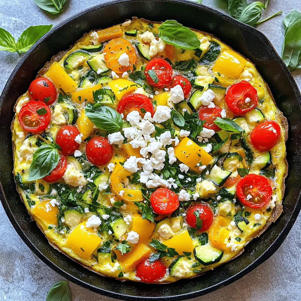 To make a Veggie Loaded Egg White Frittata, gather these ingredients: - 6 large egg whites - 1 cup spinach, chopped - 1/2 cup bell peppers (red and yellow), diced - 1/4 cup red onion, finely chopped - 1/2 cup zucchini, diced - 1/4 cup cherry tomatoes, halved - 1 tablespoon olive oil - Salt and pepper to taste - Fresh herbs like basil or parsley for garnish You can add flavor with these optional ingredients: - 1/4 cup feta cheese, crumbled Feta cheese adds a nice tang. It pairs well with the veggies. If you prefer, skip the cheese for a lighter dish. When picking vegetables, look for bright colors and firm textures. Here are some tips: - Spinach: Choose vibrant green leaves without yellowing. - Bell Peppers: Look for smooth skin and a firm feel. - Zucchini: Pick small to medium-sized ones for better taste. - Cherry Tomatoes: Select ones that are plump and shiny. Fresh vegetables not only taste better but also boost nutrition. They make your frittata a healthy choice. Start by gathering all your ingredients. You will need 6 large egg whites, 1 cup chopped spinach, ½ cup of diced bell peppers, ¼ cup finely chopped red onion, ½ cup diced zucchini, and ¼ cup halved cherry tomatoes. If you like cheese, add ¼ cup of crumbled feta. Don’t forget salt and pepper for seasoning. Preheat your oven to 350°F (175°C). In a big bowl, whisk the egg whites until they are frothy. Season the egg whites with salt and pepper to taste. In a skillet that can go in the oven, heat 1 tablespoon of olive oil over medium heat. First, add the red onion and bell peppers. Sauté them for about 3 to 4 minutes until they are soft. Now, toss in the zucchini and cherry tomatoes. Cook them for another 3 to 4 minutes while stirring. After that, mix in the chopped spinach and cook until it wilts, which should take about 1 to 2 minutes. Once the veggies are ready, pour the whisked egg whites over them in the skillet. Make sure the egg whites cover all the vegetables evenly. If you want, sprinkle the feta cheese on top. Cook the frittata on the stovetop for about 2 to 3 minutes. Gently shake the pan to help set the edges. Now, it’s time to bake! Transfer the skillet to your preheated oven. Bake for about 15 to 20 minutes until the frittata is puffed and set in the center. After baking, let it cool slightly. Then, slice it into wedges and garnish with fresh herbs if you wish. Enjoy your tasty and healthy Veggie Loaded Egg White Frittata! Whisking egg whites well is key for a fluffy frittata. Start with fresh egg whites. Make sure your bowl is clean and dry. Use a hand whisk or electric mixer. Whisk until they are frothy and form soft peaks. This means they hold their shape but are not too stiff. To get a perfectly set frittata, cook it slowly. Start on the stovetop. Let the edges set before moving to the oven. Shake the pan gently while it cooks. This helps the frittata cook evenly. Bake it until it puffs and is firm in the center. Serve your frittata warm or at room temperature. It pairs well with fresh herbs like basil or parsley. You can add a side salad for extra crunch. A slice of whole-grain bread also works well. Enjoy it with a light vinaigrette for flavor. {{image_2}} You can swap out veggies based on what you have. Try mushrooms, broccoli, or carrots. Each will add its own flavor. You might also want to change the cheese. Goat cheese or cheddar can work well. To make this dish dairy-free, skip the cheese or use a non-dairy option. Nutritional yeast can add a cheesy flavor without dairy. For a vegan frittata, use chickpea flour instead of egg whites. Mix it with water to create a batter. You can cook this frittata in a skillet or bake it in the oven. Skillets let you control the cooking better. If you use the oven, it will puff up nicely. Both methods yield a tasty frittata. Try both to see what you like! To keep your veggie loaded egg white frittata fresh, let it cool first. After cooling, slice it into wedges. Place the wedges in an airtight container. Store them in the fridge for up to four days. This way, you can enjoy a quick meal later. When you're ready to eat the frittata again, you can reheat it easily. Place a wedge on a microwave-safe plate. Heat it in the microwave for about one minute. Check if it's warm enough. If not, heat it in 15-second bursts. You can also reheat it in a skillet over low heat until hot. If you want to save the frittata for later, you can freeze it. Wrap each wedge tightly in plastic wrap. Then place the wrapped wedges in a freezer bag or container. Label the bag with the date. You can freeze the frittata for up to three months. To eat, thaw it in the fridge overnight and reheat as mentioned above. A Veggie Loaded Egg White Frittata has about 130 calories per serving. This is based on using six egg whites, veggies, and optional feta cheese. Each serving provides you with protein and nutrients without too many calories. It’s a great choice for a light meal. Yes, you can make this frittata ahead of time. It keeps well in the fridge for about three days. Just let it cool before you store it. Cut it into wedges for easy servings. Reheat it in the oven or microwave before serving. You can serve the frittata with a side salad or whole-grain toast. Fresh fruit also pairs well for breakfast or brunch. If you like, add some avocado slices for creaminess. You can even try a dollop of salsa on top for extra flavor. This blog covered how to make a veggie-loaded egg white frittata. We discussed key ingredients, including optional ones like feta cheese. You learned tips for choosing fresh vegetables and effective preparation steps. We also shared methods to whisk egg whites and achieve the perfect bake. With many variations available, you can adjust this dish for your taste. Remember, storing leftovers is simple, making this frittata a great meal prep option. Enjoy your cooking adventure, and make this frittata your own!