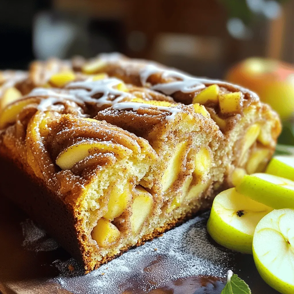 To make this delightful bread, gather these items: - 3 cups all-purpose flour - 1/4 cup granulated sugar - 1 tablespoon baking powder - 1 teaspoon salt - 1 teaspoon ground cinnamon - 1/2 teaspoon nutmeg - 1/2 cup unsalted butter, softened - 1 cup milk - 2 large eggs - 2 cups apples, peeled and diced (preferably Granny Smith) - 1 tablespoon lemon juice - 1/4 cup brown sugar - 1 tablespoon cinnamon (for the filling) - 1 cup powdered sugar (for glaze) - 2 tablespoons milk (for glaze) You can swap ingredients based on what you have. Here are some ideas: - Use whole wheat flour instead of all-purpose for more fiber. - Swap granulated sugar with coconut sugar for a richer taste. - For a dairy-free option, use almond milk in place of regular milk. - You can replace eggs with a ripe banana or applesauce for a vegan version. Choosing the right apples is key to great flavor. Here’s how to pick: - Look for Granny Smith apples. They add a nice tartness. - Choose firm apples that feel heavy for their size. - Avoid soft or bruised apples. They won’t hold up in baking. - If you like sweet, mix in Honeycrisp or Fuji apples with Granny Smith. To make Bakery-Style Apple Pie Cinnamon Bread, start with easy prep steps. First, gather all the ingredients. You need flour, sugar, butter, milk, eggs, and apples. Also, have baking powder, salt, cinnamon, nutmeg, lemon juice, brown sugar, and powdered sugar ready. Grease a loaf pan and line it with parchment paper. This step helps the bread come out easily after baking. 1. Preheat your oven to 350°F (175°C). 2. In a large bowl, mix together the flour, sugar, baking powder, salt, cinnamon, and nutmeg. 3. In another bowl, beat the softened butter, milk, and eggs. Mix until smooth. 4. Slowly add this wet mix to the dry ingredients. Stir gently until just combined. 5. In a small bowl, toss the diced apples with lemon juice, brown sugar, and cinnamon. 6. Fold the apple mixture into the batter. Do this carefully to keep the apples intact. 7. Pour half of the batter into the loaf pan. Add a layer of the apple mix on top. 8. Pour the rest of the batter over the apples. Use a knife to swirl the batter for a marbled look. 9. Bake for 50-60 minutes. Check with a toothpick to see if it’s done. 10. Let the bread cool for 10 minutes in the pan. Then, move it to a wire rack to cool completely. 11. For the glaze, whisk powdered sugar with milk. Drizzle over the cooled bread. To create a nice marble effect, be gentle with your swirling. Use a knife or a skewer. Dip it into the batter and swirl lightly. Don’t mix too much. You want to see the apple filling peek through. This makes the bread look beautiful and tasty. A good marble effect adds to the fun of serving. Enjoy the process and make it your own! Start with a clean kitchen. Gather all your ingredients first. Use room-temperature butter and eggs for a smoother batter. Measure flour by spooning it into the cup and leveling off. This keeps the bread light. Mix dry and wet ingredients separately before combining them. This helps avoid lumps. Remember, do not overmix the batter. A few lumps are okay. Check for doneness using a toothpick. Insert it into the center of the bread. If it comes out clean, the bread is ready. If it has batter on it, bake for a few more minutes. The bread should also spring back when you lightly press it. A golden-brown top is another good sign. If your bread is too dense, you may have overmixed it. Make sure to fold in the apples gently. If the bread rises unevenly, check your oven temperature with a thermometer. An uneven oven can cause baking issues. If the bread is too dry, try adding a bit more milk next time. You want a moist crumb, not a dry one. {{image_2}} You can change up the flavor by adding nuts or dried fruits. Consider walnuts or pecans for a nice crunch. You can also try dried cranberries or raisins for some sweetness. Just fold in about one cup of your choice into the batter. This will add texture and a new taste to your bread. While the glaze made from powdered sugar and milk is simple, there are other options. You can add vanilla or almond extract for a different flavor. To make a spiced glaze, mix in a bit of cinnamon or nutmeg. If you want a tangy glaze, use lemon juice instead of milk. Each option gives your bread a new twist. Feel free to play with spices and extracts. You can add more cinnamon or even a pinch of cardamom for warmth. For a unique taste, try a splash of vanilla or maple extract. If you like it spicy, ginger can also work well. Experiment with these flavors to make this bread your own. To keep your bread fresh, wrap it tightly in plastic wrap or foil. This helps prevent it from drying out. Store the wrapped bread at room temperature. It will stay good for about three days. For longer storage, consider freezing it. If you want to freeze your bread, slice it first. Wrap each slice in plastic wrap. Place the wrapped slices in a freezer bag. This way, you can grab one slice at a time. The bread can last up to three months in the freezer. When ready to eat, just thaw it in the fridge overnight. To reheat, you can use the oven or microwave. For the oven, preheat to 350°F (175°C). Place the bread on a baking sheet and warm it for about 10-15 minutes. This keeps the crust nice and crisp. If using a microwave, heat one slice for 15-20 seconds. Enjoy it warm, and maybe add a little butter or glaze for extra flavor! Yes, you can make this bread in advance. Bake it and let it cool. Wrap it tightly in plastic wrap. Store it at room temperature for up to two days. For longer storage, place it in the fridge for a week. You can also freeze it. Just slice it first, then wrap each slice. This way, you can enjoy it anytime! For baking, Granny Smith apples are the best choice. They are tart and hold their shape well. Their flavor balances the sweetness of the bread. You can also use Honeycrisp or Fuji apples for a sweeter taste. Mixing different apples can add depth and make the bread more exciting. To store the glaze, place it in an airtight container. Keep it in the fridge for up to a week. If it thickens, just stir in a little milk to loosen it up. This way, you can use it again for other treats or your next loaf! This blog post provided a clear guide on making delicious marble apple bread. We covered ingredients, detailed steps, and helpful tips. I shared ideas for variations to keep things fresh. Knowing how to store and reheat your bread helps it stay tasty longer. Baking can be fun and rewarding. With these steps, you can create something special. Enjoy every bite of your homemade bread!