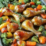 - 8 chicken drumsticks - 1/4 cup Dijon mustard - 1/4 cup pure maple syrup - 2 tablespoons olive oil - 1 tablespoon apple cider vinegar - 3 cloves garlic, minced - 1 teaspoon smoked paprika - 1/2 teaspoon salt - 1/2 teaspoon black pepper - Fresh thyme sprigs for garnish (optional) This recipe starts with some juicy chicken drumsticks. They get their zing from Dijon mustard, which adds a spicy touch. The pure maple syrup brings sweetness, balancing the flavor. You also need some olive oil for richness and apple cider vinegar for a little tang. Minced garlic gives a nice aroma and taste to the dish. For seasoning, smoked paprika adds a warm color and flavor. Salt and black pepper are essential to enhance all the tastes. Finally, fresh thyme sprigs not only look pretty but also add a fresh, herbal note. Gather all these ingredients, and you’re ready to make a delicious meal! Set your oven to 425°F (220°C). This high heat helps to crisp the skin and cook the chicken properly. In a bowl, whisk together the following: - 1/4 cup Dijon mustard - 1/4 cup pure maple syrup - 2 tablespoons olive oil - 1 tablespoon apple cider vinegar - 3 cloves garlic, minced - 1 teaspoon smoked paprika - 1/2 teaspoon salt - 1/2 teaspoon black pepper Make sure the mixture is smooth and well combined. This marinade gives the chicken a sweet and tangy flavor. Take 8 chicken drumsticks and place them in a large resealable plastic bag or bowl. Pour the marinade over the chicken. Seal the bag or cover the bowl tightly. Shake or mix until the chicken is evenly coated. Marinate in the fridge for at least 30 minutes, or up to 2 hours for more flavor. While the chicken marinates, chop 2 cups of mixed vegetables like carrots, bell peppers, and broccoli. Cut them into bite-sized pieces. This way, they cook evenly and mix well with the chicken. Line a baking sheet with parchment paper or foil for easy cleanup. Place the marinated drumsticks on one side of the pan. On the other side, arrange the mixed vegetables. Drizzle a bit of olive oil over the veggies, then season with salt and pepper for extra flavor. Put the sheet pan in your preheated oven. Bake for 35-40 minutes. Check that the chicken is cooked through and has an internal temperature of 165°F (75°C). The vegetables should be tender and slightly caramelized. For an extra glaze, use the leftover marinade to baste the chicken during the last 10 minutes of cooking. This adds more flavor and makes the chicken shiny and delicious. For the best flavor, let your chicken marinate. I recommend marinating for at least 30 minutes. If you have more time, try to marinate for up to 2 hours. This gives the chicken a deeper flavor from the Dijon and maple syrup. Remember to keep it in the fridge while it marinates. This keeps the chicken fresh and safe to eat. To get crispy skin, start with a hot oven. Set your oven to 425°F (220°C). Make sure to place the drumsticks on one side of the pan. This helps them cook evenly. Avoid overcrowding the pan. If the pieces are too close, they won’t crisp up. If you want extra glaze, baste the chicken during the last 10 minutes of baking. This adds flavor and shine. When roasting with chicken, choose vegetables that cook well together. I like using carrots, bell peppers, and broccoli. They add color and flavor. Chop them into bite-sized pieces for even cooking. Drizzle some olive oil and sprinkle salt and pepper over them before baking. You can also consider adding zucchini or sweet potatoes for variety. {{image_2}} You can change the taste of your dish by trying different mustards or sweeteners. For a tangy kick, use spicy brown mustard instead of Dijon. Honey works well if you want a sweeter glaze. You can even experiment with whole grain mustard for a unique texture. Each option gives the chicken its own special flair. If you want to switch things up, use other cuts of chicken. Chicken thighs add more moisture and flavor. You can also try chicken breasts if you prefer a leaner option. For a twist, use turkey drumsticks or even pork tenderloin. Adjust the cooking time based on the thickness of the meat to ensure proper cooking. Feel free to swap the mixed vegetables with your favorites. Zucchini, asparagus, or sweet potatoes bring different textures and tastes. You can also add seasonal veggies like Brussels sprouts in fall or green beans in summer. Just remember to cut them into bite-sized pieces for even cooking. To keep your leftover chicken drumsticks fresh, start by letting them cool. Place them in an airtight container. Make sure to store them in the fridge within two hours after cooking. This helps prevent bacteria. They will stay good for up to four days. You can also put the mixed vegetables in a separate container. When you want to reheat the drumsticks, set your oven to 350°F (175°C). Place the drumsticks on a baking sheet. Heat them for about 15 to 20 minutes. This method keeps the chicken juicy and crispy. If you want extra flavor, brush on some more glaze before reheating. If you want to freeze drumsticks, wrap them tightly in plastic wrap. Then, place them in a freezer-safe bag. Make sure to press out as much air as possible. They can stay frozen for up to three months. When you are ready to eat, thaw them overnight in the fridge. Reheat them in the oven as mentioned above. This method keeps the taste and texture intact. For the best taste, I recommend marinating chicken drumsticks for at least 30 minutes. This allows the flavors to soak in well. If you have more time, marinate them for up to 2 hours. Doing this helps make the chicken juicy and packed with flavor. Maple Dijon chicken pairs well with many sides. Here are my favorites: - Roasted mixed vegetables, like carrots, bell peppers, and broccoli - A simple green salad with a light vinaigrette - Creamy mashed potatoes for a comforting touch - Quinoa or rice for a healthy grain option These sides balance the sweet and tangy flavors of the chicken. Yes, you can use chicken thighs instead of drumsticks. They have more fat, which keeps them moist. Just adjust the cooking time slightly. Chicken thighs may take a bit longer to cook through. Aim for an internal temperature of 165°F (75°C) to ensure they are safe to eat. This blog post covered a tasty recipe for Maple Dijon chicken drumsticks. We explored the main and additional ingredients, plus seasonings that enhance flavor. You learned how to prepare, marinate, and roast chicken evenly. We also shared tips for crispy skin and suggested vegetable pairings. Variations on flavors and proteins added fun twists. Finally, we discussed best storage and reheating methods. Enjoying this dish can be simple and satisfying. With these steps, you're ready to impress at your next meal. Cook, share, and enjoy!