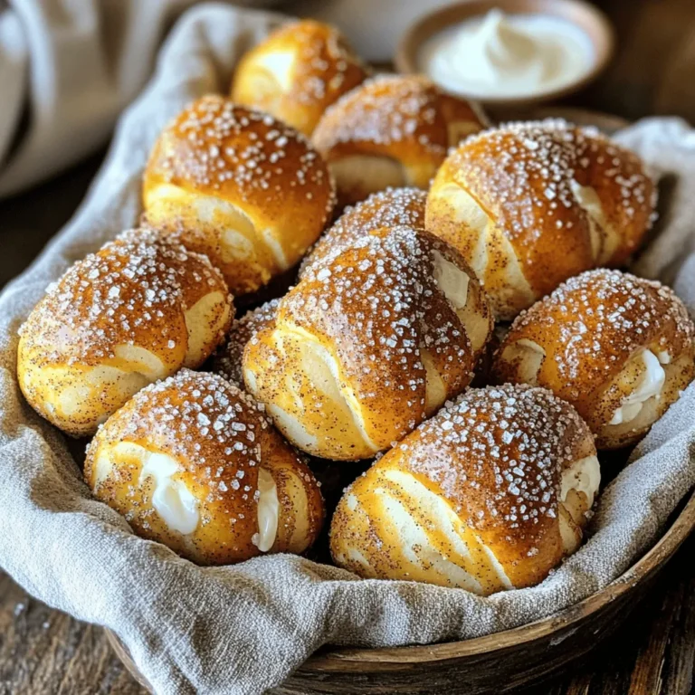 To make the best cinnamon sugar pretzel bites, gather these key ingredients: - 1 cup warm water (110°F to 115°F) - 2 teaspoons active dry yeast - 1 tablespoon granulated sugar - 2 ½ cups all-purpose flour - 1 teaspoon salt - ¼ cup baking soda - ½ cup unsalted butter, melted - ½ cup granulated sugar (for coating) - 2 teaspoons ground cinnamon - Coarse sea salt (for sprinkling) These ingredients work together to create a soft and chewy texture. The warm water activates the yeast, helping the dough rise. Sugar adds sweetness, while salt enhances flavor. Baking soda gives the pretzel bites their unique texture. If you need replacements, here are some good options: - Warm water: You can use milk for a richer flavor. - Active dry yeast: Instant yeast works well, too. Just mix it directly with dry ingredients. - All-purpose flour: Bread flour can give a chewier bite. - Unsalted butter: You can use coconut oil for a dairy-free option. - Granulated sugar: Brown sugar adds a deeper flavor. These swaps can still yield delicious pretzel bites while catering to different diets. Understanding the nutrition in these ingredients can help you make informed choices. - Warm water: No calories, just hydration. - Yeast: Low calories, but packed with nutrients. - Sugar: Adds calories but provides energy. - Flour: A source of carbs and proteins. - Salt: Essential for flavor, but keep it in check. - Baking soda: Minimal calories, helps with texture. - Butter: Adds richness, but is high in fat. - Cinnamon: Contains antioxidants and may have health benefits. - Coarse sea salt: Used sparingly for flavor enhancement. Balancing these ingredients can help you enjoy a tasty treat without overdoing it. To make the dough, start by mixing warm water, yeast, and sugar in a large bowl. Let this sit for about 5 minutes until it bubbles. This shows that the yeast is alive. Next, add flour and salt into the bowl. Stir until the dough starts to form. Knead the dough on a floured surface for about 5 minutes. You want it to be smooth and elastic. Once kneaded, place the dough in a greased bowl. Cover it with a clean towel. Let it rise in a warm spot for about 1 hour. It should double in size. After the dough has risen, punch it down. Divide it into small pieces, about 1-inch balls. Now, we need to boil these bites. In a large pot, bring 4 cups of water to a boil. Add baking soda carefully. Drop the pretzel bites into the boiling water for about 30 seconds. Flip them halfway through. This step gives the bites that chewy texture. Using a slotted spoon, remove the bites and place them on a parchment-lined baking sheet. Brush melted butter over each bite. In a small bowl, mix the sugar and cinnamon. Sprinkle this mix generously over the pretzel bites. Finish by adding a pinch of coarse sea salt on top. Preheat your oven to 425°F (220°C). Bake the pretzel bites for 10-12 minutes until they are golden brown. To get the best texture, knead the dough well. This helps develop the gluten. When boiling, make sure to flip the bites for even cooking. Letting the pretzel bites cool slightly after baking will help them set. Serve them warm for the best taste. Pair them with cream cheese frosting or caramel dip for extra fun! To make your dough rise faster, try these tips: - Use warm water between 110°F to 115°F. - Place the dough in a warm spot like near a heater. - You can also turn on your oven for a few minutes and then turn it off. Place the dough inside for a cozy environment. These tricks help the yeast work better and make your dough puff up nicely. When frying or baking your pretzel bites, keep these points in mind: - Boil each pretzel bite for about 30 seconds. This step adds a nice chewiness. - Make sure your oven is preheated to 425°F. This ensures an even bake. - Brush melted butter on each bite right after boiling. It helps the cinnamon sugar stick well. - Remember to sprinkle coarse sea salt over them before baking. It adds a great flavor contrast to the sweetness. Serve your Cinnamon Sugar Pretzel Bites warm for the best taste. - Place them in a basket lined with a cloth for a cozy touch. - Pair them with cream cheese frosting or caramel dip for a fun treat. - Enjoy them during a movie night or as a party snack. They are sure to impress your guests! {{image_2}} You can change things up by making cheese-stuffed pretzel bites. Start with the same dough. Before you roll it into balls, put a small piece of cheese in the center. I like using cheddar or mozzarella. Seal the dough around the cheese. Then, follow the boiling and baking steps as usual. The cheese melts inside, making a gooey treat. These savory bites are perfect for a snack or party. If you need gluten-free options, use gluten-free flour. Look for a 1:1 baking mix. Follow the same steps in the recipe. The dough may be a bit stickier. You can add a bit more flour if needed. Boil and bake as usual. The taste stays sweet, and you won’t miss the gluten. These bites will still be soft and delicious! You can also mix in chocolate or nuts for fun flavors. For chocolate, add mini chocolate chips to the dough. If you prefer nuts, chop up some pecans or walnuts and fold them in. This adds a new twist to your pretzel bites. You can use these options in any of the sweet or savory variations. Each bite will bring a surprise, making it a special treat! To keep your pretzel bites fresh, store them in an airtight container. Let them cool completely before placing them in the container. This helps avoid sogginess. You can keep them at room temperature for up to two days. If you want to keep them longer, the fridge is a good option. Reheating pretzel bites is easy. Preheat your oven to 350°F (175°C). Place the bites on a baking sheet lined with parchment paper. Heat for around 5 to 7 minutes. This warms them up and keeps them soft. You can also microwave them for about 20 seconds, but they may lose some texture. If you want to save some for later, freezing works well. To freeze them, first allow the pretzel bites to cool completely. Then, lay them out in a single layer on a baking sheet. Freeze for about an hour. Once firm, transfer them to a freezer bag. Remove as much air as you can. They will stay fresh for up to three months. When you're ready to eat, simply reheat them from frozen. Yes, you can make these pretzel bites ahead of time. After baking, let them cool. Store them in an airtight container at room temperature. They stay fresh for about two days. If you want to keep them longer, consider freezing them. Just thaw and reheat before serving. These pretzel bites pair well with many dips. Some tasty options include: - Cream cheese frosting - Warm caramel sauce - Chocolate dip - Vanilla icing This sweet and salty combo makes your snack even better! To change the sweetness, you can adjust the sugar mix. If you want it less sweet, use less sugar. You can also add more cinnamon for flavor without extra sugar. For a sweeter bite, sprinkle some extra sugar on top after baking. You learned how to make delicious cinnamon sugar pretzel bites. We covered essential ingredients, substitutes, and the nutrition behind each. We walked through step-by-step instructions for perfect dough and texture. I shared helpful tips for quick rising and best cooking methods. You discovered tasty variations and learned how to store these snacks. These pretzel bites are fun, easy, and great for sharing. Enjoy making these bites and experimenting with flavors!