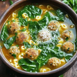 - 1 tablespoon olive oil - 1 small onion, finely chopped - 2 cloves garlic, minced - 2 medium carrots, diced - 2 celery stalks, diced - 6 cups chicken broth - 1 cup water - 1 cup uncooked small pasta (like acini di pepe or orzo) - 1 pound ground turkey or chicken - 1 cup fresh spinach leaves, chopped - 1/2 cup grated Parmesan cheese - 1 teaspoon dried oregano - 1 teaspoon dried basil - Salt and pepper to taste These ingredients create a rich and tasty soup. The olive oil starts the flavor base. Onion and garlic add depth. Carrots and celery bring sweetness and crunch. Chicken broth and water make the soup hearty. Small pasta adds texture, while ground turkey or chicken provides protein. Fresh spinach adds color and nutrients. Parmesan cheese gives a creamy finish, and oregano and basil add a nice herb kick. You can adjust salt and pepper to your liking. - Fresh parsley Fresh parsley is a lovely addition. It adds color and a fresh taste. You can sprinkle it on top before serving. It makes your soup look inviting and bright. Start your one-pot Italian wedding soup by sautéing the vegetables. Heat 1 tablespoon of olive oil in a large pot over medium heat. Add 1 small chopped onion and cook until it turns clear, about 3-4 minutes. Next, stir in 2 cloves of minced garlic, 2 diced carrots, and 2 diced celery stalks. Sauté these for 5 minutes. This will help soften the veggies and build flavor. While the vegetables cook, it's time to make the meatballs. In a bowl, combine 1 pound of ground turkey or chicken with 1 teaspoon of dried oregano, 1 teaspoon of dried basil, and salt and pepper. Mix well. Form small meatballs, about 1 inch wide. These will add heartiness to your soup. Now, pour in 6 cups of chicken broth and 1 cup of water. Bring this mixture to a boil. Carefully add the meatballs and 1 cup of uncooked small pasta, like acini di pepe or orzo, to the pot. Reduce the heat and let it simmer for 10-12 minutes. This helps the meatballs cook through and the pasta become tender. After the meatballs and pasta are cooked, stir in 1 cup of chopped fresh spinach. Cook for another 2-3 minutes until the spinach wilts. Remove the pot from heat and mix in 1/2 cup of grated Parmesan cheese. This adds creaminess and a nice flavor. Taste and adjust seasoning with more salt and pepper if needed. Serve hot, and feel free to garnish with fresh parsley! To make great meatballs, size matters. Aim for about 1 inch in diameter. This size cooks well in the soup. For flavor, mix ground turkey or chicken with dried oregano, dried basil, salt, and pepper. You can add a touch of garlic powder for more depth. If you like, mix in some grated cheese. This adds richness and keeps them moist. To boost flavor, consider adding fresh herbs. Fresh parsley works well. You can also try thyme or rosemary for a twist. A pinch of red pepper flakes adds warmth. If you enjoy a stronger taste, add a splash of lemon juice before serving. This brightens the soup and adds a nice contrast. Start by sautéing onions and garlic until they are soft. This builds a solid base for your soup. When you add the broth, bring it to a boil before adding the meatballs. Lower the heat to simmer gently. This keeps the meatballs tender. Stir occasionally to prevent sticking. Add spinach last; it wilts quickly and keeps its bright color. {{image_2}} You can switch up the meat in this soup. Ground turkey or chicken works well, but you can also use ground beef or pork. If you want a vegetarian option, try using lentils or chickpeas. These add protein and a nice texture. Mix and match to find your favorite! The small pasta makes this soup special. Acini di pepe or orzo are great choices. But don’t stop there! You can also use ditalini or even small shells. Each pasta brings a different feel to the soup. Experiment to see what you like best! Adding more veggies boosts flavor and nutrition. Consider using zucchini, peas, or green beans. You can even add kale or Swiss chard for extra greens. Just chop them small so they cook quickly. Feel free to get creative and use what you have at home! To store leftover soup, let it cool completely. This keeps the flavors fresh. Use an airtight container. Pour the soup into the container and seal it tightly. Place it in the fridge. It will stay good for about 3 to 4 days. Always reheat only what you plan to eat. For freezing, use freezer-safe containers. Make sure to leave some space at the top for expansion. The soup can also go into freezer bags. Squeeze out excess air before sealing. It will freeze well for up to 3 months. To reheat, thaw it overnight in the fridge. Heat it in a pot over low heat, stirring often. The soup stays fresh in the fridge for 3 to 4 days. If you freeze it, it remains good for 3 months. Always check for signs of spoilage. If it smells off or looks different, do not eat it. Enjoy your One-Pot Italian Wedding Soup while it’s fresh for the best taste! Italian Wedding Soup is a hearty dish. It mixes meatballs, veggies, and broth. The name comes from the Italian phrase "minestra maritata," meaning "married soup." This refers to how well the flavors blend. Traditionally, it is served at weddings in Italy, symbolizing unity and love. Yes, you can make this soup ahead of time. To prepare, follow all steps but wait to add the pasta. If you add pasta early, it may become mushy. Store the soup in the fridge for up to three days. When ready to serve, heat the soup and add cooked pasta. This keeps the texture just right. You can use store-bought meatballs for speed. They save time and effort. However, homemade meatballs taste better. Store-bought may have extra fillers or salt. If you choose this shortcut, check the label for quality. You can still add your favorite herbs to make them your own. This blog post covered the key ingredients for Italian Wedding Soup and how to prepare it step by step. You learned how to create tasty meatballs, simmer the soup, and enhance flavors. Don't forget those optional garnishes! Feel free to mix up proteins or pasta types for a twist. Remember to store leftovers properly to enjoy later. Cooking doesn’t have to be hard. With these tips, you can make a delicious meal that warms hearts and bellies.