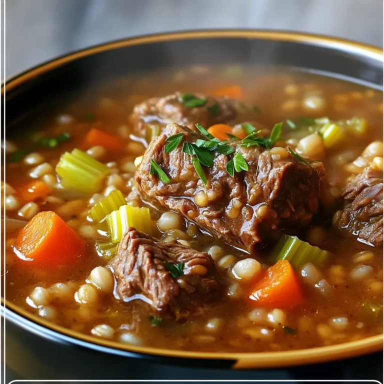 - Beef and broth components - 2 pounds beef chuck, cut into 1-inch cubes - 4 cups beef broth - Vegetables and seasonings - 1 cup barley, rinsed - 1 cup carrots, diced - 1 cup celery, diced - 1 onion, chopped - 3 cloves garlic, minced - 2 teaspoons dried thyme - 1 teaspoon dried rosemary - 1 bay leaf - Salt and pepper, to taste - 2 tablespoons olive oil - 2 tablespoons tomato paste - 1 cup mushrooms, sliced - Optional garnish - Fresh parsley, for garnish When I cook this stew, I love the mix of flavors. The beef chuck brings a rich taste. The broth adds depth. Barley gives it a nice texture. Each veggie adds its charm. Carrots are sweet. Celery gives a crunch. Onions and garlic bring warmth. Thyme and rosemary add herbal notes. A bay leaf rounds it all out. Using fresh parsley at the end brightens the dish. This stew is not just a meal; it is a hug in a bowl. All these ingredients work together to create a hearty, comforting stew. You will want to dig in! To start, heat the olive oil in a large skillet over medium-high heat. This helps to get a nice sear on the beef. Cut the beef chuck into 1-inch cubes and season it with salt and pepper. Sear the beef in batches. Cook it until it is browned on all sides. This step adds flavor to the stew. Once browned, transfer the beef to the slow cooker. Make sure to scrape any browned bits from the skillet. This will add extra depth to the flavor. Next, it’s time to cook the vegetables. In the same skillet, add the chopped onion, diced carrots, diced celery, and sliced mushrooms. Sauté the vegetables for about 5 minutes, or until they start to soften. Then, stir in the minced garlic, dried thyme, dried rosemary, and tomato paste. Cook this mixture for about a minute. This will help release the herbs’ flavors and mix well with the tomatoes. Now it's time to combine everything. Pour the cooked vegetable mixture over the beef in the slow cooker. Next, add the rinsed barley, bay leaf, and beef broth. Stir everything together until mixed well. Cover the slow cooker and set it to low for 8 hours or high for 4 hours. Cook until the beef is tender and the barley is cooked through. Before serving, remember to discard the bay leaf. Taste the stew and adjust the seasoning with more salt and pepper if needed. Serve hot, garnished with fresh parsley for a lovely finish. Searing vs. not searing beef Searing beef adds deep flavor. It gives the meat a nice crust. This helps keep the juices inside. If you skip this step, the stew may taste less rich. However, you can still have a tasty meal without searing. The slow cooker will still make the beef tender. Using the right barley Choosing the right barley is key. Pearl barley cooks faster and is softer. Hulled barley is chewier and takes longer to cook. For stew, I prefer pearl barley. It blends well with the beef and gives a nice texture. Suggested additional herbs You can boost flavor by adding herbs. Try fresh thyme or bay leaves. You can also add parsley at the end for brightness. Each herb adds a unique taste to the stew. Adding heat with spices If you like heat, include spices. A pinch of red pepper flakes adds warmth. For a smoky flavor, consider smoked paprika. Both options enhance the stew without overpowering it. Best accompaniments for the stew This stew is a meal on its own but pairs well with sides. A simple green salad balances the richness. Roasted vegetables add color and flavor. Pairing with bread or sides Serving with crusty bread makes it special. You can dip the bread into the stew. It soaks up the flavors and adds texture. Garlic bread is also a great choice to complement the dish. {{image_2}} You can change the meat in this stew if you want. Try using chicken or pork instead of beef. Both meats work well and add their own taste. For a vegan or vegetarian option, you can swap the beef for mushrooms or lentils. Use vegetable broth instead of beef broth. This way, you keep the rich flavor while making it plant-based. Adding wine can change the flavor of your stew. Red wine adds depth, while white wine gives a lighter taste. You can also try using broth from other meats. Experimenting with herbs is fun too! Instead of thyme and rosemary, use oregano or basil for a different twist. Fresh herbs can also brighten the dish right before serving. If you don’t have a slow cooker, you can use an Instant Pot. Pressure cooking will cut your cooking time down to about one hour. Just follow the same steps, but adjust the time. If you prefer the stovetop, cook on low heat for about two hours. Keep an eye on it and stir to prevent sticking. Each method will give you a tasty stew! Store your beef and barley stew in an airtight container. This way, it stays fresh. Let it cool down to room temperature before sealing. In the fridge, it lasts for about 3 to 4 days. Make sure to label the container with the date. This helps you keep track. You can freeze the stew for longer storage. Use freezer-safe containers or bags. Leave some space at the top for expansion. It’s best to freeze it within 2 hours of cooking. The stew will stay good for about 3 months. When you’re ready to enjoy it, thaw it in the fridge overnight. To reheat, use the stove or microwave. On the stove, heat it on low. Stir often to keep it even. If using a microwave, cover it to prevent splatters. Heat in short bursts, stirring in between. This keeps the flavor and texture just right. Enjoy your warm bowl of stew! Yes, you can skip browning the meat. However, browning adds flavor. When you sear the beef, it makes a nice crust. This crust gives a rich taste to the stew. Skipping this step may make the stew less flavorful. If you are short on time, just add the raw meat directly to the slow cooker. It will still cook well, but the taste may be less deep. To thicken the stew, you can use cornstarch or flour. Mix one tablespoon of cornstarch with two tablespoons of cold water. Stir this mix into the stew during the last hour of cooking. If you prefer using flour, mix it with a bit of broth first. Then, stir it into the stew. You can also thicken the stew naturally. Just let it cook longer with the lid off. The steam will help reduce the liquid. The barley also thickens the stew as it cooks. You can choose between pearl and hulled barley. Pearl barley is more common and cooks faster. It has a softer texture. Hulled barley is more nutritious but takes longer to cook. For stews, pearl barley is the best choice. It gives a nice chew and blends well with the meat and veggies. In this blog post, we explored crafting a rich beef and barley stew. We covered key ingredients, from beef to vegetables, and offered step-by-step cooking instructions. I shared tips to enhance flavors and improve texture, along with storage advice for leftovers. Remember, you can customize this stew with different meats or cooking methods. Experiment and find your favorite version. No matter how you make it, this hearty dish will surely warm your home and satisfy your taste buds. Enjoy your cooking journey!