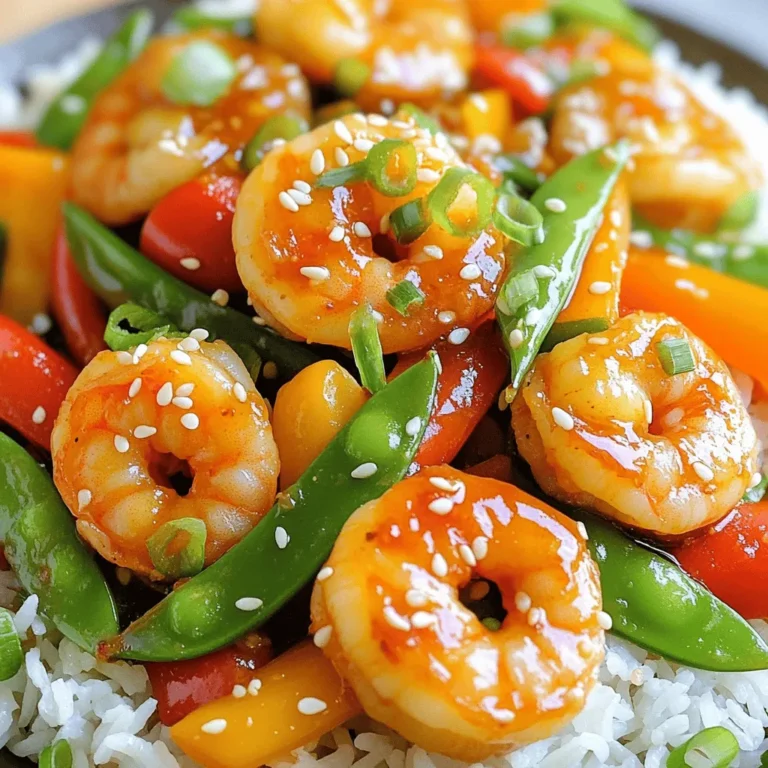 - Shrimp - Sauces and Oils - Vegetables - Seasonings To make Minute Sweet Chili Shrimp Stir Fry, you need fresh and simple ingredients. Here’s what you will need: - Shrimp: Use 1 pound of large shrimp, peeled and deveined. They cook fast and taste great. - Sauces and Oils: Grab 2 tablespoons of sweet chili sauce, 1 tablespoon of soy sauce, and 1 tablespoon of sesame oil. These add rich flavors to your dish. - Vegetables: Aim for 2 cups of mixed vegetables. I suggest bell peppers, snap peas, and carrots. They add color and crunch. - Seasonings: Don’t forget 3 cloves of minced garlic, 1 teaspoon of grated fresh ginger, and 2 tablespoons of chopped green onions. You’ll also need salt and pepper to taste. These ingredients come together quickly. They create a tasty stir fry that everyone will love. Cooking this dish is not only fast but also fun! 1. Mixing sauces: In a small bowl, mix 2 tablespoons of sweet chili sauce, 1 tablespoon of soy sauce, and 1 tablespoon of sesame oil. This mix adds a sweet and salty flavor to the dish. 2. Heating the pan: Next, heat a large non-stick skillet or wok over medium-high heat. A hot pan helps cook the shrimp and veggies quickly. 3. Sautéing garlic and ginger: Add a splash of sesame oil to the pan. Toss in the 3 cloves of minced garlic and 1 teaspoon of grated fresh ginger. Sauté these for about 30 seconds until they smell great. 1. Stir-frying vegetables: Now, add 2 cups of mixed vegetables, like bell peppers, snap peas, and carrots. Stir-fry them for about 2-3 minutes. You want them to soften but still stay crisp. 2. Cooking shrimp: Add 1 pound of large shrimp to the pan. Cook for another 2-3 minutes. The shrimp will turn pink and opaque when they are done. 3. Combining with sauce: Pour the sauce mix over the shrimp and veggies. Stir everything well to coat. Cook for an extra minute to heat everything through. 1. Seasoning and serving: Taste and season with salt and pepper as needed. Once done, remove the pan from heat. Sprinkle 2 tablespoons of chopped green onions on top. Serve the stir fry over jasmine rice or toss with noodles for a complete meal. To cook shrimp perfectly, keep these tips in mind: - Use large shrimp for better texture. - Cook shrimp until they turn pink and opaque. - Don't crowd the pan; it helps them cook evenly. For stir-frying vegetables, follow these best practices: - Cut veggies into similar sizes for even cooking. - Stir-fry at high heat for crispness. - Add harder veggies first, then softer ones later. Fresh herbs can elevate your dish in a big way. I love adding fresh cilantro or basil for a burst of flavor. You can also sprinkle some lime juice over the top before serving. If you want more spice, try adding red pepper flakes or a dash of Sriracha. Adjust spice levels to your taste; it's fun to experiment! {{image_2}} You can easily change the vegetables in this dish. Here are some great options: - Broccoli - Zucchini - Snow peas - Mushrooms Feel free to mix and match. Each veggie adds a new flavor and texture. If you want a different protein, try chicken or tofu instead of shrimp. Both work well with sweet chili sauce. You can make your own sweet chili sauce for a fresh taste. Just mix sugar, vinegar, and chili flakes. To change the flavor, add soy sauce for saltiness or lime juice for brightness. You can even try teriyaki sauce for a sweet twist. After you enjoy your Minute Sweet Chili Shrimp Stir Fry, you might have some leftovers. To store them, use airtight containers. Glass or plastic containers work well. Make sure to let the stir fry cool down before sealing it up. This helps keep it fresh. Store the leftovers in the fridge. They will stay good for about three days. If you want to keep them longer, you can freeze the stir fry. Just make sure to use freezer-safe containers. This way, you can enjoy a quick meal later. When you want to eat your leftovers, reheating them is simple. The best method is to use a skillet. Heat it over medium heat. Add a splash of water or oil to keep the shrimp moist. Stir the mix often. This helps it heat evenly. You can also use the microwave. Place the stir fry in a microwave-safe bowl. Cover it with a microwave-safe lid or wrap. Heat it for 1-2 minutes until it’s hot. Keep in mind that reheating may change the texture a bit. The shrimp might not be as tender as when freshly cooked. But it will still taste great! Can I use frozen shrimp? Yes, you can use frozen shrimp. Just thaw them first. Place them in cold water for about 10 minutes. This helps them cook evenly and keeps them juicy. How to make the stir fry spicier? To add spice, include red pepper flakes or sliced fresh chili peppers. You can also add a dash of sriracha sauce. Start with a little, and adjust to your taste. What can I substitute for sweet chili sauce? If you need a substitute, mix equal parts honey and hot sauce. You can also use a blend of ketchup and hot sauce. This gives a similar sweet and spicy flavor. What to serve with sweet chili shrimp stir fry? Serve the stir fry over jasmine rice or toss with noodles. Garnish with extra green onions and sesame seeds. You can also add a side of spring rolls for crunch. Can it be made ahead of time? Yes, you can prepare the stir fry ahead of time. Cook the shrimp and veggies, then store them in the fridge. Reheat in a pan when ready to serve. Calories per serving Each serving has about 250 calories. This makes it a light yet filling meal. Protein content and health benefits The shrimp provides around 25 grams of protein per serving. This supports muscle health and keeps you full longer. The mixed veggies add vitamins and fiber, enhancing overall nutrition. This guide covered everything you need for a delicious sweet chili shrimp stir fry. We explored key ingredients like shrimp, sauces, and vegetables. I walked you through each step, from mixing sauces to serving. You learned cooking tips, flavor enhancements, and even variations to try. Remember, practice makes perfect. Don't fear tweaks in taste, and enjoy the process. Now, show off your dish with pride!