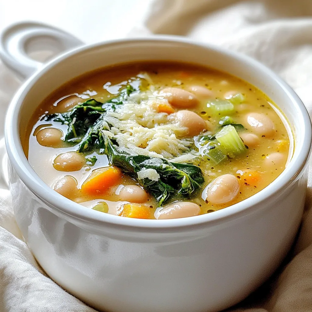 - 2 cans (15 oz each) of white beans (cannellini or navy), rinsed and drained - 1 medium onion, diced - 3 cloves garlic, minced - 2 carrots, diced - 2 celery stalks, diced - 4 cups vegetable broth - 1 cup coconut milk (for creaminess) - 1 teaspoon dried thyme - 1 teaspoon dried basil - 1 teaspoon onion powder - 1 teaspoon garlic powder - Salt and pepper to taste - 3 cups fresh spinach - 1 tablespoon olive oil - Juice of 1 lemon - Grated Parmesan cheese (optional, for serving) To make this creamy soup, gather all your ingredients first. I love using white beans like cannellini or navy because they give the soup a rich, creamy texture. Rinsing and draining them helps remove extra salt. Next, the fresh vegetables add a lovely crunch. Dice up a medium onion, three garlic cloves, two carrots, and two celery stalks. These veggies create a nice flavor base. For liquids, you need four cups of vegetable broth and one cup of coconut milk. The broth adds depth, while the coconut milk gives it a creamy feel. Now for the seasonings. You’ll want one teaspoon each of dried thyme, dried basil, onion powder, and garlic powder. These herbs boost the flavor so much! Don’t forget salt and pepper for taste. Fresh spinach is a must! It wilts down and adds color and nutrients. If you like, you can top each bowl with grated Parmesan cheese and a squeeze of lemon juice for a bright finish. Gather these ingredients, and you’re ready to create a comforting bowl of creamy Tuscan white bean soup! First, gather your vegetables. Dice one medium onion, three cloves of garlic, two carrots, and two celery stalks. These veggies add great flavor and texture. Next, add the diced onion, minced garlic, carrots, and celery into the slow cooker. Drizzle one tablespoon of olive oil over them. Stir the mixture to coat the veggies in oil. Now, it's time to add the main ingredients. Pour in two cans of rinsed white beans, four cups of vegetable broth, and one cup of coconut milk. Add one teaspoon each of dried thyme, dried basil, onion powder, and garlic powder. Season with salt and pepper to taste. Mix everything well, so the beans are covered with liquid. For cooking times, cover the slow cooker. Set it on low for six to eight hours or on high for three to four hours. The soup is done when the vegetables are nice and tender. To make the soup creamy, use an immersion blender. Blend one to two cups of the soup right in the slow cooker. This method gives you control. You can leave some beans and veggies whole for texture. If you don’t have an immersion blender, use a regular blender. Just let the soup cool a bit before transferring it. Blend it until you reach your desired creaminess. Once blended, stir in three cups of fresh spinach. Let it wilt for about five minutes. This adds color and nutrients to the soup. Add the juice of one lemon for brightness. Taste the soup and adjust the seasoning if needed. Ladle the soup into bowls. For a finishing touch, top with grated Parmesan cheese, if you like. Enjoy your delicious creamy Tuscan white bean soup! - Choosing the right type of white beans: I recommend using cannellini or navy beans. They have a creamy texture and absorb flavors well. Rinse and drain them before adding to your slow cooker. This step removes extra sodium from canned beans and helps keep the soup light. - Adjusting creaminess with coconut milk: Coconut milk adds richness to the soup. You can adjust the amount based on your taste. For a creamier soup, use the full cup. If you prefer a lighter version, try using half a cup instead. The coconut flavor is subtle and complements the soup's overall taste. - Overcooked vegetables: If your vegetables turn mushy, it’s likely they cooked too long. To avoid this, add them later in the cooking process or use the high setting for a shorter time. Aim for tender, not mushy, veggies for the best texture. - Missing desired flavors: Sometimes, the soup may lack flavor. To fix this, taste before serving. Add more salt, pepper, or herbs as needed. A splash of lemon juice brightens the flavors. Fresh herbs can also enhance taste just before serving. - Additional herbs and spices to consider: Consider adding parsley, rosemary, or red pepper flakes for extra flavor. These add depth and warmth to your soup. Feel free to experiment to find your perfect mix. - Ways to elevate with garnishes: Top your soup with fresh herbs or a drizzle of olive oil for added flavor. Grated Parmesan cheese is a great addition if you like cheese. A few crunchy croutons on top can also give a nice texture contrast. {{image_2}} You can switch up the beans in this soup. Instead of cannellini or navy beans, try using chickpeas or great northern beans. They add unique flavors and textures. If you want a dairy-free option, use coconut milk as the recipe suggests. For a vegetarian twist, skip the cheese or use a plant-based cheese. This way, everyone can enjoy the soup. Don’t hesitate to mix in different herbs or spices. You might try rosemary or oregano for a fresh taste. Adding a pinch of red pepper flakes can bring some heat. Toppings can change everything! Serve the soup with fresh herbs, croutons, or a drizzle of olive oil. A dollop of pesto adds a nice twist, too. Want to make this soup heartier? Add proteins like cooked chicken or Italian sausage. Just toss them in the slow cooker during the last hour of cooking. Pair the soup with crusty bread or a light salad. The bread is perfect for dipping, while the salad adds a fresh crunch. Enjoying these sides makes the meal complete! To keep your soup fresh, store any leftovers in an airtight container. Place the cooled soup in the fridge right away. It will stay good for about 3 to 5 days. For longer storage, freeze the soup. Use freezer-safe bags or containers. Make sure to leave some space for expansion. The soup can last up to 3 months in the freezer. When it’s time to enjoy the soup again, you have a few options. You can reheat it on the stove or in the microwave. If using the stove, pour the soup into a pot and heat it over low to medium heat. Stir it often to avoid burning. If using the microwave, place the soup in a safe bowl. Heat it in short bursts, stirring in between. This keeps the flavor and texture nice and creamy. The soup can last in the fridge for 3 to 5 days. If you freeze it, it stays good for up to 3 months. Look for signs that the soup has gone bad. If it smells sour or has a strange color, toss it out. Always trust your senses to keep your meals safe and tasty. Yes, you can use dried beans. However, they need more time to cook. Start by soaking them in water overnight. After soaking, drain and rinse the beans. Then, add them to your slow cooker with four cups of vegetable broth. You will need to cook the soup on low for 8–10 hours or until the beans are tender. Keep in mind, this might change the soup's texture slightly. Canned beans are pre-cooked, which makes them quicker and easier to use. To add some heat, try these simple steps: - Red pepper flakes: Add one teaspoon for a mild kick. - Hot sauce: A few dashes can spice it up. - Jalapeños: Dice one or two and mix them in. - Cayenne pepper: A pinch can bring the heat. Start with small amounts, and then taste to find your perfect spice level. Yes, this recipe is gluten-free. All the ingredients used, like white beans, vegetables, and spices, do not contain gluten. Always check labels, especially for broth, to ensure there's no hidden gluten. Enjoy this soup without worry! This blog post detailed how to make a delicious white bean soup. You learned about the key ingredients, handy preparation steps, and tips for creaminess. I shared ways to customize flavors and enhance the dish with various herbs and toppings. Proper storage and reheating methods also help keep your soup tasty. Make this easy recipe your own and enjoy it any time. It's simple, healthy, and satisfying. Dive into your cooking adventure and share your creations with others!