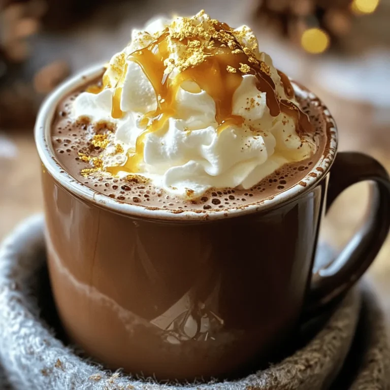 - 2 cups whole milk - 1/2 cup heavy cream - 1/3 cup unsweetened cocoa powder - 1/2 cup semi-sweet chocolate chips - 1/4 cup caramel sauce (plus extra for drizzling) - 1/4 cup sugar (adjust to taste) - 1 teaspoon vanilla extract - Pinch of sea salt - Whipped cream for topping When making caramel hot chocolate, each ingredient plays a key role. Whole milk gives a creamy base. Heavy cream adds richness and a smooth texture. Unsweetened cocoa powder provides that deep chocolate flavor we love. Semi-sweet chocolate chips melt into the mix, enhancing sweetness. Caramel sauce brings a delightful twist, adding both flavor and a touch of fun. Sugar sweetens it up just right. A hint of vanilla extract gives warmth, while sea salt balances the flavors. Finally, whipped cream on top makes it indulgent. - For non-dairy options, use almond milk or oat milk. - If you want less sugar, try stevia or agave syrup. - You can use homemade caramel sauce or store-bought. These substitutions can help fit different diets or taste preferences. Non-dairy milk works well, keeping the drink creamy. Sugar substitutes can reduce calories without losing sweetness. Choosing a caramel sauce can add unique flavors, like sea salt or vanilla. Using whole milk and heavy cream makes a big difference. They create a rich, creamy drink that's hard to beat. High-quality chocolate, like semi-sweet chips, gives a deep flavor. Cheap chocolate can taste waxy or bland. By investing in good ingredients, you enhance the overall taste of your caramel hot chocolate. When you sip, you want it to feel special, right? Quality does that. - Combining milk and cream Start by pouring 2 cups of whole milk and 1/2 cup of heavy cream into a medium saucepan. Heat this mixture over medium heat. Stir it gently until it gets warm, but avoid letting it boil. - Whisking in cocoa powder Once the milk and cream mix is warm, add 1/3 cup of unsweetened cocoa powder. Use a whisk to mix it in well. Make sure there are no lumps left. This step adds a rich cocoa flavor to your drink. - Melting chocolate chips Next, add 1/2 cup of semi-sweet chocolate chips to the warm mix. Stir continuously until the chocolate chips melt completely. The mixture should look smooth and creamy at this point. - Adding vanilla and adjusting sweetness Remove the saucepan from heat and stir in 1 teaspoon of vanilla extract. Taste the hot chocolate and decide if you want it sweeter. You can add up to 1/4 cup of sugar, adjusting to your taste. - Pouring into mugs and topping with whipped cream Carefully pour the hot chocolate into mugs, leaving space at the top. Each mug should look inviting. Top each one generously with whipped cream. - Drizzling caramel for decoration For the final touch, drizzle extra caramel sauce on top of the whipped cream. This adds a sweet and pretty finish. - How to avoid boiling the milk To keep the milk from boiling, watch it closely. Stir it often and lower the heat if needed. This will help you avoid curdling. - Ensuring a smooth hot chocolate mixture Make sure to whisk the cocoa powder well to avoid lumps. Stir continuously when adding chocolate chips to ensure they melt fully. This helps create a smooth and creamy hot chocolate. You can make this caramel hot chocolate even more special. Here are some ideas: - Adding flavored syrups: Try vanilla, hazelnut, or peppermint syrups. Just a splash can change the taste. - Incorporating spices: A pinch of cinnamon or nutmeg adds warmth. It brings a cozy feel to each sip. - Creating a salted caramel twist: Drizzle in some sea salt caramel sauce. It adds a nice contrast to the sweet chocolate. Choosing the right mug makes a difference. Here are some tips: - Best types of mugs: Use thick, ceramic mugs. They keep your drink hot longer. - Pairing with sweet treats: Cookies or pastries go great with hot chocolate. Try chocolate chip cookies or flaky croissants for a fun treat. Make your drink look as good as it tastes. Here’s how: - Garnishing tips: Add whipped cream on top. Use a swirl for a nice touch. - Using chocolate shavings or sprinkles: These make your drink pop. They add a fun and tasty finish. With these tips, your caramel hot chocolate will be delicious and beautiful! {{image_2}} If you want a vegan caramel hot chocolate, use almond milk or oat milk. Replace the heavy cream with coconut cream. Use dairy-free chocolate chips and vegan caramel sauce. This way, you still enjoy the rich taste without any animal products. For a keto-friendly option, swap out regular sugar with a sugar substitute like erythritol. You can use full-fat coconut milk instead of whole milk. This keeps the sweetness while lowering the carbs. Try adding pumpkin spice for a fall twist. Just mix in a teaspoon of pumpkin spice with your hot chocolate. It will give a warm, cozy flavor that is perfect for autumn. During the holidays, peppermint-infused caramel hot chocolate is great. Just add a few drops of peppermint extract to your mix. Top with crushed peppermint candies for a festive touch. Want to enjoy caramel hot chocolate on a hot day? Make an iced version! Start by preparing your hot chocolate as usual. Once it’s done, let it cool. Pour it over ice and add whipped cream. Drizzle caramel sauce on top for extra sweetness. This refreshing drink is perfect for summer! To keep your caramel hot chocolate fresh, store it in the fridge. Pour any leftover hot chocolate into a clean container. A glass jar or a food-safe plastic container works best. Make sure to seal it tightly. This helps to keep out air and moisture. When you want to enjoy it again, reheating is easy. The best way is on the stove. Pour the hot chocolate into a saucepan. Heat it on low, stirring gently. This helps keep the creamy texture. You can also use the microwave. Heat it in short bursts, stirring in between. This way, it warms evenly without burning. Your caramel hot chocolate can last up to three days in the fridge. Just make sure it is in a sealed container. If you notice any changes in smell or texture, it's best to throw it away. Enjoy your sweet treat while it’s fresh for the best taste! Yes, you can prepare this drink before serving. To make it ahead, cook the hot chocolate as directed. After it cools, pour it into a container. Cover it and store it in the fridge. When you are ready to serve, heat it gently on the stove. Stir well to mix the flavors again. This way, you can enjoy it fresh even if you made it earlier. To thicken your hot chocolate, try these methods: - Add more chocolate chips: This adds richness and density. - Use less milk: Cutting back on milk creates a thicker drink. - Incorporate cornstarch: Mix one tablespoon with cold water. Stir it into the hot chocolate and heat until thickened. - Use heavy cream: Replacing some milk with cream gives a richer texture. Absolutely! Kids love sweet drinks. You can adjust sweetness by using less sugar. If they like it sweeter, add more caramel sauce. To make it even more fun, serve it with colorful sprinkles or fun straws. This way, kids will enjoy making it special. You can find great caramel sauce at many grocery stores. Look in the baking aisle or near the ice cream toppings. If you want a special touch, try artisan brands. They often have rich flavors. You can also make your own at home using sugar and cream for a fresh taste. This blog post covers how to make rich caramel hot chocolate. You learned about essential ingredients like whole milk and high-quality chocolate, plus tips for success. I shared ways to customize your drink and offered seasonal variations like pumpkin spice. You also found storage tips and answers to common questions. In the end, using fresh, quality ingredients truly elevates your drink. Enjoy experimenting with flavors and sharing this treat with friends and family. Delicious hot chocolate awaits!