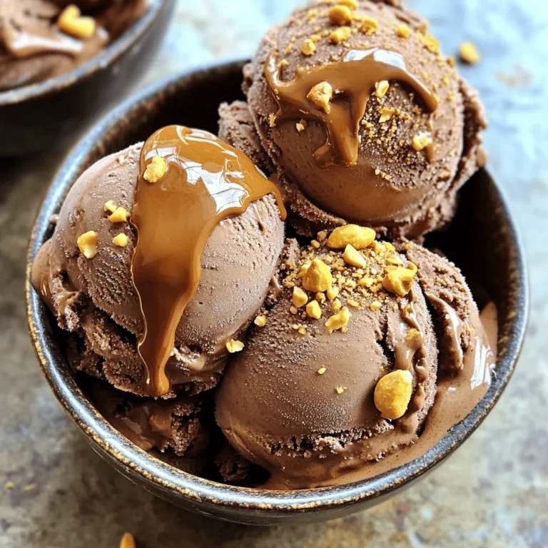 To make Chocolate Peanut Butter Protein Ice Cream, you need these key ingredients: - 2 ripe bananas, sliced and frozen - 1 cup unsweetened almond milk - 1/2 cup natural peanut butter - 1/4 cup cocoa powder - 1/4 cup chocolate protein powder - 1 teaspoon vanilla extract - A pinch of sea salt These items create a creamy and delicious base. The bananas add natural sweetness. The almond milk keeps it light and smooth. Peanut butter brings rich flavor, while cocoa powder adds that chocolate kick. If you like your ice cream sweeter, you can add: - 2 tablespoons maple syrup This ingredient is not a must, but it can enhance the taste. Adjust it based on your preference. You can also use honey or agave syrup if you prefer. Each ingredient in this ice cream has its benefits: - Bananas are high in potassium and fiber. - Almond milk is low in calories and dairy-free. - Peanut butter provides protein and healthy fats. - Cocoa powder is rich in antioxidants. - Chocolate protein powder adds extra protein for muscle recovery. These ingredients together create a treat that is not only tasty but also good for you. Enjoy your ice cream without the guilt! To start, gather your ingredients. You need frozen banana slices, almond milk, and peanut butter. Place the frozen bananas and almond milk in a high-speed blender or food processor. Blend them together until the mix is smooth and creamy. This is the base of your ice cream. Next, add in the peanut butter, cocoa powder, chocolate protein powder, maple syrup, vanilla extract, and a pinch of sea salt. Blend again until everything combines well. You want a thick, ice cream-like texture. Now, it’s time to freeze your mixture. Transfer it into a freezer-safe container. Spread the mixture evenly and cover it tightly with a lid or plastic wrap. Let it freeze for at least 2-4 hours. If you want a firmer texture, freeze it overnight. When ready to enjoy, take the container out of the freezer. Allow it to sit for about 5 minutes. This makes it easier to scoop. Scoop the ice cream into bowls or cones for serving. You can top it with chopped nuts or chocolate chips for extra crunch. If you like, drizzle a bit of maple syrup on top for added sweetness. This chocolate peanut butter protein ice cream is not just tasty but also healthy. Enjoy your delicious treat! To get that creamy texture, use ripe bananas. They blend smoothly and add sweetness. Frozen bananas work best in this recipe. They create a thick base that mimics ice cream. Blend them with almond milk until smooth. If it’s too thick, add a bit more almond milk. This keeps your ice cream light and fluffy. You can adjust the sweetness based on your taste. Start with the maple syrup. If you like it sweeter, add more. You can also use honey or agave if you prefer. For flavor, try adding a pinch of cinnamon or a splash of almond extract. These small changes can make a big difference in taste. Make sure you have a high-speed blender or food processor. This helps blend the ingredients well and makes it creamy. You’ll also need a freezer-safe container. A spatula is helpful for scraping down the sides. Don’t forget bowls or cones for serving. These tools make the process smooth and fun! {{image_2}} You can easily swap out some ingredients in this recipe. If you're allergic to peanuts, use almond butter or sunflower seed butter. For a lower-carb option, try using a sugar-free sweetener instead of maple syrup. If you need a nut-free milk, coconut milk works great. You can also use soy milk if you prefer. Each change keeps the taste yummy. Get creative with flavors! You can add a scoop of instant coffee for a mocha twist. Want a fruity kick? Toss in some frozen strawberries or raspberries. For crunch, add chopped nuts or a sprinkle of cacao nibs. Want sweet chunks? Fold in dark chocolate chips before freezing. Each option adds a fun twist to your ice cream. This recipe is already dairy-free and can easily be vegan. Use a plant-based protein powder to keep it vegan-friendly. Make sure your almond milk is unsweetened and free of any additives. If you like coconut, use coconut cream for a richer taste. These swaps ensure everyone can enjoy this treat. To keep your Chocolate Peanut Butter Protein Ice Cream fresh, store it in an airtight container. I always use a freezer-safe container that seals tightly. This prevents ice crystals from forming. Ice crystals can ruin the creamy texture. Make sure to press the mixture down to remove air pockets before sealing. Your ice cream stays fresh for about two weeks in the freezer. After that, it may lose flavor and texture. To enjoy the best taste, eat it within a week. Keep the freezer at 0°F (-18°C) for optimal storage. When you’re ready to serve leftover ice cream, take it out of the freezer. Let it sit for about five minutes at room temperature. This softens it slightly. Use a sturdy scoop or spoon to serve. If it’s too hard, try running the scoop under warm water for easier serving. Enjoy your treat without the fuss! Yes, you can use other protein powders. If you like whey, it works great. Plant-based powders also fit well in this recipe. Just pick a flavor you enjoy. Chocolate or vanilla flavors will blend nicely. Test the taste after blending, and adjust if needed. You want it to be delicious and smooth. To make this ice cream nut-free, swap the peanut butter. Sunflower seed butter is a good choice. It gives a creamy texture without nuts. You can also use tahini, made from sesame seeds. Both options work great and keep it tasty. Be sure to check for nut allergies in your home. If you don’t have almond milk, try oat milk or soy milk. Both are great substitutes that add creaminess. You can also use coconut milk for a richer taste. Just make sure whatever milk you choose is unsweetened. This keeps the overall flavor balanced and lets the chocolate shine through. You now have all you need to create delicious ice cream at home. We covered essential and optional ingredients, plus how to prepare your base mixture and freeze it perfectly. I shared tips for creaminess and sweet adjustments, along with tools to make your process easier. You can customize flavors for all dietary needs and ensure proper storage for freshness. Whether you keep it simple or try something new, the joy of making ice cream is yours. Enjoy your tasty creations and share them with friends!