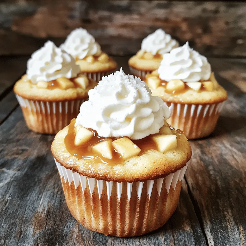To make caramel apple cheesecake cupcakes, you will need: - 1 cup all-purpose flour - 1/2 cup granulated sugar - 1/2 cup brown sugar, packed - 1/2 cup unsalted butter, melted - 2 large eggs - 1 teaspoon vanilla extract - 1 teaspoon baking powder - 1/2 teaspoon baking soda - 1/2 teaspoon salt - 1 cup cream cheese, softened - 1/3 cup powdered sugar - 1/2 teaspoon cinnamon - 1 medium apple, peeled and diced (preferably Granny Smith) - 1/2 cup caramel sauce (store-bought or homemade) - Sea salt for sprinkling - Whipped cream (for serving) If you need to make this recipe gluten-free, use a gluten-free flour blend. For dairy-free options, swap cream cheese with a dairy-free cream cheese alternative. You can also use coconut oil instead of butter. Maple syrup can be a good substitute for granulated sugar. I recommend using Granny Smith apples. They offer a nice tartness that balances the sweet caramel. Look for firm apples with smooth skin. Avoid soft or bruised apples, as they won't hold up well in baking. Other good options include Honeycrisp or Fuji apples for sweetness. First, you need to preheat the oven to 350°F (175°C). This step is key for even baking. While the oven heats, line a muffin pan with cupcake liners. This helps your cupcakes pop out easily after baking and gives them a nice look. In a large bowl, combine the melted butter, granulated sugar, and brown sugar. Mix them well until smooth. Next, add two large eggs and a teaspoon of vanilla extract. Stir these until the mixture is fully combined. In another bowl, whisk together one cup of flour, one teaspoon of baking powder, half a teaspoon of baking soda, half a teaspoon of salt, and half a teaspoon of cinnamon. Slowly add this dry mix to your wet ingredients. Stir until just blended. Now it’s time to fold in one diced apple. Make sure the apple pieces are evenly spread throughout the batter. Scoop the batter into your cupcake liners. Fill them about two-thirds full. This allows room for the cupcakes to rise. Place them in the preheated oven and bake for 18-20 minutes. To check if they’re done, insert a toothpick into the center. If it comes out clean, they are ready! Let the cupcakes cool in the pan for five minutes. After that, transfer them to a wire rack. Allow them to cool completely before adding the cream cheese filling and toppings. When you measure ingredients, use a dry measuring cup for flour and sugar. Scoop the flour into the cup and level it off with a knife. This gives you an accurate amount. For brown sugar, press it firmly into the cup before leveling. Liquid ingredients should go into a clear measuring cup with a spout. This way, you can see the measurement line clearly. Accurate measurements help your cupcakes rise well and taste great. One common mistake is overmixing the batter. This can make your cupcakes tough. Mix until the dry ingredients are just combined. Another mistake is filling the cupcake liners too full. Fill them about two-thirds full to give the cupcakes room to rise. Also, remember not to skip cooling the cupcakes before adding the cream cheese filling. This helps the filling stay in place and not melt away. To achieve the perfect texture, use room temperature ingredients. This includes the butter, eggs, and cream cheese. Room temperature ingredients blend together better, creating a smooth batter. You can also use a mix of apples for added flavor. Granny Smith apples are tart and pair well with sweet caramel, but you can add a sweeter apple too. Lastly, avoid opening the oven door too often while baking. This can cause your cupcakes to sink. {{image_2}} You can make these cupcakes even more fun with toppings. Try adding chopped nuts like pecans or walnuts. They add a nice crunch and flavor. You can also drizzle melted chocolate on top. This gives a sweet twist that pairs well with caramel. If you want a little extra flair, use colored sprinkles or a mix of both. Get creative and have fun! While apples are great, you can use other fruits, too. Pears make a nice swap if you want a softer bite. Cherries add a pop of color and sweetness. You could also try diced peaches or even berries. Each fruit brings its own flavor, so feel free to experiment. Mix and match until you find your favorite! Want to make mini cupcakes? Just reduce the baking time. Check for doneness at 12-15 minutes. This size is great for parties or snacks. You can also change the flavor. Swap vanilla for almond extract for a new taste. Or, try pumpkin spice in the batter for a fall treat. The options are endless, so get creative! To keep your cupcakes fresh, store them in an airtight container. Place a piece of parchment paper between layers if stacking. This keeps them from sticking together. Store them at room temperature for up to three days. If you want them to last longer, move them to the fridge. Freezing your cupcakes is a great way to save them. First, let the cupcakes cool completely. Wrap each one in plastic wrap. Then, place them in a freezer-safe bag or container. They can stay in the freezer for up to three months. To enjoy them later, just thaw them in the fridge overnight. When you’re ready to serve your cupcakes, you can reheat them. Preheat your oven to 350°F (175°C). Place the cupcakes on a baking sheet and cover them with foil. Heat for about 10 minutes. This will keep them moist. You can also microwave them for about 15 seconds for a quick warm-up. Add fresh caramel sauce or whipped cream for extra delight! Yes, you can make these cupcakes ahead of time. Bake and cool them completely. Store them in an airtight container for up to three days. If you want to keep them longer, freeze them for up to three months. Just remember to frost them with cream cheese and caramel sauce after thawing. This keeps them fresh and tasty. To check if the cupcakes are done, use a toothpick. Insert it into the center of a cupcake. If it comes out clean, they are ready. They should also spring back when lightly pressed. If they look golden brown, that’s a good sign too. Bake for about 18-20 minutes for best results. If you need a cream cheese substitute, try using Greek yogurt. It gives a similar tangy flavor. You can also use mascarpone cheese for a rich and creamy filling. Silken tofu is a great vegan option too. Just blend it smooth before mixing in the sugar. This makes the cupcakes still taste great! In this post, we covered the key ingredients and steps to bake delicious caramel apple cheesecake cupcakes. I shared tips for measuring, avoiding mistakes, and achieving the best texture. You now know how to customize your cupcakes with fun toppings and alternative fruits. Plus, I provided storage and reheating tips for leftovers. Baking can be fun and rewarding. Enjoy making these cupcakes, and remember, practice makes perfect!
