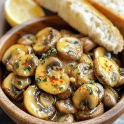 - 500g fresh button mushrooms - 4 tablespoons unsalted butter - 4 cloves garlic - 1 teaspoon fresh thyme leaves - 1 teaspoon paprika - Salt and pepper - 2 tablespoons fresh parsley - Juice of half a lemon - Large skillet - Wooden spoon - Knife and cutting board When you gather your ingredients, focus on freshness. The mushrooms should be firm and clean. Look for butter that is unsalted, as it gives you control over the flavor. You will also need fresh garlic, which adds a strong, rich taste. Thyme and paprika bring warmth and depth to the dish. For garnish, you will use fresh parsley and a squeeze of lemon juice. This adds a bright finish that balances the rich flavors. Make sure you have the right tools. A large skillet is key for even cooking. A wooden spoon helps you stir without scratching your pan. You will also need a knife and cutting board to prepare your garlic and mushrooms. With these ingredients and tools, you are ready to create a delicious dish that is both simple and tasty. - Clean and trim the mushrooms - Mince the garlic First, I clean the mushrooms under cool water. I wipe them with a damp cloth if they are very dirty. Trim off the stems so they are even. This helps the mushrooms cook well. Next, I mince the garlic. I like to use fresh garlic for the best flavor. - Melt butter and sauté garlic - Add mushrooms and seasonings - Cook until tender and browned Now, I melt the butter in a large skillet over medium heat. I watch it closely until it bubbles but doesn't brown. Then, I add the minced garlic. I sauté it for about one minute. The smell is so good! After that, I add the cleaned mushrooms to the skillet. I stir them well to coat each one with garlic butter. Then, I sprinkle in thyme and paprika. I also add salt and pepper to taste. I stir everything to mix the flavors. I cook the mushrooms for 8 to 10 minutes. I stir them occasionally until they are tender and browned. - Squeeze lemon juice - Garnish and serve Once the mushrooms are done, I squeeze the juice of half a lemon over them. This adds a nice zing! I then remove the skillet from heat. I chop some fresh parsley and sprinkle it on the mushrooms for color. Now they are ready to serve! Enjoy these tasty bites as a side or on crusty bread. When you pick mushrooms, look for fresh button mushrooms. They should be firm and smooth. Avoid any that feel slimy or have dark spots. If you want different flavors, you can try cremini or shiitake mushrooms. They add a nice twist to the dish. Be careful with the butter. Melt it over medium heat until it bubbles. If it turns brown, you might burn the garlic. To prevent this, add the minced garlic right after the butter bubbles. Stir it for about one minute until it smells great, but don’t let it brown. Serve your garlic butter mushrooms in a rustic wooden bowl. This makes the dish look inviting. Pair it with crusty bread for dipping into the tasty butter. This adds a nice touch and makes the meal feel complete. {{image_2}} You can make garlic butter mushrooms even better with some fun twists. Adding different herbs can change the taste. For example, try fresh rosemary or basil. These herbs add nice aromas and flavors. If you like spice, sprinkle in some chili flakes. This will give your dish a spicy kick that many enjoy. For those who follow a vegan diet, you can easily swap the butter. Use plant-based butter instead. This way, you keep the rich flavor without using animal products. If you need gluten-free options, this dish is already safe. Just make sure any added seasonings are gluten-free too. Garlic butter mushrooms make a great side dish. They pair well with steak or chicken. The rich butter flavor complements these meats nicely. You can also serve them with crusty bread. The bread is perfect for soaking up the tasty garlic butter. Other good sides include rice or a fresh salad. These options balance the richness of the mushrooms. To keep your garlic butter mushrooms fresh, store them in an airtight container. Place them in the fridge right away. They will stay good for up to 3 days. If you want to keep them longer, consider freezing. To freeze, let the mushrooms cool completely. Then, place them in a freezer-safe bag. Remove as much air as possible before sealing. They can last up to 2 months in the freezer. When you reheat garlic butter mushrooms, you want to keep that tasty flavor. The best way is to use a skillet. Heat a small amount of butter over medium heat. Add the mushrooms and stir gently until hot. This method keeps them juicy and flavorful. You can also use the microwave for a quick option. Place mushrooms in a bowl and cover them. Heat for 30 seconds, then check and stir. Repeat as needed until warm. In the fridge, garlic butter mushrooms last for about 3 days. If you notice any off smells, discoloration, or a slimy texture, it's best to throw them away. These signs mean they have spoiled. Always check your leftovers before enjoying them again! Garlic butter mushrooms stay fresh for about 3 to 5 days in the fridge. Store them in an airtight container to keep them safe. If you want to keep them longer, you can freeze them. They last for about 2 to 3 months in the freezer. Just make sure to cool them first, then place them in a freezer-safe bag. Yes, you can use many types of mushrooms! Button mushrooms are great, but you can try cremini or shiitake. Each type has its own flavor. Cremini mushrooms have a slightly earthy taste. Shiitake mushrooms add a rich, meaty flavor. Experiment with these to change the taste of your dish. Garlic butter mushrooms pair well with many dishes. They are great as a side with steak or grilled chicken. You can also serve them on a bed of pasta or rice. For a lighter meal, try them with a fresh salad. Their rich flavor adds a nice touch to any plate! In this guide, we explored how to make delicious garlic butter mushrooms. We covered the key ingredients, tools, and easy steps to create this tasty dish. I shared tips on selecting fresh mushrooms and creative ways to present your meal. Remember to enjoy experimenting with flavors and pairings. You can customize this recipe to fit your taste. Garlic butter mushrooms can elevate any meal, so don’t hesitate to try it. With these insights, you’re ready to impress yourself and others in the kitchen!