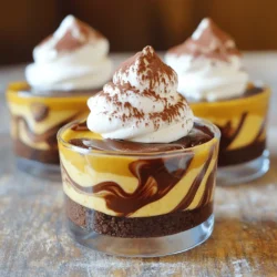 - 1 cup pumpkin puree - 8 oz cream cheese, softened - 1/2 cup powdered sugar - 1/4 cup brown sugar - 1 teaspoon vanilla extract - 1 teaspoon pumpkin pie spice - 1/2 cup semi-sweet chocolate chips - 1 cup whipped cream (for topping) - 12 chocolate wafer cookies, crushed (for the base) - 2 tablespoons unsweetened cocoa powder (for dusting) To create these lovely Chocolate Pumpkin Cheesecake Cups, you need a mix of simple yet rich ingredients. Start with pumpkin puree. It gives a creamy texture and a warm, savory taste. The cream cheese adds richness and helps to set the cups. Next, I use powdered sugar and brown sugar for sweetness. The powdered sugar blends in easily, while brown sugar adds a hint of caramel flavor. Vanilla extract brightens the whole mix. Pumpkin pie spice brings warmth and hints of cinnamon, nutmeg, and clove. Chocolate chips melt down to add a deep chocolate flavor. Whipped cream on top adds lightness. The crushed chocolate wafer cookies form a crunchy base, and cocoa powder dust gives a nice finish. Gather these ingredients, and you’re ready for a delightful treat that blends the flavors of fall with a chocolate twist! - First, mix 1 cup of pumpkin puree and 8 oz of softened cream cheese in a bowl. - Next, stir in 1/2 cup powdered sugar, 1/4 cup brown sugar, and 1 teaspoon of pumpkin pie spice. - Add 1 teaspoon of vanilla extract for flavor. - Now, melt 1/2 cup semi-sweet chocolate chips in the microwave. Heat in 30-second bursts, stirring until smooth. - Take 12 crushed chocolate wafer cookies and press them into the bottom of cups. This forms your cookie crust. - Spoon the creamy pumpkin cheesecake mixture into each cup, filling them about three-quarters full. - Place the cups in the refrigerator and chill for at least 2 hours. This helps the cheesecake set properly. - Before serving, top each cup with whipped cream and dust with unsweetened cocoa powder for a nice finish. Enjoy your delicious chocolate pumpkin cheesecake cups! - Always start with cream cheese that is fully softened. Cold cream cheese can make your mixture lumpy. Let it sit out for at least 30 minutes. - When melting chocolate, use a microwave. Heat it in 30-second bursts. Stir between each burst to avoid burning. This will help you get a smooth chocolate every time. - To get the right consistency for your cheesecake, mix until it is creamy and smooth. You want it thick enough to hold its shape but still light. If too thick, add a bit of cream. - For a fun twist, try flavored whipped cream. You can add a bit of vanilla or even some cinnamon for extra flavor. - Garnish your cheesecake cups with chocolate shavings or chopped nuts. This adds a nice crunch and makes the dessert look fancy. Don't forget a dusting of cocoa powder for that extra flair! {{image_2}} You can make these cheesecake cups even more fun and tasty. Try adding different spices like cinnamon or nutmeg. These spices give a warm, cozy flavor that fits perfectly with pumpkin. You can also mix in other types of chocolate, like dark or white chocolate. Using flavored wafers adds a surprise twist to the crust. Imagine a mint or raspberry wafer base! It’s all about finding flavors that you love. If you want a vegan version, swap the cream cheese and whipped cream for plant-based options. Look for vegan cream cheese made from nuts or soy. For whipped cream, try coconut whipped cream. It’s rich and creamy! If you need gluten-free options, use gluten-free wafer cookies. These cookies are available in many stores now. This way, everyone can enjoy these delicious cheesecake cups. You want to keep your chocolate pumpkin cheesecake cups fresh. Store them in the fridge. Place them in an airtight container. This helps prevent any odors from other foods. They will stay fresh for up to five days. If you plan to keep them longer, chill them first. Then cover each cup with plastic wrap. This extra layer keeps them safe from freezer burn. You can freeze these cheesecake cups if you want to save some for later. To freeze, wrap each cup tightly in plastic wrap. Then, place them in a freezer-safe bag or container. This keeps them fresh for about two months. When you're ready to eat them, take them out. Place them in the fridge overnight to thaw. This helps maintain their texture and flavor. Do not thaw them at room temperature. Enjoy your tasty treat! Can I make these cheesecake cups ahead of time? Yes, you can make these cheesecake cups a day or two before. This gives them time to chill and set. Just keep them in the fridge until you’re ready to serve. What can I use instead of chocolate wafer cookies? You can use graham crackers or Oreo cookies for the base. Both will add a nice crunch and flavor. Just crush them well to form a good crust. How long do the cheesecake cups last in the fridge? These cheesecake cups stay fresh for about 3 to 5 days in the fridge. Just cover them well to keep them tasty. What to do if the cheesecake mixture is too runny? If your mixture is runny, add a bit more cream cheese. Mix it in slowly until you reach the desired thickness. How to fix a cracked cheesecake top? To fix cracks, you can cover them with whipped cream. This adds a nice look and taste. It hides any imperfections. This blog post outlined how to make delicious pumpkin cheesecake cups. We covered the key ingredients, preparation steps, and tips to perfect your treats. You can even explore variations for different tastes and dietary needs. Remember to store your cheesecake cups properly for the best flavor. With these easy steps, you can impress anyone with your baking skills. Have fun making this simple and tasty dessert!