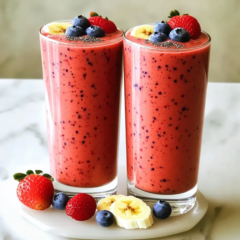 Cottage cheese is the star of this smoothie. It is rich in protein and gives the drink a creamy texture. One cup adds about 28 grams of protein. This helps you feel full and satisfied. It also provides calcium, which is good for your bones. Mixed berries bring sweetness and color to your smoothie. You can use fresh or frozen berries based on what you have. One cup adds vitamins and antioxidants. Strawberries, blueberries, and raspberries work well together. They also give the smoothie a delicious fruity flavor. - Banana: One sliced banana adds natural sweetness and creaminess. - Honey or Maple Syrup: Use one tablespoon for extra sweetness. - Almond Milk: Half a cup of almond milk makes the smoothie smooth. You can use any milk you like. - Chia Seeds: One tablespoon of chia seeds adds fiber and omega-3s. They help your smoothie thicken. - Vanilla Extract: A half teaspoon adds a lovely flavor. - Cinnamon: A pinch of cinnamon gives a warm taste. It’s optional but nice to add. These ingredients work together to make a tasty and healthy drink. The mix of flavors and textures will keep you coming back for more. To start, gather all your ingredients. You need: - 1 cup cottage cheese - 1 cup mixed berries (fresh or frozen) - 1 banana, sliced - 1 tablespoon honey or maple syrup - 1/2 cup almond milk (or any milk of your choice) - 1 tablespoon chia seeds - 1/2 teaspoon vanilla extract - A pinch of cinnamon (optional) Once you have everything, wash the berries if they are fresh. Peel and slice the banana. Measure out the honey or syrup, chia seeds, and almond milk. It’s best to have these ready before blending. This step makes the process smooth and quick. Place all your prepared ingredients into a blender. Start with the cottage cheese and follow with the mixed berries and banana. Add the honey or syrup, almond milk, chia seeds, vanilla extract, and cinnamon if you choose to use it. Blend on high until the mixture is smooth and creamy. You want to break down the cottage cheese lumps completely. This may take about 30 seconds to 1 minute. You can stop and scrape down the sides if needed. After blending, check the texture. If it is too thick for your liking, add a little more almond milk. Blend again until it reaches your desired consistency. Next, taste the smoothie. If you want it sweeter, add more honey or maple syrup. Blend again to ensure everything mixes well. Once you are happy with the taste and texture, pour the smoothie into two glasses. Enjoy your healthy, high-protein treat! To get a smooth texture, start with fresh ingredients. Use ripe bananas and soft berries. Blend on high speed until the mixture is creamy. If you see lumps, keep blending. If it's still thick, add a splash of almond milk. Blend again until it feels smooth and velvety. This step is key for a great smoothie experience. Sweetness is a personal choice. Start with one tablespoon of honey or maple syrup. After blending, taste your smoothie. If you want it sweeter, add more sweetener. I love using honey for its rich flavor. Maple syrup gives a nice touch, too. Adjust until you find your perfect balance. Feel free to play with the recipe! You can add spinach for extra nutrients. A scoop of protein powder boosts the protein even more. For toppings, try fresh berries or a sprinkle of nuts. Chia seeds on top add crunch and style. Get creative and make this smoothie your own! {{image_2}} You can change the flavor of your smoothie by using different fruits. Try strawberries, blueberries, or mango. Each fruit adds its own taste and nutrients. You can mix three or four fruits for a fun twist. For instance, add pineapple for a tropical vibe. Use ripe fruits for natural sweetness. The choices are endless, so feel free to get creative! If you need a dairy-free smoothie, you can swap cottage cheese with silken tofu. Tofu gives a creamy texture and has protein too. Use coconut milk instead of almond milk for a rich flavor. You can also add a bit of lemon juice for zest. This way, you still get a tasty, smooth drink without dairy. Want to boost the protein even more? You can add protein powder. Just one scoop can give your smoothie extra power. Nut butter, like almond or peanut, adds creaminess and protein too. Another option is Greek yogurt, which is thick and full of protein. These additions keep you full and energized throughout the day. You can keep your cottage cheese berry smoothie in the fridge. Use an airtight container. It stays fresh for about one day. If you want to drink it later, shake or stir before sipping. This helps mix the ingredients again. Freezing is a great option if you have leftovers. Pour the smoothie into ice cube trays or freezer bags. Make sure to leave space for expansion. It can last up to three months in the freezer. When ready to drink, blend the cubes with a splash of milk for a quick treat. To keep your smoothie fresh, use quality ingredients. Choose ripe fruits and fresh cottage cheese. Blend only what you plan to eat. If you notice any odd smells or changes in color, it’s best to toss it. Always trust your senses! Yes, you can make this smoothie ahead of time. Store it in the fridge for up to 24 hours. Just remember that the texture might change a bit. If it separates, give it a good shake or stir before drinking. This makes it easy for busy mornings! Cottage cheese packs a punch of protein. One cup has about 25 grams! This helps you feel full and supports muscle health. It also contains calcium, which is good for bones. Plus, it has probiotics that help your gut. Combining these benefits with berries makes a great snack! Yes, you can use Greek yogurt instead of cottage cheese. It will still give you a creamy texture and protein boost. However, Greek yogurt has a slightly tangy flavor. If you like that, go for it! Just remember to adjust the sweetness, as yogurt can vary in taste. To make the smoothie thicker, add more cottage cheese or banana. You can also add ice cubes for a colder, thicker drink. If it’s too thick, just add more almond milk or any milk you like. Blend again until you get your perfect texture! This blog post covered making a delicious cottage cheese smoothie. We looked at key ingredients like mixed berries, bananas, and almond milk. I shared step-by-step instructions for preparing and blending, plus tips for texture and sweetness. You can customize your smoothie with different fruits and add-ins, or store it for later use. Smoothies can be a tasty way to boost your health. Experiment with flavors and enjoy a nutritious drink anytime. Keep these tips in mind, and create your perfect smoothie today!