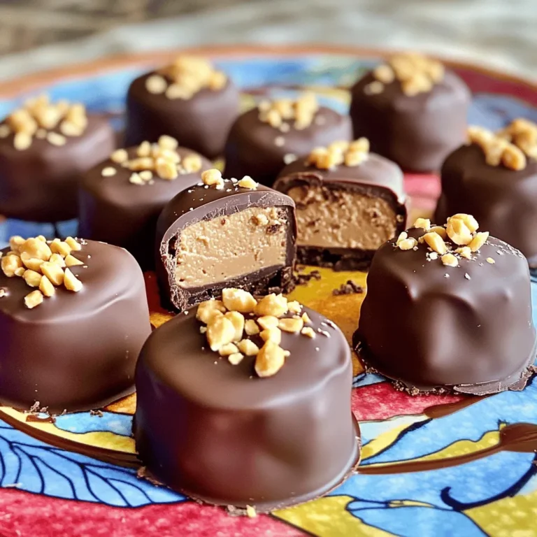 To make these Chocolate Peanut Butter Cheesecake Bites, you'll need: - 1 cup cream cheese, softened - 1/2 cup creamy peanut butter - 1/3 cup powdered sugar - 1 teaspoon vanilla extract - 1 cup graham cracker crumbs - 1/4 cup unsweetened cocoa powder - 1/2 cup dark chocolate chips, melted - A pinch of salt - Chopped peanuts for garnish If you want to adjust the recipe, here are some easy swaps: - Use Greek yogurt instead of cream cheese for a lighter version. - Swap creamy peanut butter with crunchy peanut butter for extra texture. - Use maple syrup instead of powdered sugar for a natural sweetener. - Choose almond or cashew butter if you prefer different nut flavors. - For a gluten-free option, use gluten-free graham crackers. Selecting the best ingredients will enhance your bites. Here’s what to keep in mind: - Pick full-fat cream cheese for a rich flavor and creamy texture. - Choose natural peanut butter that has no added sugars or oils. - Look for high-quality cocoa powder for a deep chocolate flavor. - Use dark chocolate chips with at least 60% cocoa for a nice contrast. - Freshly chopped peanuts add crunch and flavor, so buy them whole and chop right before use. Start with a large bowl. Add 1 cup of softened cream cheese and 1/2 cup of creamy peanut butter. Then, add 1/3 cup of powdered sugar and 1 teaspoon of vanilla extract. Use an electric mixer to beat the mix. You want it to be smooth and creamy. Next, add 1 cup of graham cracker crumbs and 1/4 cup of unsweetened cocoa powder. Mix until it forms a thick batter. It should not be too runny. Now it’s time to shape the bites. Take small portions of the mixture, about a tablespoon each. Roll them into balls with your hands. Place each ball on a baking sheet lined with parchment paper. Make sure they are spaced out. Once you form all the bites, put the baking sheet in the freezer. Let them chill for about 15-20 minutes. This helps them firm up for the next step. While the bites chill, melt 1/2 cup of dark chocolate chips. Use a microwave-safe bowl for this. Heat the chips in 30-second intervals. Stir between each interval until smooth. After the bites are firm, take them out of the freezer. Dip each bite into the melted chocolate. Make sure they are fully coated. A fork helps lift them out. Let excess chocolate drip off before placing them back on the parchment. Immediately sprinkle chopped peanuts on top for garnish. This adds a nice crunch. After coating all the bites, return them to the freezer for 10 more minutes. This will help the chocolate set well. To get a smooth cheesecake mixture, start with softened cream cheese. Cold cream cheese will not blend well. Use an electric mixer on medium speed. Beat the cream cheese and peanut butter together first. Add the powdered sugar and vanilla next. Mix until there are no lumps. Gradually add the graham cracker crumbs and cocoa powder. This will help avoid clumps. Keep mixing until it becomes thick and creamy. For a great chocolate coating, ensure your chocolate is fully melted. Use a microwave-safe bowl for melting chocolate. Heat it in 30-second bursts to prevent burning. Stir well after each burst until smooth. Dip each cheesecake bite fully in the chocolate. Use a fork to lift them out. Let excess chocolate drip back into the bowl. Place them on parchment paper quickly to set. Sprinkle chopped peanuts right away for a fun look. You can boost flavor by adding a pinch of salt. This helps balance the sweetness. Try using different nut butters for unique tastes. Almond or cashew butter can work well. Add a splash of coffee or espresso powder for depth. Consider mixing in mini chocolate chips for added texture. For a fun twist, drizzle extra melted chocolate on top before serving. These ideas will take your cheesecake bites to the next level! {{image_2}} You can swap peanut butter for other nut butters. Almond butter works well. Cashew butter adds a creamy touch. Sunflower seed butter is a great option for nut-free diets. Each nut butter brings its own flavor. Try them to find your favorite! You can use various types of chocolate for these bites. Milk chocolate adds sweetness. Dark chocolate offers a rich taste. White chocolate gives a creamy contrast. Each type changes the flavor profile. Experiment to discover your perfect chocolate match. Adding flavor extracts can enhance your bites. A splash of almond extract gives a nice twist. You can also mix in mini chocolate chips for extra texture. Chopped fruits like strawberries or raspberries can add freshness. Be creative and try new combinations! To keep your chocolate peanut butter cheesecake bites fresh, store them in an airtight container. Make sure to place parchment paper between layers to prevent sticking. This keeps them safe and sound for later enjoyment. Freezing is a great option if you want to save some bites for later. After you coat them in chocolate, let them firm up in the freezer. Once set, place them in a freezer-safe container. They can last up to three months in the freezer. When you’re ready to enjoy them, just let them thaw in the fridge for a bit. These bites will stay fresh in the fridge for about a week. Keep them well-covered to avoid drying out. If you notice any changes in smell or texture, it's best to toss them out. Enjoying them fresh is always the best choice! Yes, you can make these cheesecake bites a day or two in advance. Just store them in an airtight container in the fridge. This will keep them fresh and ready to enjoy. If you want to freeze them, they can last up to three months. This is great for parties or snack prep. If you want a dairy-free option, use vegan cream cheese. Silken tofu is another great substitute. Blend it well until smooth for the best texture. These options will still give you that creamy feel without the dairy. The bites need about 15-20 minutes in the freezer after you form them. After coating them in chocolate, freeze them again for about 10 minutes. This helps the chocolate harden and keeps the bites firm. Yes, these cheesecake bites can be gluten-free. Just use gluten-free graham cracker crumbs in the recipe. Make sure to check the labels on your ingredients to ensure they are gluten-free. This way, everyone can enjoy them! In this post, we covered the essential ingredients for cheesecake bites and how to choose quality ones. You learned the step-by-step process, from mixing to chocolate dipping. Helpful tips helped ensure a smooth mixture and perfect coating. Variations added fun with nut butters and flavor extracts. Finally, we discussed storage methods and answered common questions. Cheesecake bites are easy to make and enjoy. With these tips, you can create delicious treats for everyone!