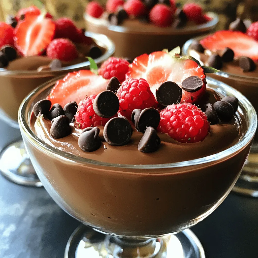 For the High-Protein Chocolate Cottage Cheese Mousse Cups, you need simple and healthy items. Here’s what to gather: - 2 cups low-fat cottage cheese - 1/2 cup unsweetened cocoa powder - 1/4 cup honey or maple syrup (to taste) - 1 teaspoon vanilla extract - 1/4 teaspoon salt - 1/2 cup Greek yogurt (for extra creaminess) - 1/4 cup mini dark chocolate chips (optional) - Fresh berries (for topping, like strawberries or raspberries) With these ingredients, you create a rich and creamy mousse. Low-fat cottage cheese gives you protein while keeping it light. Unsweetened cocoa powder adds that delicious chocolate flavor without extra sugar. Honey or maple syrup sweetens the mix, but you can adjust it to your liking. The vanilla extract brings warmth and depth to the taste. A pinch of salt balances the sweetness. Greek yogurt adds a silky texture. If you love chocolate, you can sprinkle mini dark chocolate chips on top. Finally, fresh berries brighten your dessert and add color. Gather these ingredients, and you are ready to make a delightful treat. - Step 1: Blending the base ingredients Start by placing the cottage cheese, cocoa powder, honey or maple syrup, vanilla extract, and salt into your blender. Blend these ingredients until the mixture is smooth and creamy. This may take about 30 seconds. Make sure to stop and scrape down the sides to mix everything well. This step is key to getting a nice, fluffy mousse. - Step 2: Incorporating Greek yogurt Next, add the Greek yogurt to the blender. Blend again until it is fully mixed in. The yogurt will add creaminess to your mousse. Taste the mixture to see if it needs more sweetness. You can add a little more honey or maple syrup if you like it sweeter. - Step 3: Serving and presentation Once your mousse is blended, pour it into individual cups or bowls. If you want to add a twist, sprinkle mini dark chocolate chips on top. This adds a fun texture and extra chocolate flavor. Cover each cup with plastic wrap and place them in the fridge for at least one hour. This helps the mousse set and lets the flavors blend nicely. When ready to serve, top with fresh berries for a splash of color and freshness. Enjoy every bite! To make your mousse smooth, blend well. Start with the cottage cheese and cocoa powder. This step is key for a creamy base. Scrape the sides of the blender. You want no lumps. After blending, taste the mix. Adjust the sweetness with honey or maple syrup. Everyone has their own sweet tooth. Refrigerate the mousse for at least one hour. This time lets the flavors blend and the mousse set. Fresh fruits add great flavor and color. Try topping your mousse with strawberries or raspberries. These fruits bring a nice contrast to the rich chocolate. You can also use different toppings. Mini dark chocolate chips add crunch. You may even sprinkle nuts for a fun twist. Get creative with your choices! {{image_2}} You can change the flavor of your mousse easily. Try adding spices like cinnamon or nutmeg. A sprinkle of these spices gives warmth and depth. You can also switch sweeteners. Use stevia for a low-calorie option or agave for a natural touch. If you want to make it vegan or dairy-free, swap low-fat cottage cheese with a plant-based option like cashew cream. You can blend in cocoa powder for that rich chocolate taste. These tweaks let you craft a mousse perfect for your taste. Think about how you want to serve the mousse. Individual cups are great for a neat, personal touch. You can also use larger bowls for sharing. If you're hosting a party, try mini portions. They’re fun and easy to grab. Smaller cups let guests enjoy a little taste without too much guilt. No matter the size, this mousse fits any occasion! How long does the mousse last in the fridge? The high-protein chocolate cottage cheese mousse stays fresh for about 3 to 5 days in the fridge. Just make sure to keep it covered tightly. This way, it won't pick up any other smells or flavors from the fridge. What are the best storage containers? I recommend using airtight containers. Glass or plastic containers with tight lids work best. You can also use small jars for individual servings. This makes it easy to grab and go! Can you freeze the mousse? Yes, you can freeze the mousse. It freezes well for up to one month. Just remember to store it in a freezer-safe container. What are the thawing tips for the best texture? To thaw, place the mousse in the fridge overnight. This keeps its creamy texture. Avoid microwaving it, as this can make it grainy. Once thawed, stir gently to bring back its smoothness. Is this dessert suitable for meal prep? Yes, this mousse is great for meal prep. You can make it ahead of time and store it in the fridge. It stays fresh for up to five days. Just scoop it into cups, cover, and chill. This makes it easy to grab a tasty snack or dessert. Can I use other types of cheese? You can try other cheeses, but cottage cheese works best. Its texture is smooth, and it adds protein. If you want to experiment, use ricotta for a creamier result. Just remember, the taste will change based on the cheese you choose. What are the health benefits of cottage cheese? Cottage cheese is packed with protein. One cup has about 28 grams. It's low in fat and calories, making it a healthy choice. It also contains calcium, which is good for bones. Plus, it can keep you feeling full longer, helping with weight control. How can I make this mousse less calories? To lower the calories, use less honey or maple syrup. You can also skip the chocolate chips. If you want a lighter version, use fat-free cottage cheese and yogurt. This way, you still get a creamy texture without extra calories. This blog post covered a tasty, high-protein chocolate mousse using low-fat cottage cheese. You learned about the key ingredients and the step-by-step prep process. Tips for getting the perfect texture and creative serving ideas were shared. You can also customize this dessert to fit your diet. It’s easy to store and enjoy later. Now you’re set to impress yourself and others with this simple, delicious treat. Enjoy making this mousse your own and savor every bite!