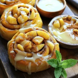 - 2 cups all-purpose flour - 1/4 cup granulated sugar - 1 packet (2 1/4 tsp) instant yeast - 1/2 teaspoon salt - 1/2 cup warm milk (110°F or 43°C) - 1/4 cup unsalted butter, melted - 1 large egg - 1 large apple (Granny Smith or Honeycrisp), peeled and diced - 1 tablespoon lemon juice - 1 teaspoon ground cinnamon - 1/4 cup brown sugar - 1 tablespoon all-purpose flour - 1 cup powdered sugar - 2 tablespoons milk - 1/2 teaspoon vanilla extract In this recipe, we mix simple ingredients to create a warm and sweet treat. For the cinnamon rolls, we need flour, sugar, yeast, salt, warm milk, butter, and an egg. These form the soft dough. The apple filling uses a diced apple, lemon juice, cinnamon, brown sugar, and flour. This filling gives the rolls a fruity and spiced flavor. Lastly, the glaze adds a sweet touch with powdered sugar, milk, and vanilla extract. Each part works together to create a delightful experience! Start by mixing the dry ingredients. In a bowl, combine 2 cups of all-purpose flour, 1/4 cup of granulated sugar, 1 packet of instant yeast, and 1/2 teaspoon of salt. Mix these well. In another bowl, whisk together 1/2 cup of warm milk, 1/4 cup of melted unsalted butter, and 1 large egg. Pour the wet mix into the dry mix. Stir until you form a dough. While your dough rises, prepare the filling. Take 1 large apple and peel and dice it. In a small bowl, toss the diced apple with 1 tablespoon of lemon juice, 1 teaspoon of ground cinnamon, 1/4 cup of brown sugar, and 1 tablespoon of all-purpose flour. This mix will give your rolls a sweet and tangy flavor. After the dough has risen, punch it down. Roll the dough into a rectangle about 1/4 inch thick. Spread the apple filling evenly over the dough. Now, starting from one long edge, roll the dough tightly into a log. Slice this log into 8 equal pieces. Place these rolls in a greased baking dish. Cover the rolls and let them rise again for about 30 minutes. They should look puffed. Preheat your oven to 350°F (175°C). Once the rolls are ready, bake them for 25-30 minutes or until they turn golden brown. While they bake, prepare the glaze by whisking together 1 cup of powdered sugar, 2 tablespoons of milk, and 1/2 teaspoon of vanilla extract. Once the rolls cool slightly, drizzle the glaze on top and serve warm. To get the best rolls, check your dough. After mixing, it should be soft and smooth. If it feels sticky, add a bit more flour. If it’s too dry, add a little warm milk. Knead until it is elastic. This ensures your rolls will rise nicely. You can boost flavor in many ways. Try adding a pinch of nutmeg or ginger to the filling for extra warmth. A splash of vanilla in the dough can enhance the sweet notes. Consider adding chopped nuts for crunch. It adds texture and richness to every bite. The glaze is key to your rolls. Mix powdered sugar, milk, and vanilla until smooth. If it’s too thick, add more milk. For a thin glaze, aim for a runny texture. For a thicker glaze, keep it just a bit more solid. Drizzle generously over warm rolls for the best taste! {{image_2}} You can use many apple types for this recipe. Granny Smith apples give a tart flavor, while Honeycrisp apples add sweetness and crunch. Try Fuji apples for a juicy bite or Gala apples for a mild taste. Each type brings a unique flavor to your rolls. Experiment with mixes for more depth! Adding nuts or spices can enhance your warm apple pie cinnamon rolls. Chopped walnuts or pecans add a nice crunch. You can also mix in nutmeg or allspice for a cozy twist. Consider adding a pinch of ginger for a kick. These simple changes can elevate your rolls to a new level! You can make these rolls vegan by using plant-based milk and butter. Replace the egg with a flaxseed meal mixture. For gluten-free rolls, use a gluten-free flour blend. Make sure it has xanthan gum for the right texture. These options allow everyone to enjoy this tasty treat! After you enjoy your warm apple pie cinnamon rolls, you may have some left. To store them, place the rolls in an airtight container. This helps keep them soft and fresh. You can also wrap them in plastic wrap for extra protection. Keep the rolls at room temperature for up to two days. If you want them to last longer, consider refrigerating them. Reheating these rolls is easy. Preheat your oven to 350°F (175°C). Place the rolls on a baking sheet and cover them with foil. Heat for about 10 to 15 minutes. This warms them nicely without drying them out. If you prefer the microwave, heat one roll for about 15 to 20 seconds. Be careful not to overheat them, or they might get tough. Freezing is a great option if you want to save some rolls for later. Allow the rolls to cool completely first. Then, wrap each roll tightly in plastic wrap. Place the wrapped rolls in a freezer-safe bag. They can freeze well for up to three months. When you are ready to enjoy them, thaw the rolls in the fridge overnight. Then, reheat them as described above. This way, you get that fresh-baked taste anytime you want! Yes, you can use other fruits for the filling. Berries, cherries, or peaches work well. Just make sure to adjust the sugar based on the fruit’s sweetness. For berries, you may want to add a bit more sugar. If using peaches, you might want to add some cinnamon for extra flavor. The cinnamon rolls stay fresh for about 2-3 days at room temperature. Store them in an airtight container to keep them soft. If you want them to last longer, refrigerate them for up to a week. Just warm them in the oven or microwave before serving. Yes, you can make the dough ahead of time! After kneading, cover it tightly and store it in the fridge for up to 24 hours. When you are ready to bake, let the dough sit at room temperature for about 30 minutes. Then continue with the filling and rolling steps. This makes your baking process easier! You learned how to make tasty cinnamon rolls with apple filling. I shared the right ingredients, step-by-step instructions, and helpful tips. You can even try fun variations, like gluten-free or vegan rolls. Remembering these tricks will make your baking easy. With the right storage, your rolls stay fresh longer. I hope you enjoy baking and sharing these treats!